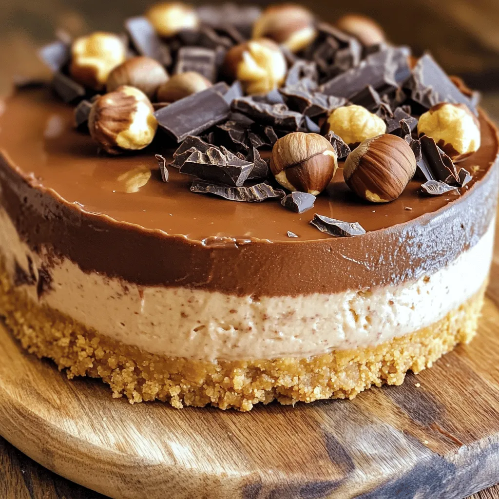 To make a No-Bake Nutella Cheesecake, you will need a few simple ingredients. Here’s what you’ll need: - 2 cups graham cracker crumbs - ½ cup unsalted butter, melted - 2 cups cream cheese, softened to room temperature - 1 cup Nutella - 1 cup powdered sugar - 1 teaspoon vanilla extract - 1 cup heavy whipping cream - 1 cup chocolate shavings or chopped hazelnuts for garnish Each ingredient plays a key role in creating that rich, creamy texture we all love. The graham cracker crumbs form a sweet and crunchy crust. Butter binds the crumbs together, giving it a firm base. Cream cheese provides that smooth, creamy filling, while Nutella adds a delicious chocolate-hazelnut flavor. Powdered sugar sweetens the mix, and vanilla extract enhances the overall taste. Finally, whipped cream lightens the filling, making it airy and fluffy. For the finishing touch, you can use chocolate shavings or chopped hazelnuts to make it look fancy. This cheesecake is not just easy to make; it’s also a treat everyone will enjoy. You can find the full recipe in the article to guide you through each step. - Combine graham cracker crumbs and melted butter in a bowl. - Mix until the crumbs look like wet sand. - Press the mixture evenly into a springform pan. - Chill the crust in the fridge for 15 minutes. - Beat the softened cream cheese in a large bowl until smooth. - Add Nutella, powdered sugar, and vanilla extract. Mix until fully combined. - In another bowl, whip the heavy cream until it forms stiff peaks. - Gently fold the whipped cream into the Nutella mixture. - Pour the cheesecake filling over your chilled crust. - Smooth the top with a spatula until even. - Cover the pan and refrigerate for at least 4 hours or overnight. Follow these steps, and you will have a delightful no-bake Nutella cheesecake. For the detailed recipe, check the Full Recipe section. Enjoy each step! - Use fresh graham cracker crumbs for best results. They give great flavor and texture. - Ensure butter is fully melted before mixing. This helps the crust hold together well. - Make sure cream cheese is at room temperature. Cold cream cheese won’t mix smoothly. - Fold whipped cream gently to maintain airiness. This keeps the filling light and fluffy, just as it should be. - Use high-quality chocolate shavings or hazelnuts. They add a nice crunch and rich taste. - Consider adding whipped cream dollops for presentation. This makes your cheesecake look even more inviting. For the full recipe, you can find everything you need to make this delightful treat! {{image_4}} You can easily switch flavors to suit your taste. Try using almond butter instead of Nutella for a nutty twist. This change adds a unique flavor and works well in the cheesecake. Another fun swap is to use almond extract instead of vanilla extract. This will give the cheesecake a rich, nutty aroma. Toppings can take your cheesecake to the next level. Consider adding fresh fruits like strawberries or bananas. They add color and freshness. A drizzle of caramel or chocolate sauce also works well. It adds a sweet touch that complements the Nutella flavor perfectly. If you're looking for lighter options, I have some great suggestions. First, use reduced-fat cream cheese to cut down on calories. This will still give you a creamy texture. You can also swap the graham cracker crust for an almond flour crust. This change makes it gluten-free and adds a nice nutty flavor to the base. For the full recipe, check out the No-Bake Nutella Cheesecake section! Store your no-bake Nutella cheesecake in the refrigerator. Cover it well to keep it fresh. It lasts up to 5 days. This is perfect for enjoying a sweet treat all week! If you want to keep it longer, freeze the cheesecake. It can stay fresh for up to 3 months. To serve, thaw it in the refrigerator overnight. This way, it will taste just as good as when you made it. Since this is a no-bake recipe, reheating is not needed. Just enjoy it cold! Each slice is a creamy delight, ready to eat straight from the fridge. For the full recipe, check the recipe section above. - Prep time: 20 minutes | Total time: 4 hours (plus chilling) Making this cheesecake is quick and fun! You’ll spend about 20 minutes getting everything ready. After that, it needs 4 hours in the fridge to chill. This gives the flavors time to blend. - Yes, it can be made up to 2 days in advance You can easily prepare this cheesecake a day or two ahead. This is great for parties or gatherings. Just keep it covered in the fridge. The flavors get better as it sits! - While not necessary, a springform pan allows for easy removal and presentation Using a springform pan makes life easier. You can remove the sides without messing up your cake. It helps keep the shape nice and neat for serving. If you don’t have one, a regular pie dish will work too! This no-bake Nutella cheesecake is simple to make and delicious to enjoy. We discussed the key ingredients, easy steps, and tips for the best results. Variations can add new flavors, and you can store it easily. With the right approach, this treat impresses everyone. Try these ideas to create your own masterpiece. Enjoy your cheesecake journey!