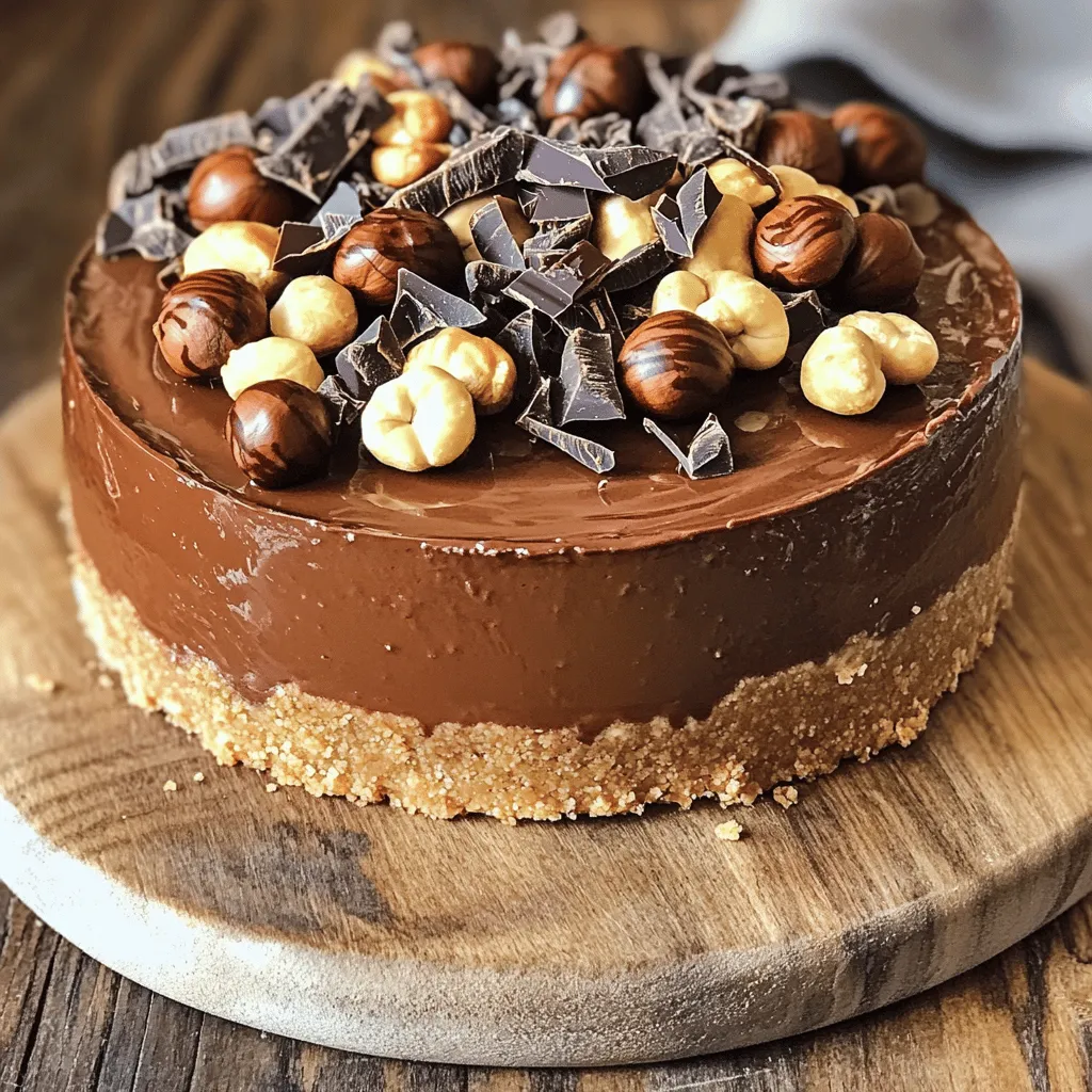 To make a No-Bake Nutella Cheesecake, you will need a few simple ingredients. Here’s what you’ll need: - 2 cups graham cracker crumbs - ½ cup unsalted butter, melted - 2 cups cream cheese, softened to room temperature - 1 cup Nutella - 1 cup powdered sugar - 1 teaspoon vanilla extract - 1 cup heavy whipping cream - 1 cup chocolate shavings or chopped hazelnuts for garnish Each ingredient plays a key role in creating that rich, creamy texture we all love. The graham cracker crumbs form a sweet and crunchy crust. Butter binds the crumbs together, giving it a firm base. Cream cheese provides that smooth, creamy filling, while Nutella adds a delicious chocolate-hazelnut flavor. Powdered sugar sweetens the mix, and vanilla extract enhances the overall taste. Finally, whipped cream lightens the filling, making it airy and fluffy. For the finishing touch, you can use chocolate shavings or chopped hazelnuts to make it look fancy. This cheesecake is not just easy to make; it’s also a treat everyone will enjoy. You can find the full recipe in the article to guide you through each step. - Combine graham cracker crumbs and melted butter in a bowl. - Mix until the crumbs look like wet sand. - Press the mixture evenly into a springform pan. - Chill the crust in the fridge for 15 minutes. - Beat the softened cream cheese in a large bowl until smooth. - Add Nutella, powdered sugar, and vanilla extract. Mix until fully combined. - In another bowl, whip the heavy cream until it forms stiff peaks. - Gently fold the whipped cream into the Nutella mixture. - Pour the cheesecake filling over your chilled crust. - Smooth the top with a spatula until even. - Cover the pan and refrigerate for at least 4 hours or overnight. Follow these steps, and you will have a delightful no-bake Nutella cheesecake. For the detailed recipe, check the Full Recipe section. Enjoy each step! - Use fresh graham cracker crumbs for best results. They give great flavor and texture. - Ensure butter is fully melted before mixing. This helps the crust hold together well. - Make sure cream cheese is at room temperature. Cold cream cheese won’t mix smoothly. - Fold whipped cream gently to maintain airiness. This keeps the filling light and fluffy, just as it should be. - Use high-quality chocolate shavings or hazelnuts. They add a nice crunch and rich taste. - Consider adding whipped cream dollops for presentation. This makes your cheesecake look even more inviting. For the full recipe, you can find everything you need to make this delightful treat! {{image_4}} You can easily switch flavors to suit your taste. Try using almond butter instead of Nutella for a nutty twist. This change adds a unique flavor and works well in the cheesecake. Another fun swap is to use almond extract instead of vanilla extract. This will give the cheesecake a rich, nutty aroma. Toppings can take your cheesecake to the next level. Consider adding fresh fruits like strawberries or bananas. They add color and freshness. A drizzle of caramel or chocolate sauce also works well. It adds a sweet touch that complements the Nutella flavor perfectly. If you're looking for lighter options, I have some great suggestions. First, use reduced-fat cream cheese to cut down on calories. This will still give you a creamy texture. You can also swap the graham cracker crust for an almond flour crust. This change makes it gluten-free and adds a nice nutty flavor to the base. For the full recipe, check out the No-Bake Nutella Cheesecake section! Store your no-bake Nutella cheesecake in the refrigerator. Cover it well to keep it fresh. It lasts up to 5 days. This is perfect for enjoying a sweet treat all week! If you want to keep it longer, freeze the cheesecake. It can stay fresh for up to 3 months. To serve, thaw it in the refrigerator overnight. This way, it will taste just as good as when you made it. Since this is a no-bake recipe, reheating is not needed. Just enjoy it cold! Each slice is a creamy delight, ready to eat straight from the fridge. For the full recipe, check the recipe section above. - Prep time: 20 minutes | Total time: 4 hours (plus chilling) Making this cheesecake is quick and fun! You’ll spend about 20 minutes getting everything ready. After that, it needs 4 hours in the fridge to chill. This gives the flavors time to blend. - Yes, it can be made up to 2 days in advance You can easily prepare this cheesecake a day or two ahead. This is great for parties or gatherings. Just keep it covered in the fridge. The flavors get better as it sits! - While not necessary, a springform pan allows for easy removal and presentation Using a springform pan makes life easier. You can remove the sides without messing up your cake. It helps keep the shape nice and neat for serving. If you don’t have one, a regular pie dish will work too! This no-bake Nutella cheesecake is simple to make and delicious to enjoy. We discussed the key ingredients, easy steps, and tips for the best results. Variations can add new flavors, and you can store it easily. With the right approach, this treat impresses everyone. Try these ideas to create your own masterpiece. Enjoy your cheesecake journey!
