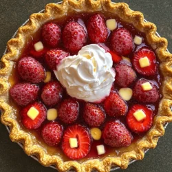 - Fresh strawberries: 2 cups, hulled and sliced - Granulated sugar: 1 cup, divided into two 1/2 cup portions - Cornstarch: 2 tablespoons - Fresh lemon juice: 1 tablespoon - Pure vanilla extract: 1 teaspoon - Unbaked pie crust: 1 (store-bought or homemade) - Unsalted butter: 1 tablespoon, cut into small cubes - Unflavored gelatin: 1 teaspoon (optional) - Whipped cream: for serving
