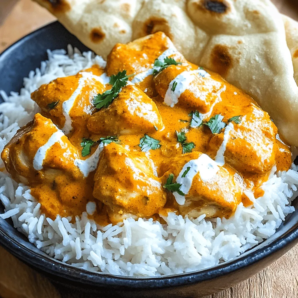 For this tasty dish, you will need: - 2 lbs boneless, skinless chicken thighs, cut into bite-sized pieces - 1 cup plain yogurt - 4 cloves garlic, minced - 1 inch piece of ginger, grated - 1 large onion, finely chopped - 1 can (14 oz) crushed tomatoes - 1 cup coconut cream - 1 tablespoon fresh lemon juice - 2 tablespoons vegetable oil - Salt and pepper, to taste The magic lies in the spices: - 2 tablespoons garam masala - 1 teaspoon ground cumin - 1 teaspoon ground coriander - 1 teaspoon turmeric powder - 1 teaspoon cayenne pepper (adjust based on desired spice level) These spices create that rich, warm flavor in your Chicken Tikka Masala. To make your dish special, consider these garnishes: - Fresh cilantro, chopped Adding cilantro adds a burst of color and freshness. Serving the dish with fluffy basmati rice or warm naan makes it even better. You can find the Full Recipe for more detailed steps and tips. First, grab a medium bowl. Add 1 cup of plain yogurt. Then, mix in 2 tablespoons of garam masala. Next, add 1 teaspoon each of ground cumin, ground coriander, and turmeric powder. For some heat, include 1 teaspoon of cayenne pepper. You can adjust this to your taste. Now, add 4 minced garlic cloves and 1 inch of grated ginger. Stir everything together until it's well mixed. Set your slow cooker to high and pour in 2 tablespoons of vegetable oil. Let it heat for about 10 minutes. Then, add 1 finely chopped large onion. Sauté the onion for around 5 minutes until it turns translucent. If your slow cooker can't sauté, do this step on the stovetop. Once the onions are ready, add your marinated chicken to the slow cooker. Stir well to coat the chicken with the onions. Now, pour in 1 can of crushed tomatoes and 1 cup of coconut cream. Stir everything together until combined. Make sure the chicken is covered in the sauce. Season with salt and pepper to your liking. Cover the slow cooker and set it on low for 6-8 hours or high for 3-4 hours. This slow cooking makes the chicken tender and flavorful. Once it's done, add 1 tablespoon of fresh lemon juice and stir gently. Taste to see if you need more seasoning. To get the best flavor in your Chicken Tikka Masala, start with marinating the chicken. Use yogurt and spices like garam masala, cumin, and cayenne. Let the chicken sit in the marinade for at least one hour, but overnight is even better. This step lets the chicken soak up all those wonderful spices. Also, don't skip the sautéing of onions. This builds a rich flavor base for your dish. One common mistake is rushing the marination process. If you don’t marinate long enough, your chicken won’t absorb the flavors well. Another mistake is not sautéing the onions. This step enhances the taste and adds depth. Lastly, avoid overcooking. Keep an eye on the time, as chicken can become dry if cooked too long. Always brown your onions before adding other ingredients. This simple step adds great flavor. Ensure the chicken is fully submerged in the sauce for even cooking. Adjust your cooking time based on your slow cooker. If you have more than one setting, use low for a longer, richer flavor. Finally, finish with fresh lemon juice just before serving. This brightens the dish and adds a lovely zing. For the full recipe, check out the details above! {{image_4}} You can easily make a vegetarian version of Chicken Tikka Masala. Start by using chickpeas or paneer instead of chicken. Both options soak up the spices well. You can add extra veggies like bell peppers, spinach, or cauliflower for added nutrition and flavor. Just follow the same steps in the [Full Recipe] and enjoy a delicious meat-free meal. Do you like it spicy or mild? The spice level is easy to adjust. If you want a mild dish, use less cayenne pepper. For more heat, increase the cayenne or add chopped green chilies. Remember, you can always add more spice later, but it’s hard to take it away. Taste your dish as it cooks to find the right balance for you. If you don’t have some ingredients, don't worry. You can swap items easily. For instance, use Greek yogurt instead of plain yogurt for a thicker texture. If you don’t have coconut cream, heavy cream works too. For a fresh twist, add a bit of lime juice instead of lemon. These swaps keep the dish tasty and fun! After enjoying your Slow Cooker Chicken Tikka Masala, let it cool. Place leftovers in an airtight container. Store it in the fridge. It will stay fresh for about 3 to 4 days. Make sure to label the container with the date. This way, you can keep track of how long it has been stored. If you want to save it for later, freezing is a great option. Use a freezer-safe container or bag. Leave some space at the top for expansion. Chicken Tikka Masala can last up to 3 months in the freezer. When you are ready to eat it, just thaw it overnight in the fridge. To reheat, you have a few options. For quick warming, use a microwave. Heat in short bursts, stirring in between. If you prefer, you can also reheat it on the stove. Just add a splash of water or coconut cream to keep it moist. Heat it gently over low heat, stirring often. Enjoy this dish as if it were fresh! You can serve Chicken Tikka Masala with several tasty sides. I love pairing it with fluffy basmati rice. Naan bread is also a great choice for dipping. You might consider a fresh salad or some steamed veggies. These options balance the rich flavors of the dish. Yes, you can use chicken breasts. However, chicken thighs offer more flavor and stay juicy. If you choose breasts, watch the cooking time. They may cook faster and can dry out if overcooked. Chicken Tikka Masala can last in the fridge for about 3 to 4 days. Make sure to store it in an airtight container. If you want to keep it longer, consider freezing it. Yes, you can cook this recipe on the stovetop. Sauté the onions in a pot first, then add the marinated chicken. Pour in the crushed tomatoes and coconut cream. Let it simmer for about 30 minutes until the chicken is tender. Follow the same seasoning steps as in the slow cooker method. For the full experience, check out the Full Recipe. This Chicken Tikka Masala recipe is easy and tasty. We covered the main ingredients and spices, plus tips for making it perfect. I shared steps for cooking in a slow cooker and variations for everyone. Don't forget to store your leftovers properly! You can serve this dish with rice or naan for a full meal. Enjoy making it your own by adjusting flavors and ingredients. With these tips, you will create a dish that impresses every time. Happy cooking!