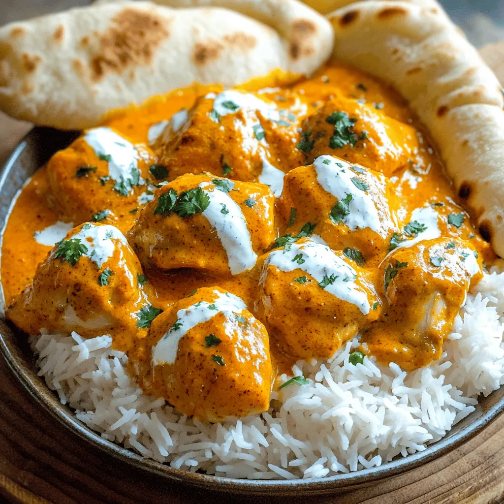 For this tasty dish, you will need: - 2 lbs boneless, skinless chicken thighs, cut into bite-sized pieces - 1 cup plain yogurt - 4 cloves garlic, minced - 1 inch piece of ginger, grated - 1 large onion, finely chopped - 1 can (14 oz) crushed tomatoes - 1 cup coconut cream - 1 tablespoon fresh lemon juice - 2 tablespoons vegetable oil - Salt and pepper, to taste The magic lies in the spices: - 2 tablespoons garam masala - 1 teaspoon ground cumin - 1 teaspoon ground coriander - 1 teaspoon turmeric powder - 1 teaspoon cayenne pepper (adjust based on desired spice level) These spices create that rich, warm flavor in your Chicken Tikka Masala. To make your dish special, consider these garnishes: - Fresh cilantro, chopped Adding cilantro adds a burst of color and freshness. Serving the dish with fluffy basmati rice or warm naan makes it even better. You can find the Full Recipe for more detailed steps and tips. First, grab a medium bowl. Add 1 cup of plain yogurt. Then, mix in 2 tablespoons of garam masala. Next, add 1 teaspoon each of ground cumin, ground coriander, and turmeric powder. For some heat, include 1 teaspoon of cayenne pepper. You can adjust this to your taste. Now, add 4 minced garlic cloves and 1 inch of grated ginger. Stir everything together until it's well mixed. Set your slow cooker to high and pour in 2 tablespoons of vegetable oil. Let it heat for about 10 minutes. Then, add 1 finely chopped large onion. Sauté the onion for around 5 minutes until it turns translucent. If your slow cooker can't sauté, do this step on the stovetop. Once the onions are ready, add your marinated chicken to the slow cooker. Stir well to coat the chicken with the onions. Now, pour in 1 can of crushed tomatoes and 1 cup of coconut cream. Stir everything together until combined. Make sure the chicken is covered in the sauce. Season with salt and pepper to your liking. Cover the slow cooker and set it on low for 6-8 hours or high for 3-4 hours. This slow cooking makes the chicken tender and flavorful. Once it's done, add 1 tablespoon of fresh lemon juice and stir gently. Taste to see if you need more seasoning. To get the best flavor in your Chicken Tikka Masala, start with marinating the chicken. Use yogurt and spices like garam masala, cumin, and cayenne. Let the chicken sit in the marinade for at least one hour, but overnight is even better. This step lets the chicken soak up all those wonderful spices. Also, don't skip the sautéing of onions. This builds a rich flavor base for your dish. One common mistake is rushing the marination process. If you don’t marinate long enough, your chicken won’t absorb the flavors well. Another mistake is not sautéing the onions. This step enhances the taste and adds depth. Lastly, avoid overcooking. Keep an eye on the time, as chicken can become dry if cooked too long. Always brown your onions before adding other ingredients. This simple step adds great flavor. Ensure the chicken is fully submerged in the sauce for even cooking. Adjust your cooking time based on your slow cooker. If you have more than one setting, use low for a longer, richer flavor. Finally, finish with fresh lemon juice just before serving. This brightens the dish and adds a lovely zing. For the full recipe, check out the details above! {{image_4}} You can easily make a vegetarian version of Chicken Tikka Masala. Start by using chickpeas or paneer instead of chicken. Both options soak up the spices well. You can add extra veggies like bell peppers, spinach, or cauliflower for added nutrition and flavor. Just follow the same steps in the [Full Recipe] and enjoy a delicious meat-free meal. Do you like it spicy or mild? The spice level is easy to adjust. If you want a mild dish, use less cayenne pepper. For more heat, increase the cayenne or add chopped green chilies. Remember, you can always add more spice later, but it’s hard to take it away. Taste your dish as it cooks to find the right balance for you. If you don’t have some ingredients, don't worry. You can swap items easily. For instance, use Greek yogurt instead of plain yogurt for a thicker texture. If you don’t have coconut cream, heavy cream works too. For a fresh twist, add a bit of lime juice instead of lemon. These swaps keep the dish tasty and fun! After enjoying your Slow Cooker Chicken Tikka Masala, let it cool. Place leftovers in an airtight container. Store it in the fridge. It will stay fresh for about 3 to 4 days. Make sure to label the container with the date. This way, you can keep track of how long it has been stored. If you want to save it for later, freezing is a great option. Use a freezer-safe container or bag. Leave some space at the top for expansion. Chicken Tikka Masala can last up to 3 months in the freezer. When you are ready to eat it, just thaw it overnight in the fridge. To reheat, you have a few options. For quick warming, use a microwave. Heat in short bursts, stirring in between. If you prefer, you can also reheat it on the stove. Just add a splash of water or coconut cream to keep it moist. Heat it gently over low heat, stirring often. Enjoy this dish as if it were fresh! You can serve Chicken Tikka Masala with several tasty sides. I love pairing it with fluffy basmati rice. Naan bread is also a great choice for dipping. You might consider a fresh salad or some steamed veggies. These options balance the rich flavors of the dish. Yes, you can use chicken breasts. However, chicken thighs offer more flavor and stay juicy. If you choose breasts, watch the cooking time. They may cook faster and can dry out if overcooked. Chicken Tikka Masala can last in the fridge for about 3 to 4 days. Make sure to store it in an airtight container. If you want to keep it longer, consider freezing it. Yes, you can cook this recipe on the stovetop. Sauté the onions in a pot first, then add the marinated chicken. Pour in the crushed tomatoes and coconut cream. Let it simmer for about 30 minutes until the chicken is tender. Follow the same seasoning steps as in the slow cooker method. For the full experience, check out the Full Recipe. This Chicken Tikka Masala recipe is easy and tasty. We covered the main ingredients and spices, plus tips for making it perfect. I shared steps for cooking in a slow cooker and variations for everyone. Don't forget to store your leftovers properly! You can serve this dish with rice or naan for a full meal. Enjoy making it your own by adjusting flavors and ingredients. With these tips, you will create a dish that impresses every time. Happy cooking!