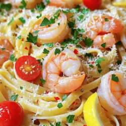To make Lemon Garlic Shrimp Pasta, gather these simple ingredients. They bring fresh flavors to your plate. - 12 oz spaghetti or linguine - 1 lb large shrimp, peeled and deveined - 4 tablespoons extra virgin olive oil - 5 cloves garlic, finely minced - 1 teaspoon red pepper flakes - Zest and juice of 2 fresh lemons - 1 cup cherry tomatoes, halved - 1/4 cup fresh parsley, roughly chopped - Salt and freshly ground black pepper to taste - Grated Parmesan cheese for serving (optional) Each ingredient plays a key role. The shrimp adds protein while the garlic brings warmth and depth. Lemon zest and juice add a bright taste, balancing the dish. Cherry tomatoes offer a juicy burst, and parsley adds color and freshness. Using high-quality olive oil enhances the overall flavor. Feel free to adjust the red pepper flakes. If you like it spicy, add more; if not, use less. This recipe is flexible. You can swap ingredients based on what you have. Check the Full Recipe for more details on preparation. How do you boil spaghetti or linguine perfectly? Start by filling a large pot with water. Add a good amount of salt. Bring the water to a rolling boil. Once boiling, add in your spaghetti or linguine. Cook according to the package instructions. You want it to be al dente, which means it should be firm to the bite. How do you reserve pasta water for sauce? Before draining the pasta, take out 1/2 cup of the cooking water. This starchy water helps thicken your sauce later. After reserving the water, drain the pasta and set it aside. What are the heat and preparation tips for the skillet? Use a large skillet for this step. Pour in 4 tablespoons of extra virgin olive oil. Heat the oil over medium heat until it shimmers. This means it’s ready for cooking. How do you cook shrimp without burning garlic? Once the oil is hot, add 5 cloves of finely minced garlic and 1 teaspoon of red pepper flakes. Sauté this mix for about 1-2 minutes. Watch closely! You want the garlic to turn golden, not brown. If it burns, it will taste bitter. How do you add pasta to the shrimp mixture? After the shrimp are cooked, it’s time to combine. Add the drained pasta to the skillet with the shrimp. Toss everything together gently. How do you achieve the right sauce consistency? Gradually add the reserved pasta water to the skillet. This helps to create a light sauce. You want just enough sauce to coat the pasta without making it watery. Stir in the halved cherry tomatoes and mix well. For a full recipe, check the instructions above. Enjoy your meal! To know when your shrimp are cooked, look for three signs: they turn bright pink, they curl slightly, and they become opaque. This usually takes about 2-3 minutes per side. If you want to add heat, you can adjust the spice level by using red pepper flakes. Start with one teaspoon, then taste. If you like more heat, add a bit more. Cooking pasta al dente means it should be firm, not mushy. To achieve this, boil your spaghetti or linguine in salted water. Check the package for cooking times, and taste a piece a minute before the time is up. Always reserve some pasta cooking water before draining. This starchy water helps create a silky sauce. Lemon plays a key role in balancing flavor. Its bright acidity lifts the dish and adds freshness. Use both the zest and juice for the best results. Fresh herbs, like parsley, add another layer of taste. They brighten up the dish and enhance the overall flavor, making it even more delightful. For the full recipe, check out the instructions above. {{image_4}} If you want to switch up the protein, chicken works well. Simply cut boneless chicken breasts into bite-sized pieces. Cook them in the same way as shrimp. Tofu is a great choice for a vegetarian option. Press and cube firm tofu, then sauté it until golden. This gives you a nice texture and flavor. Pair your Lemon Garlic Shrimp Pasta with a fresh salad. A simple green salad with lemon vinaigrette complements the dish perfectly. Garlic bread is another tasty side option. The warm, buttery bread soaks up any leftover sauce. For drinks, a crisp white wine like Sauvignon Blanc enhances the flavors. It balances the lemon's brightness well. Adding seasonal vegetables makes this dish shine. In summer, try zucchini or asparagus. Simply slice them and cook alongside the shrimp. In winter, consider spinach or roasted bell peppers for warmth and color. These veggies add texture and flavor, making the meal even more delightful. This recipe is versatile, adapting to any season with ease. For the full recipe, check out the cooking instructions above. To keep your Lemon Garlic Shrimp Pasta fresh, follow these steps: - Let the pasta cool to room temperature. - Place it in an airtight container. - Store in the fridge for up to three days. Using glass or plastic containers with tight lids works best. This keeps air out and prevents sogginess. When reheating, I want to keep shrimp tender. Here’s how: - Use a skillet over low heat to gently warm it. - Add a splash of olive oil or broth to keep it moist. Avoid the microwave; it can make shrimp rubbery. Stir often to warm evenly without overcooking. Can you freeze Lemon Garlic Shrimp Pasta? Yes, you can! Here’s how: - Cool the pasta completely before freezing. - Place it in a freezer-safe bag or container, removing as much air as possible. To thaw, place it in the fridge overnight. Reheat it gently on the stove, adding a bit of liquid to revive the sauce. This keeps the flavors fresh and delicious! For the full recipe, refer to the section above. How do you know when shrimp are cooked? You can tell shrimp are cooked when they turn bright pink. The flesh should also become opaque. This usually takes about 2-3 minutes per side. Avoid overcooking, as shrimp can become rubbery quickly. Can I use frozen shrimp for this recipe? Yes, you can use frozen shrimp! Just make sure to thaw them before cooking. You can place them in cold water for about 15-20 minutes. This will help them cook evenly and stay tender. How to make Lemon Garlic Shrimp Pasta gluten-free To make this dish gluten-free, simply switch the pasta. Use gluten-free spaghetti or linguine. Check the label to ensure it fits your diet. The flavors will remain just as vibrant! Dairy-free alternatives for the recipe If you want a dairy-free dish, skip the Parmesan cheese. You can also use nutritional yeast for a cheesy flavor without dairy. Fresh herbs will add a nice touch too. Can I prep ingredients ahead of time? Absolutely! You can chop garlic, zest lemons, and prepare shrimp in advance. Store them in the fridge until you're ready to cook. This makes your cooking process faster. Shortcuts for busy weeknights when making the dish Use pre-cooked shrimp to save time. You can find them in most grocery stores. This way, you just need to heat them with the other ingredients. Dinner will be ready in no time! For the full recipe, check out the Lemon Garlic Shrimp Pasta 🦐. This blog post presented a tasty Lemon Garlic Shrimp Pasta recipe. We covered essential ingredients and step-by-step cooking techniques. Tips for perfecting shrimp and pasta ensure a successful meal. You learned about flavor variations and smart storage options. In conclusion, enjoy the balance of flavors and textures. Feel free to adapt the recipe as needed. Cooking should be fun and easy, so get creative and make this dish your own. Keep exploring new tastes, and enjoy your cooking journey!