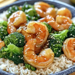 - 1 pound large shrimp, peeled and deveined - 2 cups fresh broccoli florets - 3 tablespoons honey - 3 tablespoons low sodium soy sauce - 4 cloves garlic, minced - 1 tablespoon fresh ginger, grated - 2 tablespoons vegetable oil - 1 teaspoon sesame oil - Salt and freshly cracked pepper, to taste - 1 teaspoon sesame seeds, for garnish - Cooked jasmine rice, for serving The main ingredients for this dish are simple yet packed with flavor. The shrimp provide protein, while broccoli adds crunch and nutrients. Honey and soy sauce create a sweet and savory sauce that brings it all together. Garlic and ginger add depth with their aromatic qualities. When cooking, I prefer using fresh ingredients. They enhance taste and make the dish lively. You can adjust the soy sauce to fit your salt needs. Always remember to keep your ingredients prepped before starting to cook. This will make the process smooth and fast. You can find the full recipe [here](Full Recipe). To make the sauce, grab a small mixing bowl. In this bowl, combine honey, soy sauce, minced garlic, and grated ginger. Use a whisk to blend well. This creates a smooth mixture that packs a flavorful punch. Make sure all ingredients mix evenly. Set this aside while you prepare the rest. Heat 1 tablespoon of vegetable oil in a large skillet over medium-high heat. Once the oil is hot, add the broccoli florets. Stir them often for about 2-3 minutes. You want them bright green and tender-crisp. When done, remove the broccoli from the skillet and place it on a plate to keep warm. In the same skillet, add another tablespoon of vegetable oil along with sesame oil. Let the oils heat up. Place the shrimp in the skillet in a single layer. This step is key for even cooking. Lightly season the shrimp with salt and pepper. Cook for 2-3 minutes on each side. They will turn pink and opaque when fully cooked. Lower the heat to medium and pour your honey-garlic sauce over the shrimp. Carefully add the cooked broccoli back into the skillet. Gently toss everything together. This helps the shrimp and broccoli to coat in the sauce. Let it cook for another 1-2 minutes. This extra time lets the flavors meld beautifully. Spoon the honey garlic shrimp and broccoli over fluffy jasmine rice. This base makes the dish hearty and satisfying. For a final touch, sprinkle sesame seeds on top. This adds a nice crunch and brightens up the dish. Enjoy your vibrant meal! For the complete cooking process, check the Full Recipe. When cooking shrimp, avoid common mistakes. One mistake is overcooking shrimp. If you cook shrimp too long, they turn rubbery. Shrimp should cook quickly, just 2-3 minutes per side. They are done when they turn pink and opaque. Look for that color change as your signal. To boost the flavor, try adding spices like red pepper flakes or paprika. Fresh herbs can also elevate the dish. Basil or cilantro adds a bright touch. You might also consider alternative sauces. Teriyaki or sweet chili sauce can give a nice twist to the dish. To save time, prepare ingredients in advance. Chop the broccoli and mince the garlic the night before. Store them in the fridge. This way, you can whip up the meal quickly after a busy day. You can also cook extra shrimp. This makes for easy leftovers. Store them in an airtight container in the fridge for later use. {{image_4}} You can swap out broccoli for many tasty veggies. Try snap peas, bell peppers, or even carrots. Each choice adds a unique flavor and texture. Just keep in mind that different veggies may need different cooking times. For example, snap peas cook quickly, just like broccoli. Sauté them for about 2 minutes. On the other hand, thicker vegetables like carrots need more time. Slice them thinly and cook for about 5-6 minutes until tender. If you want a change from shrimp, you can use chicken or tofu. For chicken, cut it into bite-sized pieces and cook it until brown and cooked through, about 5-7 minutes. If you choose tofu, use firm tofu, press it to remove excess water, and cut it into cubes. Sauté until golden, which takes about 4-5 minutes. If you can't find shrimp, try using scallops or fish for a new twist on this dish. They will cook quickly, just like shrimp. You can easily make this recipe gluten-free by using tamari instead of soy sauce. For a low-sugar version, reduce the honey or use a sugar substitute like stevia. If you're looking for vegetarian options, skip the shrimp and add more veggies or use tofu. This way, you keep the meal filling and tasty. Adjusting the recipe is simple and lets you make it match your dietary needs. For the full recipe, check out the Honey Garlic Shrimp and Broccoli section above. For short-term storage, refrigerate leftovers in an airtight container. This method keeps your Honey Garlic Shrimp and Broccoli fresh. It is best to eat leftovers within three days for optimal taste and texture. After that, the shrimp may lose its quality and flavor. To freeze Honey Garlic Shrimp and Broccoli, allow the dish to cool completely. Then, transfer it to a freezer-safe container. Make sure to label it with the date. You can freeze it for up to three months. When reheating, thaw it in the fridge overnight. Then, heat it in a skillet over medium heat until warmed through. This method maintains the flavors and textures well. Store raw shrimp in the coldest part of your fridge, ideally on ice. For fresh broccoli, keep it in a perforated bag to allow for air circulation. This helps prevent moisture buildup. To keep sauces from separating, mix them well before use and store them in a tightly sealed container. This way, you keep all the delicious flavors intact. Yes, you can use frozen shrimp for this dish. To start, thaw the shrimp in the fridge overnight. If you need to thaw quickly, run the shrimp under cold water for about 10 minutes. Once thawed, drain and pat them dry. This helps the shrimp cook evenly. Cook the shrimp as you would fresh, and enjoy the same great taste. You can serve Honey Garlic Shrimp and Broccoli with several tasty options. Here are a few ideas: - Fluffy jasmine rice - Quinoa for a healthy twist - Steamed dumplings for added flavor - A light salad to balance the meal These sides enhance the dish and complement its sweetness. To adjust the recipe, simply change the amount of shrimp and broccoli. For fewer people, use half the ingredients. If you have more guests, double the recipe. Keep in mind that cooking times may change slightly. Always check the shrimp for doneness. The shrimp should turn pink and opaque, while the broccoli should be bright green and tender-crisp. This blog post covered everything you need for making Honey Garlic Shrimp and Broccoli. You learned the best ingredients, cooking methods, and tips to avoid mistakes. Remember, fresh shrimp and crisp broccoli add great texture. You can easily adapt the recipe to suit your taste or make it for a crowd. Whether you stick with shrimp or try another protein, the dish will impress. Enjoy making this tasty meal, and don’t forget to personalize it!