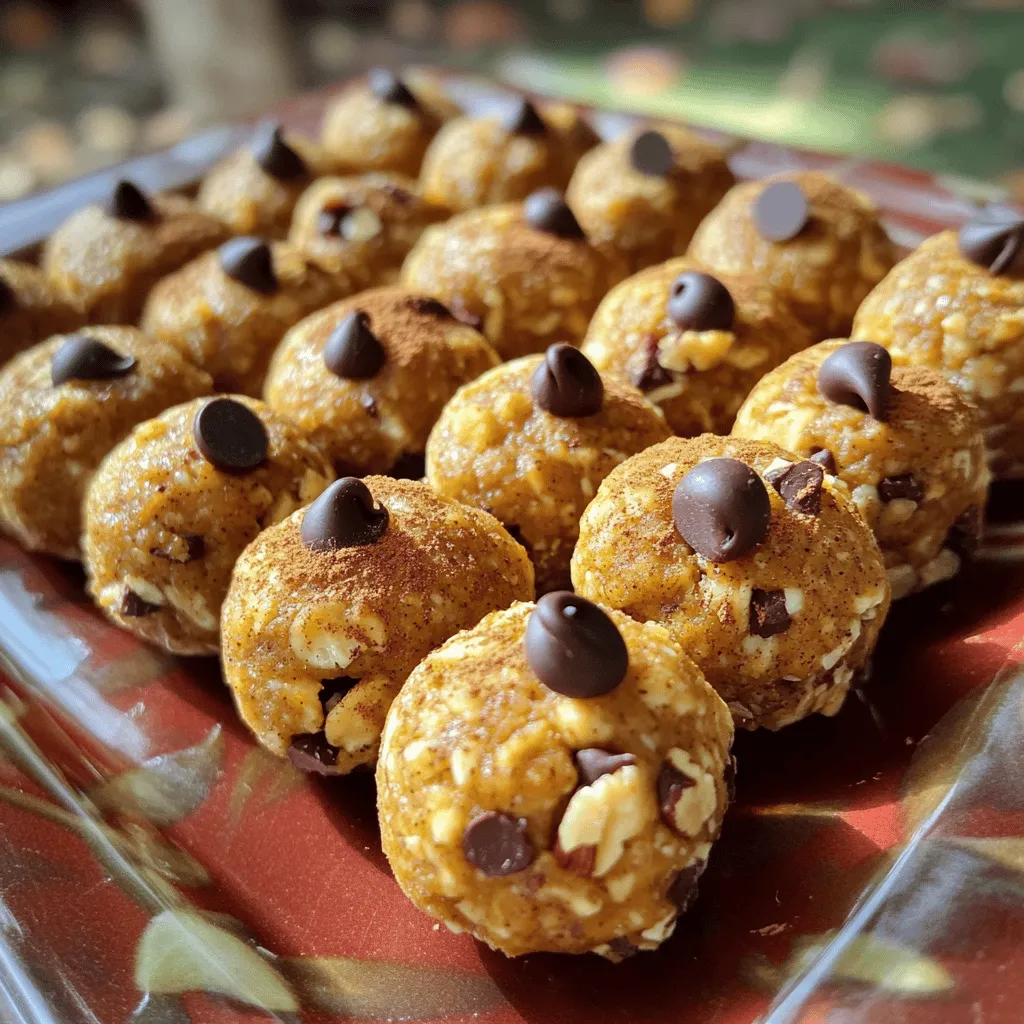 To make your Pumpkin Spice Energy Bites, you will need a few simple items. Here’s a quick list for you: - 1 cup rolled oats - 1/2 cup almond butter (or substitute with peanut butter) - 1/2 cup canned pumpkin puree - 1/4 cup honey or maple syrup - 1 teaspoon pure vanilla extract - 2 teaspoons pumpkin pie spice - 1/4 teaspoon sea salt - 1/4 cup mini chocolate chips (optional) - 1/4 cup chopped pecans or walnuts (optional) These ingredients come together to create a tasty, healthy snack. The oats provide fiber, while the pumpkin adds moisture and flavor. Almond butter gives healthy fats and protein, making these bites filling. The pumpkin pie spice will give you that warm, cozy taste. You can choose to add mini chocolate chips for sweetness or nuts for crunch. Feel free to mix and match based on your taste! For the full recipe, check out the complete guide on how to prepare these bites. Start by mixing the base ingredients. In a large bowl, add: - 1 cup rolled oats - 1/2 cup almond butter (or substitute with peanut butter) - 1/2 cup canned pumpkin puree Mix these until they blend well and form a sticky mixture. Next, add sweeteners and spices. Include: - 1/4 cup honey or maple syrup - 1 teaspoon pure vanilla extract - 2 teaspoons pumpkin pie spice - 1/4 teaspoon sea salt Stir these in vigorously. You want the mixture to be thick and sticky. Now, let’s incorporate optional ingredients. If you like, fold in: - 1/4 cup mini chocolate chips - 1/4 cup chopped pecans or walnuts These add great flavor and crunch! Now, it’s time to roll the mixture into balls. Use clean hands to scoop about 1 tablespoon of the mix. Roll this into a ball shape. Repeat this step until you shape all the mixture into bites. Next, arrange them on a tray. Use parchment paper to line the tray. Space them apart for easy handling later. To cool the energy bites, refrigerate them for firmness. Place the tray in the fridge for at least 30 minutes. This helps them set up nicely. After they are firm, transfer the energy bites to an airtight container. Store them in the fridge for fresh snacks later. Enjoy your tasty Pumpkin Spice Energy Bites! For more details, check out the Full Recipe. To get the best pumpkin spice energy bites, you want the right texture. Start with rolled oats. They add chewiness and heartiness. If the mix feels too dry, add a bit more almond butter or pumpkin puree. For sweetness, taste as you mix. You can use honey or maple syrup. Adjust it to your liking. You can also add some fun flavors. For a chocolatey twist, fold in mini chocolate chips. If you like crunch, toss in chopped pecans or walnuts. These optional add-ins make your bites unique. Serve these energy bites in a fun way. Place them on a colorful plate to grab attention. They work well as a snack or a quick breakfast. You can also pair them with drinks. A warm cup of tea or coffee complements the pumpkin spice flavor nicely. For extra fun, try serving them at parties. Guests will love their tasty and healthy qualities. {{image_4}} You can change the flavor of your pumpkin spice energy bites easily. - Using different nut butters: Almond butter gives a nice taste, but you can use peanut butter too. Sunflower seed butter works well for nut-free options. Each nut butter adds a unique flavor and texture. - Adding dried fruits or seeds: You can mix in dried cranberries, raisins, or chopped dates for a sweet twist. Pumpkin seeds or sunflower seeds add a nice crunch and extra nutrition. These small changes can make your bites fun and new! Pumpkin spice energy bites are great for any time of the year. You can modify them for seasons or special events. - Fall: Stick with the classic pumpkin spice flavor for a cozy feel. - Winter: Add some peppermint extract for a festive touch. - Spring/Summer: Use fresh fruits like berries or coconut to brighten the flavor. These twists keep your snacks exciting and suit any mood! For the full recipe, check out the details above. Store your pumpkin spice energy bites in an airtight container. This keeps them fresh and tasty. You can use glass jars or plastic containers with tight lids. They will stay good for about one week in the fridge. However, they will taste best if you eat them fresh. If you want to store them longer, freezing is great. To freeze, place the energy bites in a single layer on a tray. Once they freeze, transfer them to a freezer bag. This helps prevent them from sticking together. They will last for up to three months in the freezer. When you're ready to eat them, take out how many you want. Let them thaw at room temperature for about 15 minutes. For the best texture, you can also warm them in the microwave for a few seconds. Enjoy your tasty snack anytime! How to make them vegan? You can make pumpkin spice energy bites vegan by swapping honey for maple syrup. Also, use almond butter or any other plant-based nut butter. These changes keep the bites tasty and plant-friendly. Can I use fresh pumpkin instead of canned? Yes, you can use fresh pumpkin puree. Just cook the pumpkin until soft, then blend it until smooth. This option adds a nice, fresh flavor to your bites. Are they gluten-free? Yes, these energy bites are gluten-free. Just make sure to use certified gluten-free oats. This choice ensures that anyone with gluten sensitivity can enjoy them. Feel free to check out the Full Recipe for step-by-step instructions! Creating pumpkin spice energy bites is easy and fun. We covered the ingredients, preparation steps, and ways to store these treats. You can also change flavors or add mix-ins to suit your taste. These bites are great for a quick snack or a boost of energy. Enjoy them with a drink or share them with friends. Try making them, and discover your favorite version! You’ll love this tasty, healthy treat.