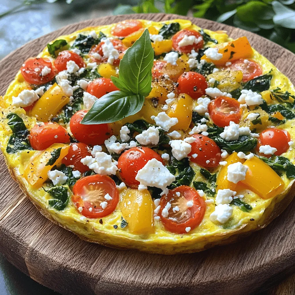 To make a savory vegetable frittata, you will need some fresh and simple items. Here's what you need: - 6 large eggs - 1 cup fresh spinach, chopped - 1/2 cup assorted bell peppers, diced - 1/2 cup cherry tomatoes, halved - 1/4 cup red onion, finely chopped - 1/4 cup feta cheese, crumbled - 1/4 cup milk or dairy-free alternative - 2 tablespoons extra-virgin olive oil - 1 teaspoon garlic powder - 1 teaspoon dried oregano - Salt and freshly ground black pepper to taste - Fresh herbs for garnish Each ingredient brings its own taste and color. The eggs form the base, while the vegetables add texture and nutrients. The feta cheese gives a creamy touch. Using fresh herbs as a garnish adds a pop of flavor and beauty to your dish. When you gather these ingredients, you set the stage for a delicious meal that is both satisfying and healthy. For the full recipe, check out the link above. First, set your oven to 350°F (175°C). This temperature helps cook the frittata evenly. A warm oven gives it a nice golden color. Next, take a large skillet and heat 2 tablespoons of extra-virgin olive oil over medium heat. When the oil shines, add 1/4 cup of finely chopped red onion and 1/2 cup of diced bell peppers. Sauté for about 3-4 minutes. You want the veggies to be soft and smell great. Now, stir in 1 cup of chopped fresh spinach and 1/2 cup of halved cherry tomatoes. Cook for an additional 2-3 minutes. The spinach should wilt and turn bright green. Remove the skillet from the heat. In a bowl, crack 6 large eggs and add 1/4 cup of milk, 1 teaspoon of garlic powder, 1 teaspoon of dried oregano, salt, and pepper. Whisk this mix until it's smooth and a bit frothy. Pour the egg mixture over your sautéed vegetables in the skillet. Stir gently to mix everything. Then sprinkle 1/4 cup of crumbled feta cheese on top. Put the skillet back on the stove over medium heat. Cook for about 3-5 minutes. The edges will start to firm up but the middle will still be soft. Carefully transfer the skillet to the preheated oven. Bake for 15-20 minutes or until the frittata is set and the top is golden. For the full recipe, refer to the recipe section above. Enjoy making this dish! To avoid a soggy bottom, cook your veggies well. Start with the onion and bell peppers. Sauté them until soft. If you add too much moisture, your frittata will not set right. Always drain excess liquid from tomatoes or other watery veggies. To check for doneness, look for a firm center. You can gently shake the skillet. If it wobbles a lot, it needs more time. A fully cooked frittata should bounce back when you touch it lightly. Choosing the right skillet is key. Use an oven-safe skillet for best results. Cast iron or non-stick pans work well. They help with even cooking and easy serving. Utilizing herbs and spices can elevate your frittata. Fresh herbs like basil and parsley add flavor. You can also use spices such as paprika or chili powder for a kick. Experiment with different combinations to find your favorite. Arranging the frittata on a platter makes it look inviting. Cut it into wedges for easy serving. A colorful platter adds to the visual appeal. Garnishing can enhance both look and taste. Sprinkle fresh herbs on top before serving. A side of mixed greens dressed in lemon vinaigrette brightens the plate. This adds color and freshness to your meal. For the full recipe, check out the details above. {{image_4}} You can mix in many vegetables for your frittata. Broccoli adds crunch and color. Zucchini brings a mild taste and great texture. Mushrooms give a savory depth. Feel free to get creative! The more veggies, the better the flavor and nutrition. Cheese can change the whole vibe of your frittata. Swiss cheese melts well and offers a nutty taste. Cheddar brings a sharp flavor that many love. Goat cheese adds creaminess and tang, making it special. Try different blends to find your favorite! Need some extra protein? Cooked bacon or sausage can make your frittata more filling. Just chop and add them when mixing in your vegetables. You could also use diced ham or even cooked chicken. This adds heartiness and keeps you satisfied longer. For a full recipe, check out the details above! To keep your savory vegetable frittata fresh, use airtight containers. Glass or plastic containers with tight lids work best. Store your frittata in the fridge for up to 3 days. After that, it may lose its taste and texture. When you want to enjoy leftovers, reheat your frittata gently. The best method is using the oven. Preheat your oven to 350°F (175°C). Place the frittata on a baking sheet and cover it with foil to prevent drying. Heat for about 10-15 minutes until warm. You can also use a microwave, but do so in short bursts to avoid drying it out. Yes, you can freeze frittata slices! To freeze, let the frittata cool completely. Slice it into wedges. Wrap each slice tightly in plastic wrap, then place them in a freezer-safe bag. Label the bag with the date. You can freeze slices for up to 2 months. When ready to eat, thaw in the fridge overnight and reheat as mentioned above. Don't forget to check the Full Recipe for more tips on making the perfect frittata! You can tell the frittata is done when the center is fully set. Look for a golden top. It should not jiggle when you shake the pan. You can also insert a knife into the center. If it comes out clean, your frittata is ready. Yes, you can make a frittata ahead of time. Cook it, then let it cool. Once cool, slice it and store it in an airtight container. You can keep it in the fridge for up to four days. For longer storage, freeze individual slices. Just wrap them well and store in a freezer-safe bag. Frittatas pair well with many sides. A light salad with mixed greens is great. You might also enjoy sliced avocado or fresh fruit on the side. Toast or crusty bread can add a nice crunch. A frittata and an omelet are not the same. An omelet is cooked quickly and folded. A frittata cooks slowly and is baked. Frittatas include more fillings and are thicker. Both are tasty, but they offer different textures and experiences. For the full recipe, check out the Flavor-Packed Vegetable Frittata. This blog post covers the simple and tasty recipe for a frittata. We explored key ingredients, easy steps, helpful tips, and delicious variations. If you follow these steps, your frittata will be flavorful and satisfying. You can customize it with your favorite veggies and cheeses. Lastly, remember to store it well for the best taste later. Enjoy your cooking journey and bring joy to your meals!