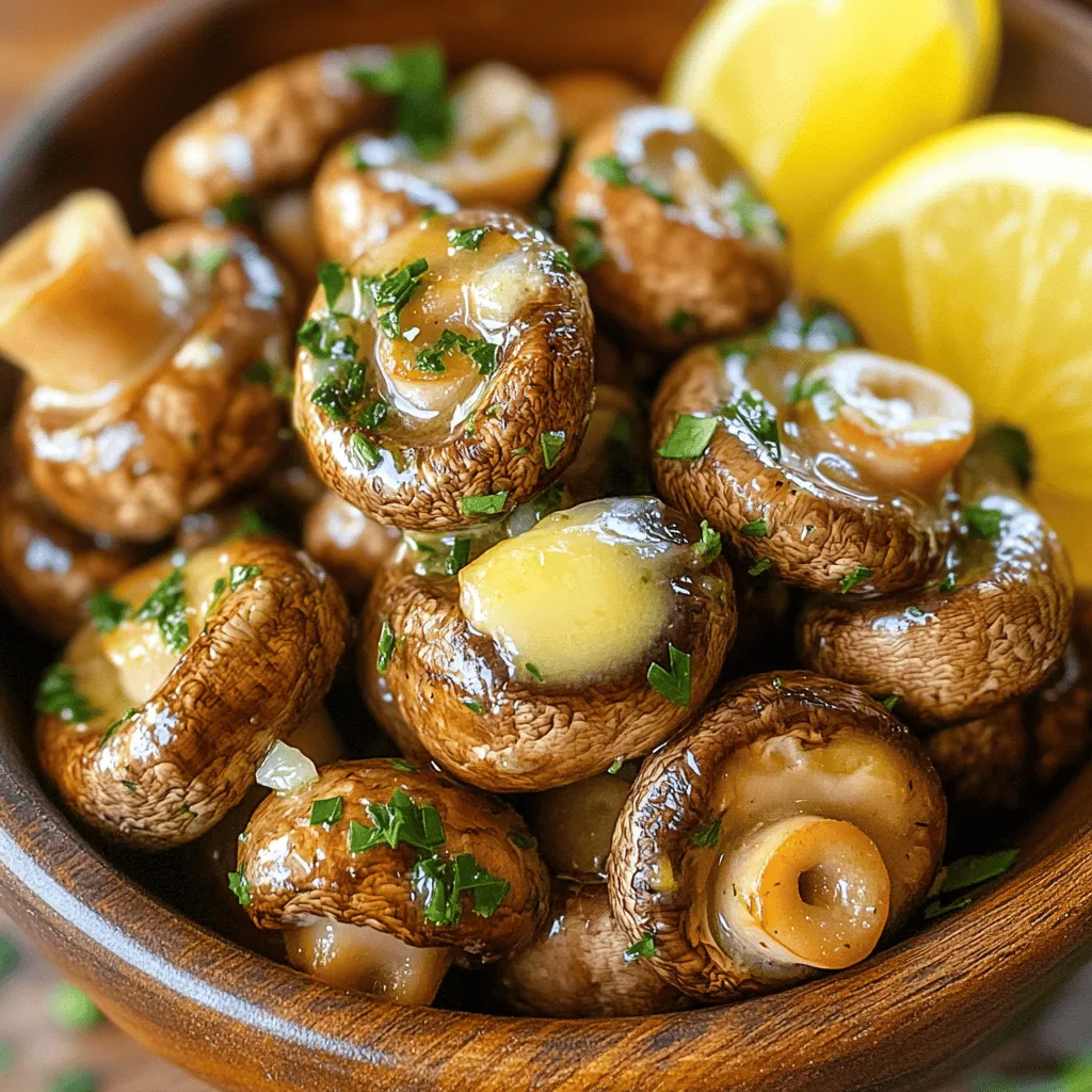 - 500g fresh button mushrooms - 4 tablespoons unsalted butter - 3 cloves garlic - Fresh herbs (thyme, rosemary, parsley) I love using fresh button mushrooms in this dish. They are juicy and tender. You can easily find them at any grocery store. You want them to be clean and dry before cooking. Use unsalted butter for the best flavor. It lets the herbs shine. Mince the garlic finely for a strong taste. Fresh herbs like thyme, rosemary, and parsley add depth to the mushrooms. - Salt and pepper to taste - Lemon zest and juice Seasoning is key to making this dish pop. Add salt and pepper to taste. This will enhance all the flavors. The lemon zest gives a bright note, while the juice adds freshness. These elements make a simple dish really special. - Alternative mushrooms to use - Vegan butter options If you can’t find button mushrooms, try shiitake or portobello. They have unique flavors that work well too. For a vegan version, use plant-based butter. This swap keeps the dish rich and creamy without dairy. - Cleaning the mushrooms: Start by rinsing the mushrooms under cold water. Use a damp cloth to wipe any dirt. Make sure they are clean and dry. This helps them absorb flavors well. - Mince garlic and prepare herbs: Take the garlic cloves and finely mince them. Chop the thyme and rosemary leaves. Set these aside for later. Fresh herbs add great flavor! - Melting the butter and sautéing garlic: Heat a large skillet over medium heat. Add the unsalted butter and let it melt. Wait until it starts to foam. Then, carefully add the minced garlic. Stir for about 30 seconds. Be careful not to burn the garlic! - Cooking mushrooms until golden brown: Now, add the cleaned mushrooms to the skillet. Toss them in the garlic butter. Cook for about 5-7 minutes. Stir occasionally until the mushrooms turn a lovely golden brown. - Adding herbs and seasoning: Once the mushrooms are cooked, sprinkle the thyme, rosemary, lemon zest, salt, and pepper over them. Mix well to spread the flavors evenly. Let it cook for another 2-3 minutes. This step lets the herbs release their aroma. - Drizzling lemon juice: Take the skillet off the heat. Squeeze fresh lemon juice over the mushrooms. This adds a nice zing to the dish. - Adding chopped parsley: Finally, fold in the chopped parsley gently. This adds a pop of color and freshness. You can serve these herbed garlic butter mushrooms warm. Enjoy them as a side dish or on crusty bread for a tasty appetizer. For the full recipe, check out the detailed instructions above. For the best results, use a large skillet. A cast-iron skillet works great. It heats evenly and gives a nice sear. Keep the heat at medium to avoid burning the butter. Too high heat can ruin the flavor. These mushrooms pair well with crusty bread. Serve them on toasted slices for a tasty appetizer. You can also enjoy them as a side dish with grilled meats. To make them look pretty, garnish with fresh parsley and lemon wedges. This adds color and brightness to your plate. Want a kick? Add red pepper flakes for some heat. Just a pinch will do. You can also try other herbs like basil or oregano. This gives your dish a new twist. Mixing flavors keeps it fun and exciting! {{image_4}} You can change up the mushrooms in this dish. Shiitake or portobello mushrooms add unique flavors. Shiitake mushrooms have a rich, earthy taste. Portobello mushrooms are meaty and hearty, perfect for a filling dish. You can also swap butter for flavored oils. Olive oil or truffle oil gives a great twist. Just remember, the flavor of the oil will change the taste. For a vegan version, use plant-based butter instead of unsalted butter. This keeps the dish creamy and rich without dairy. You can also make this recipe gluten-free. Ensure your butter or oil is gluten-free, and you are good to go. This dish is still full of flavor and fits dietary needs. To add more depth, consider using wine or broth. A splash of white wine adds a nice zing and richness. Vegetable broth can also enhance the flavor while keeping it light. Spice things up with different seasonings too. Try adding red pepper flakes for heat or smoked paprika for a smoky taste. These small changes can make your dish feel brand new. For the full recipe, check the ingredients and instructions to create these tasty variations. To store leftover herbed garlic butter mushrooms, place them in an airtight container. Let them cool to room temperature before sealing. This will keep them fresh for up to three days. If you want to keep them longer, refrigerate right away. Make sure to label the container with the date. The best way to reheat mushrooms is in a skillet. Heat the skillet over medium heat. Add a little butter or oil to keep them moist. Stir the mushrooms for a few minutes until they are warm. You can also use the microwave. Place the mushrooms in a microwave-safe dish. Heat for about 30 seconds to 1 minute. Stir halfway to ensure even heating. Yes, you can freeze herbed garlic butter mushrooms. Place the cooled mushrooms in a freezer-safe bag or container. Remove as much air as possible to prevent freezer burn. They can last for about two months in the freezer. To thaw, transfer the mushrooms to the fridge for several hours or overnight. For quick thawing, place the bag in cold water for about an hour. When ready to eat, use the reheating methods mentioned earlier. Enjoy the flavors even after freezing! How do you clean mushrooms for cooking? To clean mushrooms, gently wipe them with a damp cloth. You can also rinse them briefly under cold water. Avoid soaking them, as they can absorb water. Can I make this dish ahead of time? Yes, you can prepare herbed garlic butter mushrooms ahead of time. Cook them, let them cool, then store in the fridge. Reheat them before serving. How long do herbed garlic butter mushrooms last in the fridge? These mushrooms last about 3 to 5 days in the fridge. Store them in an airtight container for best results. What should I serve with herbed garlic butter mushrooms? These mushrooms pair well with grilled meats, pasta, or rice. You can also serve them on toasted bread as an appetizer. What is the best way to avoid soggy mushrooms? To avoid soggy mushrooms, cook them over medium-high heat. This helps them brown and release moisture quickly. Don't overcrowd the pan, either. Can I add cheese to this recipe? Yes, adding cheese can enhance the dish. Try stirring in some grated Parmesan or crumbled feta at the end for extra flavor. This post shared a simple way to make herbed garlic butter mushrooms. You learned about key ingredients, how to cook them, and some helpful tips. Remember, you can swap ingredients to personalize the dish. Whether you want it vegan or packed with flavor, there are options. Store leftovers well to enjoy later. Trust that these mushrooms can be a delicious side or a tasty main. Enjoy cooking and experimenting with this flexible recipe!