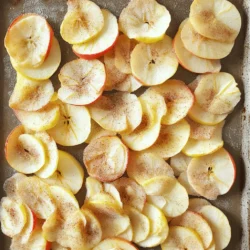 - 3 medium-sized apples (recommendations: honeycrisp or Fuji) - 2 tablespoons granulated sugar - 1 teaspoon ground cinnamon - 1 tablespoon fresh lemon juice - Optional: pinch of sea salt The star of this recipe is the apple. I love using honeycrisp or Fuji apples. They are sweet and crisp, which makes them perfect for chips. You can use any apple you like, but these two really shine. Next, we need sugar and cinnamon. The sugar adds sweetness, while cinnamon gives that warm, cozy flavor. A pinch of sea salt is optional, but it really brings out the sweetness. Don’t forget the lemon juice! It helps keep the apples fresh and bright. It also adds a nice tang to the chips. - Mandoline slicer or sharp knife - Baking sheet - Parchment paper For this recipe, using a mandoline slicer is best. It helps you cut the apples evenly. If you don’t have one, a sharp knife works too, but be careful! You’ll also need a baking sheet. Lining it with parchment paper keeps the chips from sticking. This makes clean-up easy and allows the chips to cook evenly. Using these tools will help you make the best cinnamon sugar apple chips. Check the Full Recipe for more details! - Preheat your oven to 225°F (110°C). - Rinse the apples under cool water and dry them well. To slice apples evenly, use a mandoline slicer or a sharp knife. Aim for thin rounds, about 1/8-inch thick. Consistent thickness is vital. It helps the chips bake evenly, ensuring some do not burn while others remain soft. In a medium bowl, mix 2 tablespoons of granulated sugar with 1 teaspoon of ground cinnamon. If you want, add a pinch of sea salt to enhance the sweet flavor. Once mixed, add the apple slices. Drizzle 1 tablespoon of fresh lemon juice over the slices. Toss gently to coat each piece in the cinnamon sugar mixture. Layer the apple slices in a single row on a baking sheet lined with parchment paper. Avoid overlapping the slices. This step ensures even cooking and maximum crispiness. Place the baking sheet in the preheated oven. Bake for about 1.5 to 2 hours. Halfway through, flip the apple slices for even crispness. Keep an eye on them; they should turn golden and crunchy. Once baked, allow the chips to cool completely on the sheet. They will get crisper as they cool. For the full recipe, check the detailed instructions above. To make the best cinnamon sugar apple chips, the way you lay them out matters. Don't overlap the apple slices on the baking sheet. If they touch, they won’t get crispy. Each slice needs space to bake evenly. Different apple types bake differently. For instance, honeycrisp apples tend to get crispier than softer varieties. Adjust your baking time if you choose apples like Gala or McIntosh. They may need less time in the oven. Adding a pinch of sea salt can make a big difference. It enhances the sweetness of the cinnamon and sugar. This small touch takes your snack to the next level. Feel free to play with other spices too. Nutmeg brings a warm note that pairs nicely with apples. Allspice can add a hint of complexity. Experiment with these spices to find your perfect blend. For the full recipe, check out the section above. {{image_4}} You can change the taste of your apple chips by using different sweeteners. Instead of granulated sugar, try brown sugar. It gives a richer flavor. Maple syrup is another great option. It adds a nice, warm sweetness. Just remember, if you use a liquid sweetener like maple syrup, reduce the amount of lemon juice slightly. The type of apple you use makes a big difference. Honeycrisp apples are sweet and crunchy. They hold their shape well when baked. Fuji apples are also sweet and juicy. They work perfectly for this recipe. If you want a tart flavor, use Granny Smith apples. Their sharp taste adds a nice contrast to the sweet cinnamon. Don't be afraid to get creative with spices! While cinnamon is classic, you can try pumpkin spice for a fall twist. It pairs well with apple. A dash of vanilla can also enhance the flavor. Just sprinkle a little into your cinnamon sugar mix. Your apple chips will taste even better with these simple changes. To keep your apple chips fresh, use airtight containers. They help seal in the crunch. You can also use resealable bags if you don't have containers. Make sure to squeeze out as much air as possible before sealing. This step helps keep moisture out. For maximum crispiness, store your chips in a cool, dry place. Avoid leaving them in warm spots, like near the stove. Check the container regularly. If you feel any moisture, dry the chips in the oven for a bit. This will help them stay crunchy. Cinnamon sugar apple chips can last up to two weeks when stored correctly. After that, they may lose their crispness. If your chips become stale, don’t worry. You can crush them and use them as a topping for yogurt or oatmeal. They also make a fun addition to granola. Just mix the crushed chips with your favorite grains and nuts for a tasty snack. Cinnamon sugar apple chips can last about one to two weeks. Store them in an airtight container at room temperature. This keeps them fresh and crunchy. If you notice any moisture, they may become soft. Always check for any signs of spoilage before enjoying them. Yes, you can use a dehydrator to make apple chips. Here’s how: 1. Slice the apples as you would for the oven method. 2. Mix the cinnamon and sugar. 3. Toss the apple slices in lemon juice, then coat them with the cinnamon sugar mix. 4. Lay the slices on the dehydrator trays in a single layer. 5. Set the dehydrator to 135°F (57°C) and dry for about 6 to 8 hours. 6. Check for crispness and store them once cooled. Yes, you can find pre-packaged cinnamon sugar apple chips. Brands like Bare Snacks and Apple Crisps offer tasty options. Look for them in grocery stores or online. Check the ingredient list for added sugars or preservatives. Absolutely! You can make chips from other fruits like pears and bananas. For pears, follow the same method as apples. For bananas, slice them thin and coat with lemon juice to prevent browning. Feel free to experiment with flavors and spices to find your favorite! Making cinnamon sugar apple chips is fun and easy. You learned about key ingredients like apples, sugar, and cinnamon, plus the right equipment. I shared step-by-step instructions from prep to baking, ensuring you get crispy chips every time. You also discovered tips to customize your flavors and storage methods for freshness. Try these apple chips as a snack or topping. Each bite offers a mix of sweet and spicy goodness. Enjoy experimenting with different ingredients to create your perfect chip!
