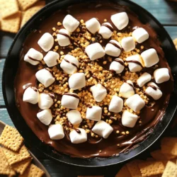 - 1 cup semi-sweet chocolate chips - 1 cup mini marshmallows - 1 tablespoon coconut oil (or unsalted butter) - 1/2 cup crushed graham crackers (plus additional for serving) - 1/2 teaspoon pure vanilla extract - A pinch of flaky sea salt To make the best s'mores dip, you need these key ingredients. The semi-sweet chocolate chips give a rich flavor. The mini marshmallows add that gooey, sweet touch. Coconut oil or butter helps the chocolate melt smoothly. Crushed graham crackers give a nice crunch when you dip. The vanilla extract adds depth, while the sea salt enhances all the flavors. - Alternative chocolate varieties (dark, milk, or white chocolate) - Flavor enhancements (e.g., almond extract, espresso powder) You can switch up the chocolate for a fun twist. Dark chocolate adds richness, while white chocolate brings a sweet creaminess. If you want a flavor boost, try almond extract or a bit of espresso powder. These small changes can make your dip even more special! For the full recipe, check out the details above. - Preheat the oven to 350°F (175°C). This helps the dip cook evenly. - In a medium mixing bowl, combine 1 cup of semi-sweet chocolate chips, 1 tablespoon of coconut oil, and 1/2 teaspoon of pure vanilla extract. Stir until smooth. - Pour the chocolate mixture into a cast-iron skillet or an oven-safe dish. Spread it evenly. - Layer 1 cup of mini marshmallows on top of the chocolate. Make sure they cover the chocolate completely. - Sprinkle 1/2 cup of crushed graham crackers over the marshmallows. This adds a nice crunch. - Place the dip in the oven. Bake for 10 to 12 minutes. The marshmallows should turn golden brown and puff up. - Once it's ready, take it out of the oven and let it cool for about a minute. Be careful; it will be very hot! For the best experience, serve your dip warm with extra graham crackers for dipping. You can also add pretzel sticks or fresh fruit for fun options. To get that smooth chocolate consistency, start by mixing the semi-sweet chocolate chips with the coconut oil. Stir them well in a bowl. This will help the chocolate melt evenly when you bake it. If you want a richer dip, try using a mix of dark and milk chocolate. When it comes to baking time, watch the marshmallows closely. I usually bake the dip for about 10 to 12 minutes. The marshmallows should puff up and turn golden brown. If you prefer them extra toasted, add a couple of minutes. Just be careful not to burn them! For dippers, you can use more than just graham crackers. I love offering crunchy pretzel sticks or fresh fruit, like strawberries and bananas. They add a nice contrast to the sweet dip. For a creative presentation, serve the dip in a cast-iron skillet. This adds a rustic touch. You can also drizzle warm chocolate sauce over the top for an extra treat. Don't forget to set out some extra crushed graham crackers on the side for fun! For the full recipe, check out the section above. {{image_4}} You can easily create fun twists on the classic s'mores dip. One of my favorites is a peanut butter s'mores dip. Just add a layer of creamy peanut butter on top of the chocolate before adding the marshmallows. This addition gives a rich flavor that pairs perfectly with the sweet chocolate. You can also try different chocolate combinations. Instead of semi-sweet chocolate chips, use dark chocolate for a richer taste. Or, use white chocolate for a sweeter, creamier dip. Mixing and matching different types of chocolate can create exciting flavors. If you need gluten-free options, look for gluten-free graham crackers. They are widely available and work well in this recipe. You can still enjoy the same great taste without the gluten. For vegan adaptations, swap the chocolate and marshmallows for dairy-free versions. Many brands now offer plant-based chocolate and vegan marshmallows. This way, everyone can indulge in this tasty treat! For the full recipe, check out the complete guide above. Enjoy creating your own variations! To store leftovers of s'mores dip, let it cool first. Then, place it in an airtight container. This keeps it fresh. I recommend using a glass container. Glass helps keep the flavor and texture. If you have leftover graham crackers, store them separately. They stay crisp that way. To reheat the dip, use an oven or microwave. The oven method warms it evenly. Preheat to 350°F (175°C). Place the dip in the oven for about 5-7 minutes. Check often to avoid burning the marshmallows. If you use a microwave, heat in short bursts. Start with 20 seconds and check. Stir between heats for even warming. Keep in mind, the texture may change after reheating. To maintain that gooey goodness, add a splash of water before reheating. This helps keep it creamy. Can I use a different type of chocolate? Yes, you can switch to dark, milk, or even white chocolate. Each type brings a unique flavor to the dip. Dark chocolate offers a rich taste, while milk chocolate is sweeter. White chocolate adds a creamy twist. Feel free to mix and match to find your favorite! How can I make this recipe in a microwave? For a quick microwave version, use a microwave-safe bowl. Combine the chocolate chips and coconut oil. Heat in short bursts, stirring in between, until melted. Then add marshmallows and graham crackers, and microwave for about 30 seconds. Keep an eye on it to avoid overflow! What should I do if my dip is too runny? If your dip is runny, it might need more graham crackers. Sprinkle in some extra crushed crackers to thicken it up. You can also let it cool for a few minutes. The dip will set more as it cools. Can I prepare the dip ahead of time? Yes, you can prep the dip in advance! Layer the chocolate, marshmallows, and graham crackers in your dish. Cover it and store it in the fridge. When ready, just bake it fresh for about 10-12 minutes. What is the best way to serve s'mores dip? Serve the dip warm for the best taste. Place it in a cute dish and add extra graham crackers, pretzels, or fruit on the side. This allows everyone to dip in and enjoy the gooey goodness. For a fun twist, drizzle chocolate sauce on top! This blog post shared a fun s'mores dip recipe, highlighting essential ingredients, baking steps, and tips. You can modify flavors and accommodate dietary needs easily. Remember to store leftovers well and reheat for the best taste. Now, you’re ready to impress friends and family with a tasty treat. Enjoy making this simple and delicious dessert!