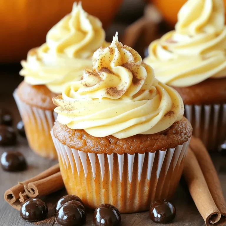 For these delightful cupcakes, you need a mix of dry and wet ingredients. Each part plays a key role in giving the cupcakes their special flavor and texture. Here’s what you will need: - 1 ½ cups all-purpose flour - 1 teaspoon baking powder - ½ teaspoon baking soda - ½ teaspoon salt - 2 teaspoons pumpkin pie spice The dry ingredients are the base of your cupcakes. The flour gives structure, while baking powder and baking soda help them rise. Salt enhances the flavor, and pumpkin pie spice adds that warm, fall taste. - ½ cup unsalted butter, softened - 1 cup granulated sugar - 2 large eggs - 1 cup canned pumpkin puree - 1 teaspoon pure vanilla extract - ½ cup brewed coffee, cooled - ½ cup buttermilk The wet ingredients keep your cupcakes moist and flavorful. Butter and sugar create a sweet, creamy base. Eggs help bind everything together. Pumpkin puree adds moisture and flavor, while vanilla extract gives a nice aroma. Brewed coffee boosts the overall coffee flavor, and buttermilk adds a slight tang. With these ingredients ready, you can create the perfect Pumpkin Spice Latte Cupcakes. For the full recipe, check out the detailed instructions to make this fall treat! - Preheat oven to 350°F (175°C). - Line cupcake tin with paper liners. - Whisk together 1 ½ cups all-purpose flour, 1 teaspoon baking powder, ½ teaspoon baking soda, ½ teaspoon salt, and 2 teaspoons pumpkin pie spice in a bowl. - Set aside for later use. - Beat ½ cup softened unsalted butter and 1 cup granulated sugar until fluffy. - Incorporate 2 large eggs one at a time, mixing well after each. - Fold in 1 cup canned pumpkin puree and 1 teaspoon pure vanilla extract. - In a separate bowl, mix ½ cup brewed coffee and ½ cup buttermilk until well blended. - Gradually mix the dry ingredients into the wet pumpkin mixture. - Alternate with the buttermilk-coffee mix, starting and ending with dry ingredients. - Stir gently until just combined. Fill cupcake liners two-thirds full with batter. - Bake for 18-20 minutes. Check doneness with a toothpick. - Cool cupcakes in the tin for 5 minutes, then transfer to a wire rack. - Frost once cooled. For a treat, use cream cheese frosting and sprinkle with pumpkin pie spice. Consider garnishing with mini cinnamon sticks or chocolate-covered coffee beans for a fun touch! For the full recipe, visit the link. When you make cupcakes, gentle stirring is key. Overmixing can make them tough. Mix just until you see no dry flour. This keeps the cupcakes soft and fluffy. Remember, it’s okay if there are small lumps. They will bake out nicely. To check if your cupcakes are done, use a toothpick. Insert it into the center of a cupcake. If it comes out clean or with a few moist crumbs, they are ready. If you see wet batter, bake them a little longer. This step ensures you enjoy perfectly baked cupcakes. For a rich flavor, I love cream cheese frosting. It pairs well with pumpkin spice. You can also try chocolate or vanilla buttercream. To make them look professional, frost them smoothly. A piping bag can help you create beautiful swirls. For a fun touch, sprinkle a little pumpkin pie spice on top. You can even add mini cinnamon sticks or chocolate-covered coffee beans for decoration. These details make your cupcakes stand out! {{image_4}} You can make pumpkin spice latte cupcakes even more fun by trying some tasty variations. If you need a gluten-free cupcake, swap the all-purpose flour for a gluten-free blend. Many brands offer great mixes that work well in baking. Just be sure to check the label for best results. This change keeps the flavor and texture you love while being safe for gluten-free diets. For a dairy-free option, use coconut milk instead of buttermilk. You can also switch regular butter for vegan butter. These swaps help keep the cupcakes soft and creamy without dairy. The coconut milk adds a nice flavor that pairs well with pumpkin spice. You can make these cupcakes even more exciting by adding chocolate chips or nuts. Chocolate chips bring a sweet surprise, while nuts add a nice crunch. You can also mix in spices like nutmeg or ginger for an extra kick. These changes let you customize your cupcakes to fit your taste. With these variations, you can enjoy pumpkin spice latte cupcakes in many fun ways! Check out the Full Recipe for more details on making these delightful treats. To keep your pumpkin spice latte cupcakes fresh, store them at room temperature. Place them in an airtight container. This will help them stay moist and tasty. They can last for up to three days this way. If you want to keep them even fresher, don't frost them until you're ready to serve. If you plan to keep your cupcakes longer than three days, refrigerate them. Place the cupcakes in an airtight container. This helps to prevent them from drying out. They can last about a week in the fridge. If they are frosted, make sure the frosting is set before storing. This keeps the design intact. Freezing is a great option for longer storage. To freeze, wrap each cupcake in plastic wrap. Then, place them in a freezer-safe bag or container. They can last for up to three months in the freezer. When you're ready to eat them, thaw them in the fridge overnight. For quick thawing, leave them at room temperature for about an hour. This way, they taste fresh and delicious. For the full recipe, check out the complete guide to pumpkin spice latte cupcakes. These cupcakes last about 3 days at room temperature. Keep them in an airtight container to stay fresh. If you refrigerate them, they can last up to a week. Just remember to cover them well to avoid drying out. You can also freeze them. They will stay good for about 3 months in the freezer. Wrap each cupcake in plastic wrap before putting them in a freezer bag. When you want to eat them, just thaw at room temperature. Yes, you can use fresh pumpkin! Start by roasting a small pumpkin or sugar pumpkin. Cut it in half, scoop out the seeds, and roast the halves until soft. This usually takes about 45 minutes at 350°F (175°C). Then, scoop out the flesh and mash it until smooth. Make sure to measure out 1 cup of fresh pumpkin puree for the recipe. Fresh pumpkin gives a nice, rich flavor to the cupcakes. A hot cup of coffee or a warm chai latte pairs perfectly with pumpkin spice latte cupcakes. The spices in chai enhance the flavors in the cupcakes. If you prefer something cold, try a spiced apple cider. The sweet and tart notes from the cider balance the spices in the cupcakes well. You could also enjoy these cupcakes with a simple glass of milk for a classic touch. Yes, you can make these cupcakes dairy-free! For the butter, use a dairy-free substitute like coconut oil or vegan butter. Instead of buttermilk, mix ½ cup of plant-based milk with 1 teaspoon of vinegar. Let it sit for a few minutes until it thickens. This will give you a similar taste and texture. These swaps keep the cupcakes moist and delicious without dairy. You now know how to make delicious pumpkin spice latte cupcakes. We covered dry and wet ingredients, simple steps, and key tips to ensure success. You can even vary the recipe for gluten-free or dairy-free versions. Store your cupcakes properly for lasting freshness. With this recipe, you can impress friends and family or enjoy a cozy treat yourself. Happy baking!