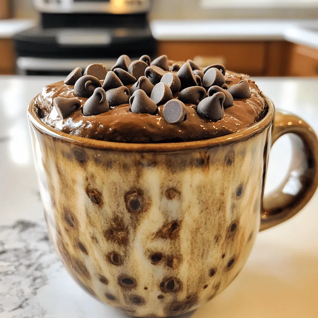 Here is what you need for the Vegan Chocolate Mug Cake: - 4 tablespoons all-purpose flour - 2 tablespoons unsweetened cocoa powder - 3 tablespoons coconut sugar (or any granulated sugar of your choice) - 1/8 teaspoon baking powder - 1/8 teaspoon salt - 4 tablespoons almond milk (or any plant-based milk you prefer) - 1 tablespoon vegetable oil (or melted coconut oil for added flavor) - 1/4 teaspoon vanilla extract - Vegan chocolate chips (optional) Using these simple ingredients, you can create a fast and tasty dessert. Each one plays a key role in making this mug cake soft and delicious. The flour acts as the base, while cocoa powder gives it that rich chocolate taste. Coconut sugar adds sweetness without being overpowering. The baking powder helps the cake rise nicely. Salt enhances the flavors, and almond milk keeps it moist. The vegetable oil adds richness, and vanilla brings warmth. Feel free to toss in some vegan chocolate chips for an extra treat! Check out the Full Recipe for more details. - Take a large microwave-safe mug. - Combine the dry ingredients: all-purpose flour, cocoa powder, coconut sugar, baking powder, and salt. - Use a fork or whisk to mix them well. Make sure no lumps are left. - Pour in the wet ingredients: almond milk, vegetable oil, and vanilla extract. - Stir until you form a smooth batter. Scrape the sides to mix all the flour. - If you like, fold in vegan chocolate chips for extra flavor. - Place your mug in the microwave. - Cook for 1 to 1.5 minutes. Start checking at 1 minute. - The cake should rise and look solid on top. The center may be slightly moist. - Let the mug cake cool for about one minute. - For a tasty treat, top it with vegan yogurt or dairy-free ice cream. - Enjoy this quick dessert right from the mug! For the details on how to make this delicious vegan chocolate mug cake, check the Full Recipe. To make a great mug cake, texture is key. To avoid a rubbery cake, do not overmix. Stir just enough to blend all the ingredients. Overmixing can make it tough. For even cooking, check your microwave’s wattage. If it runs hot, reduce cooking time. Start with one minute and check often. If the top looks puffed and firm, it’s done. A few moist crumbs are okay. You can swap ingredients if needed. For flour, try oat flour or almond flour. These options add unique flavors and textures. For sweeteners, maple syrup or agave can work well. They add a nice sweetness. When it comes to plant-based milk, soy or oat milk are great choices. Each type will change the flavor a bit. Experiment to find your favorite! For a richer taste, use coconut milk. It adds a creamy texture. If you want more tips, check the Full Recipe for more details! {{image_4}} You can easily change the taste of your mug cake. Adding spices like cinnamon or nutmeg makes it warm and cozy. Just sprinkle in a pinch before mixing your dry ingredients. You can also use different types of chocolate chips. Try dark, white, or even mint chocolate chips for a fun twist. Each type adds a unique flair to your cake. If you're looking for a healthier treat, consider reducing the sugar. You can swap out some sugar for unsweetened applesauce. This change keeps the cake sweet but cuts down on calories. You can also make a gluten-free version. Use almond flour or a gluten-free flour blend instead of all-purpose flour. This way, everyone can enjoy this quick and easy treat. For the full recipe, check out the instructions above. To keep your vegan chocolate mug cake fresh, store any leftovers in the fridge. Use an airtight container to prevent moisture loss. This cake is best enjoyed within two days. If you want to save it for later, you can freeze it. Wrap the cooled mug cake tightly in plastic wrap, then place it in a freezer-safe bag. It can last up to three months in the freezer. When it’s time to enjoy your stored cake, reheating is key. To warm it without losing texture, microwave it for about 10 to 15 seconds. Check if it’s warm enough; if not, heat in small bursts. This method helps keep the cake soft and moist. Avoid overheating, as it can change the cake's texture, making it rubbery. Can I make this mug cake without a microwave? Yes, you can bake this mug cake in the oven. Preheat the oven to 350°F (175°C). Pour the batter into an oven-safe dish. Bake it for about 10-15 minutes, or until it rises and is set. How long does the vegan chocolate mug cake last? The mug cake is best fresh. If you have leftovers, store them in the fridge for up to two days. Reheat them in the microwave for about 20 seconds to enjoy again. What can I substitute for coconut sugar? You can use any granulated sugar you like. Brown sugar or cane sugar work great too. Each will give a slightly different taste but will still be delicious. Is this recipe suitable for gluten-free diets? Yes, you can make this mug cake gluten-free. Use a gluten-free flour blend instead of all-purpose flour. It will still turn out yummy! How to achieve a vegan chocolate mug cake with a more cake-like texture? To make your cake fluffier, add a bit more baking powder. You can also mix the batter less to avoid overworking the flour. This will keep it light and airy. Can I double the recipe? Yes, you can double the recipe! Just use a larger mug or bowl. Remember to adjust the cooking time, as it may need a bit longer in the microwave. Start with two minutes and check for doneness. For the full recipe, check out the details above. This blog post covered an easy vegan chocolate mug cake recipe. You learned the ingredients, step-by-step instructions, and helpful tips. I shared ideas for variations and how to store your cake. Making this treat lets you enjoy a quick dessert. Remember to get creative with flavors and ingredients. Enjoy the joy of baking in just a few minutes!