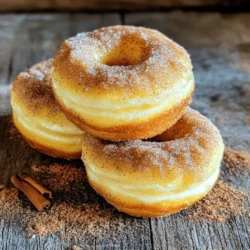 - 1 ½ cups all-purpose flour - 1 cup granulated sugar - ½ teaspoon baking powder - ½ teaspoon baking soda - ½ teaspoon salt - 1 teaspoon ground cinnamon (plus more for coating) - ½ cup unsalted butter, melted - 1 large egg, at room temperature - 1 teaspoon pure vanilla extract - ½ cup buttermilk, at room temperature - ½ cup granulated sugar (for the cinnamon sugar coating) - 1 tablespoon ground cinnamon (for the coating mix) Each ingredient plays a role in making these muffins soft and tasty. The flour gives structure. The sugar adds sweetness. Baking powder and baking soda help the muffins rise. Salt enhances flavor. Ground cinnamon gives that warm, familiar taste. Unsalted butter adds richness. The egg binds everything together. Vanilla brings a lovely aroma. Buttermilk adds moisture and tenderness. - Muffin tin - Mixing bowls - Whisk and spatula - Toothpick for testing doneness Using the right tools can make cooking easier. A muffin tin shapes the muffins perfectly. Mixing bowls help keep things organized. A whisk and spatula let you combine ingredients well. A toothpick is key for checking if the muffins are done. These simple tools will help you create your cinnamon sugar donut muffins with ease. For the full recipe, check the link. 1. Preheat your oven to 350°F (175°C). 2. Prepare a muffin tin by greasing it or using paper liners. 3. In a large mixing bowl, combine: - 1 ½ cups all-purpose flour - 1 cup granulated sugar - ½ teaspoon baking powder - ½ teaspoon baking soda - ½ teaspoon salt - 1 teaspoon ground cinnamon 1. In a separate bowl, mix together: - ½ cup unsalted butter, melted - 1 large egg, at room temperature - 1 teaspoon pure vanilla extract - ½ cup buttermilk, at room temperature 2. Pour the wet mixture into the dry ingredients. 3. Gently fold the mixtures together with a spatula. Stop mixing when just combined. 1. Fill each muffin cup about ¾ full with batter. 2. Bake in the preheated oven for 15-18 minutes. Check doneness with a toothpick. 3. While muffins bake, prepare the cinnamon-sugar coating by mixing: - ½ cup granulated sugar - 1 tablespoon ground cinnamon 4. Once the muffins are done, cool them in the pan for 5 minutes. 5. Roll each warm muffin in the cinnamon-sugar mix. Enjoy every bite of these soft, delightful treats! To ensure even baking, always preheat your oven. This helps the muffins rise and cook uniformly. Use an oven thermometer to check the temperature, as ovens can vary. Fill the muffin cups only three-quarters full. This lets the muffins expand without spilling over. Avoid overmixing your batter. Mixing too much can make your muffins tough. Stir until just combined; a few lumps are okay. This keeps them soft and fluffy. These muffins pair well with warm drinks. Enjoy them with coffee or tea for a cozy treat. For added flavor, you can drizzle icing on top. A simple glaze made from powdered sugar and milk works great. You can also sprinkle extra cinnamon-sugar on top for a sweet touch. This adds a delightful crunch and more flavor. To prevent dry muffins, don’t bake them too long. Check for doneness with a toothpick; it should come out clean but not dry. If you bake too long, the muffins lose moisture. Make sure all ingredients are at room temperature. Cold ingredients can lead to uneven mixing and a dense texture. Set out your butter, egg, and buttermilk before starting. For the full recipe, check the link provided. Enjoy your baking! {{image_4}} You can make cinnamon sugar donut muffins even better. Try adding chocolate chips or nuts. Chocolate adds a rich taste. Nuts give a nice crunch. You can use walnuts, pecans, or almonds. Just mix them into the batter before baking. Another option is to experiment with flavored extracts. Instead of vanilla, try almond or maple extract. These flavors can change the whole muffin. A little can go a long way, so start with half a teaspoon. If you want a healthier treat, you can substitute whole wheat flour for all-purpose flour. Whole wheat adds fiber. It also gives a nutty flavor. Just use the same amount in the recipe. You can also use sugar alternatives. Try coconut sugar or honey. These options can cut calories and add new flavors. Make sure to adjust the amounts based on the type of sugar. For those on a plant-based diet, you can make vegan versions of the muffins. Replace the egg with a flax egg or applesauce. Use almond milk or oat milk instead of buttermilk. This way, you still get tasty muffins without dairy or eggs. For more details and the full recipe, check out the complete guide. Enjoy your time in the kitchen! To keep your cinnamon sugar donut muffins fresh, store them in an airtight container. This helps keep the muffins moist and soft. You can keep them at room temperature for up to three days. If you prefer, you can store them in the refrigerator, but they may become a bit dry. To freeze your muffins, first let them cool completely. Then, place them in a single layer on a baking sheet. Freeze them for about two hours until firm. After that, transfer the muffins to a freezer bag or airtight container. They will stay good for up to three months. When you want to enjoy a muffin, thaw it at room temperature. For the best texture, warm it in the oven at 350°F for about 10 minutes. This will bring back their soft, delightful charm. To keep your muffins moist, focus on the right ingredient ratios. Use the correct amount of fat, like unsalted butter, to add richness. Buttermilk also helps create a tender crumb. Be careful not to overmix the batter; stop mixing when you see a few lumps. This keeps air in the muffins for a fluffier texture. Bake them until a toothpick comes out clean, which usually takes about 15-18 minutes. Yes, you can make these muffins ahead of time. Store them in an airtight container at room temperature. They stay fresh for about three days. If you want to keep them longer, freeze them. To freeze, wrap each muffin in plastic wrap, then place them in a freezer bag. When you want to eat them, just reheat in the microwave for about 15 seconds. You can enhance your muffins with fun add-ins! Try adding chocolate chips for a sweet twist. Diced apples or mashed bananas can add moisture and flavor. Nuts like walnuts or pecans add crunch. If you want a spice kick, mix in a pinch of nutmeg or ginger. Experiment to find your favorite combinations! You can find the Full Recipe for these delicious Cinnamon Sugar Donut Muffins in this article. It includes all the details you need to make them perfectly every time! In this post, I shared how to make delicious cinnamon sugar donut muffins. We covered key ingredients, kitchen tools, and step-by-step baking instructions. I also provided tips to improve texture and avoid common mistakes. Experimenting with variations can add more fun. Finally, storing and freezing methods keep your muffins fresh longer. Enjoy baking these tasty treats and share them with friends!