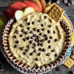 To make this delicious dip, gather these ingredients: - 1 cup all-purpose flour (heat-treated for safety) - 1/2 cup packed brown sugar - 1/2 cup granulated sugar - 1/2 cup unsalted butter, softened at room temperature - 2 teaspoons pure vanilla extract - 1/4 teaspoon fine sea salt - 1/2 cup mini chocolate chips - 1/2 cup cream cheese, softened, at room temperature - 1/2 cup powdered sugar - Optional: 1 cup whipped topping (for a light and airy texture) Using heat-treated flour is key for safety. Raw flour can have harmful germs. Heat-treating kills these germs, making it safe to eat. You can heat-treat flour by baking it. Spread flour on a baking sheet and bake at 350°F for 5-7 minutes. Let it cool before using. This step keeps your dip safe and tasty. You can add a few optional ingredients to enhance your dip. Consider using: - 1 cup whipped topping for a fluffy texture - A pinch of cinnamon for warmth - Chopped nuts like walnuts for crunch These extras can make your dip even more delightful. You can mix and match based on what you like! To make this dip, start with a large mixing bowl. Add the softened butter, brown sugar, granulated sugar, and cream cheese. Use a hand mixer to blend until smooth and creamy. It should be free of lumps. Next, pour in the vanilla extract and add the fine sea salt. Mix until both are well combined. Now, it’s time for the flour. Gradually sift in the heat-treated flour. Use a spatula to stir gently. Keep mixing until you achieve a cookie dough-like texture. This step is key for getting the right consistency. Finally, fold in the mini chocolate chips. This ensures they spread evenly throughout the dip. If you want a lighter texture, mix in whipped topping. Do this gently to keep the airiness intact. For the best texture, always start with softened ingredients. This makes mixing easier and gives a smoother finish. When adding the flour, do it slowly. This prevents clumps and helps you control the texture better. When folding in chocolate chips or whipped topping, use a spatula. This technique helps maintain the lightness of the mixture. Avoid over-mixing after adding these ingredients. You want to keep the dip fluffy and fun. After mixing, transfer the dip to a serving bowl. Use a spatula to smooth the top and make it look nice. Cover the bowl with plastic wrap and refrigerate for at least 30 minutes. Chilling allows the flavors to blend and grow more delicious. Serving this dip cold enhances its taste. It makes each bite more refreshing and enjoyable. So, do not skip this step! Enjoy your delightful creation with your favorite dippers. For the full recipe, check out the details above! To get a creamy dip, start with room-temperature butter and cream cheese. This helps them blend smoothly. Use a hand mixer for best results. Mix until all the lumps are gone. If the dip seems too thick, add a bit of milk. This will help you achieve that dreamy texture. Want to kick up the flavor? Try adding a pinch of cinnamon or a splash of almond extract. If you like nuts, mix in chopped walnuts or pecans. You can also switch the mini chocolate chips for white chocolate or dark chocolate pieces. This gives a fun twist to the dip! For a great presentation, serve the dip in a pretty bowl. Add some fun dippers around it. Think graham crackers, pretzels, or fresh fruit slices. You can even use mini cookies for an extra treat. Before serving, sprinkle extra mini chocolate chips on top. This makes it look yummy and inviting! {{image_4}} You can easily change the flavor of your Chocolate Chip Cookie Dough Dip. Here are some fun ideas: - Peanut Butter: Add 1/3 cup of creamy peanut butter to the mix. This gives a rich, nutty taste. - Brownie Batter: Use cocoa powder instead of half of the flour. This will create a chocolatey twist. - Mint Chocolate Chip: Stir in some peppermint extract and green food coloring. This adds a fresh flavor for mint lovers. - S'mores: Mix in crushed graham crackers and mini marshmallows. It brings the campfire treat to your dip. You can make this dip a bit healthier with simple swaps. Here are some options: - Greek Yogurt: Replace cream cheese with Greek yogurt for a protein boost. - Coconut Sugar: Use coconut sugar instead of brown and granulated sugar. It has a lower glycemic index. - Nut Butters: Substitute butter with almond or cashew butter. This adds healthy fats and flavor. - Stevia or Monk Fruit: For a low-calorie sweetener, try stevia or monk fruit instead of sugar. This dip can fit different diets with some tweaks: - Gluten-Free: Use gluten-free flour instead of all-purpose flour. Ensure all other ingredients are gluten-free. - Vegan: Swap butter and cream cheese for plant-based alternatives. Use a vegan whipped topping too. - Nut-Free: Choose seed butter instead of nut butter for those with nut allergies. By mixing and matching these ideas, you can create a dip that suits your taste and dietary needs. Enjoy the endless possibilities! For the full recipe, check the earlier section. To keep your chocolate chip cookie dough dip fresh, store it in an airtight container. This helps prevent it from drying out. Make sure to press plastic wrap directly onto the dip's surface before sealing the container. This extra step reduces air exposure and keeps the dip creamy. You can store it in the fridge for up to five days. Freezing the dip is an excellent option if you want to save some for later. First, scoop the dip into a freezer-safe container. Leave some space at the top, as the dip may expand when frozen. Seal the container tightly and label it with the date. You can freeze it for up to three months. When you're ready to enjoy your frozen dip, take it out of the freezer and move it to the fridge. Let it thaw overnight. If you need it sooner, you can thaw it at room temperature for about two hours. After thawing, mix it well to restore its creamy texture. If it seems too thick, add a touch of cream cheese or whipped topping to make it smooth again. No, you should not use regular flour. Regular flour may contain harmful bacteria. Heat-treated flour is safe to eat raw. You can heat it in the oven for five minutes at 350°F to make it safe. This step is very important for your health. You can store the dip for about five days. Just keep it in an airtight container. Make sure to cover it well so it stays fresh. If you notice any change in smell or color, it’s best to throw it out. Some great dippers include: - Graham crackers - Pretzels - Crisp apple slices - Mini cookies - Vanilla wafers These dippers pair well with the sweet and creamy dip. Feel free to mix and match your favorites! For a fun twist, try using different flavored dippers to create new tastes. Enjoy exploring different options! You can find the full recipe for this delicious dip to get started. You learned about the joy of making Chocolate Chip Cookie Dough Dip. We covered key ingredients, ensuring safety with heat-treated flour. I shared simple steps to create the dip with the best texture. You got tips for creaminess and flavor boosts. Variations let you try new flavors or healthier options. I also included storage advice to enjoy leftovers. Now, you have everything needed to make this fun treat.