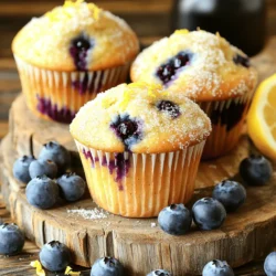 To make these delicious lemon blueberry muffins, gather the following ingredients: - 1 ½ cups all-purpose flour - ¾ cup granulated sugar - ½ teaspoon baking powder - ½ teaspoon baking soda - ¼ teaspoon salt - 1 large lemon (for zest and juice) - ½ cup unsalted butter, melted - 1 large egg - ½ cup buttermilk (or substitute with milk and vinegar) - 1 cup fresh blueberries - 1 teaspoon vanilla extract - 2 tablespoons coarse sugar for topping Each ingredient plays a key role in creating the perfect muffin. The all-purpose flour gives structure, while sugar adds sweetness. Baking powder and baking soda help the muffins rise. Salt enhances flavor. The lemon zest and juice bring a refreshing zing that pairs perfectly with blueberries. Melted butter adds richness, and the egg binds everything together. Buttermilk ensures the muffins stay moist. Fresh blueberries burst with flavor, and vanilla extract adds warmth. Finally, coarse sugar on top creates a delightful crunch. For a full recipe, check out the section titled Full Recipe. Each ingredient is simple and easy to find, making your baking adventure enjoyable! Start by preheating your oven to 350°F (175°C). This step is key for even baking. While you wait, prepare your muffin tin. You can line it with paper liners or spray it with non-stick cooking spray. This ensures easy removal later. In a large mixing bowl, whisk together the dry ingredients. You need 1 ½ cups of all-purpose flour, ¾ cup of granulated sugar, ½ teaspoon of baking powder, ½ teaspoon of baking soda, and ¼ teaspoon of salt. Make sure they mix well. This creates a solid base for your muffins. In a separate medium bowl, combine the wet ingredients. Whisk ½ cup of melted unsalted butter with the juice and zest from one large lemon. Add one large egg, ½ cup of buttermilk, and 1 teaspoon of vanilla extract. Mix until it’s smooth. This mixture adds flavor and moisture to your muffins. Now it’s time to bring it all together. Carefully fold the wet mixture into the dry mixture. Use a spatula or wooden spoon. Mix only until you see no dry flour. Be gentle; overmixing can make your muffins dense. Take 1 cup of fresh blueberries and gently fold them into the batter. Make sure they are evenly spread throughout. If you break them, your muffins may turn blue! This adds a burst of flavor and color to each bite. Use a scoop or spoon to fill your muffin cups. Aim to fill each cup about three-quarters full. This gives them room to rise without overflowing. For a sweet touch, sprinkle 2 tablespoons of coarse sugar on top of each muffin. Place the muffin tin in your preheated oven. Bake for 18-20 minutes. To check if they are done, insert a toothpick into the center of one muffin. If it comes out clean, your muffins are ready. After baking, let the muffins cool in the tin for about 5 minutes. Then transfer them to a wire rack. This helps keep them fluffy. Serve them warm or at room temperature. For a nice touch, garnish with fresh blueberries and a sprinkle of lemon zest. Follow these steps from the Full Recipe for perfect lemon blueberry muffins every time! To get the best muffin texture, keep a few tips in mind. First, always measure your flour correctly. Use a spoon to scoop flour into your measuring cup, then level it off with a knife. This helps avoid heavy muffins. Second, don’t overmix the batter. Mix until you see no dry flour. Those little lumps? They are okay! Overmixing makes muffins tough. Lastly, let the batter sit for a few minutes before baking. This helps the muffins rise nicely. When adding blueberries, fresh is best, but frozen can work too. If you use frozen berries, do not thaw them. This keeps the color from bleeding into the batter. Gently fold the blueberries into the batter to prevent breaking. Also, sprinkle a little flour on the blueberries before adding them. This helps them stay suspended in the batter while baking. Lastly, fill your muffin cups about three-quarters full. This ensures they rise and have a nice dome shape. One common mistake is not preheating the oven. Always preheat to the right temperature. If you skip this step, the muffins may not rise well. Another mistake is using cold ingredients. Make sure your eggs and butter are at room temperature. This helps the batter mix well. Lastly, avoid overbaking. Check the muffins at 18 minutes. If the toothpick comes out clean, they are done. Overbaking makes them dry, which is not tasty. Enjoy baking these lemon blueberry muffins! For the complete recipe, check out [Full Recipe]. {{image_4}} You can switch some ingredients to fit your taste. For the flour, try whole wheat or almond flour. This change adds a nutty taste and more fiber. If you want less sugar, use honey or maple syrup. Just remember, these swaps can alter the texture a bit. You can also use Greek yogurt instead of buttermilk. This keeps your muffins moist and adds a protein boost. Want to mix it up? Add nuts like chopped walnuts or pecans. They add crunch and flavor. You can also throw in other fruits, like raspberries or strawberries. Just use the same amount as blueberries. Keep in mind that these fruits can change the taste and color of your muffins. A lemon glaze can add a sweet touch. To make it, mix powdered sugar with lemon juice. Start with one cup of powdered sugar and add lemon juice until you reach your desired thickness. Drizzle this on top of your cooled muffins for a zesty finish. This glaze makes them look fancy and taste even better. Explore more ideas and get the full recipe to create your own delicious lemon blueberry muffins! To keep your lemon blueberry muffins fresh, store them in an airtight container. This helps to keep them moist. Place the muffins at room temperature if you plan to eat them within two days. If you need to store them longer, consider freezing them. Freezing muffins is simple and keeps them tasty. Allow the muffins to cool completely. Then, wrap each muffin tightly in plastic wrap. You can also place them in a freezer-safe bag. Label the bag with the date. They will stay good for about three months in the freezer. To enjoy your muffins warm, preheat your oven to 350°F (175°C). Place the muffins directly on the oven rack or a baking sheet. Heat them for about 10-15 minutes. You can also microwave them for about 15-20 seconds. This makes them soft and warm again. For best results, check often to avoid overheating. These tips will help you enjoy your lemon blueberry muffins anytime! For the full recipe, check back to create these delicious treats. To enhance your muffins, add more lemon zest or a splash of lemon juice. You can also mix in spices like cinnamon or nutmeg for warmth. Consider using vanilla bean paste instead of extract for a richer flavor. Fresh herbs, like thyme, can also add a unique twist. Experiment with these ideas to find your favorite flavor boost! Yes, you can use frozen blueberries! They work well in this recipe. They may bleed into the batter, which can create a lovely marbled effect. Just be sure to fold them in gently to keep them whole. If using frozen berries, do not thaw them before adding them to your mix. This helps maintain their shape. If you don't have buttermilk, you can make a quick substitute. Just add 1 tablespoon of white vinegar or lemon juice to ½ cup of milk. Stir it and let it sit for about 5 minutes. This creates a similar tangy flavor. You can use any milk you have on hand, including almond or oat milk. These muffins stay fresh for about 2-3 days at room temperature when stored in an airtight container. For longer storage, place them in the fridge for up to a week. They also freeze well for up to 3 months. Just make sure to wrap them tightly before freezing to prevent freezer burn. Absolutely! You can easily make mini muffins using this recipe. Just fill the mini muffin tins about halfway and reduce the baking time to about 12-15 minutes. Check for doneness with a toothpick. Mini muffins are perfect for snacks or breakfast bites! To prevent sticking, use paper liners or spray the muffin tin with non-stick cooking spray. You can also lightly dust the tin with flour after greasing it. Allow the muffins to cool in the tin for a few minutes before removing them. This helps them release easily without tearing. You’ve learned how to make delicious lemon blueberry muffins from start to finish. We covered the key ingredients, step-by-step instructions, and helpful tips. The small changes, like adding a glaze or nuts, make a big difference. Remember to store or freeze extras for a tasty snack later. Enjoy baking and share your muffins with friends and family! This recipe can become a favorite for everyone. Happy baking!