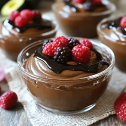 To make a rich and creamy chocolate avocado mousse, gather these simple ingredients: - 2 ripe avocados - 1/2 cup unsweetened cocoa powder - 1/3 cup maple syrup (or honey for non-vegan) - 1/4 cup almond milk (or your preferred milk) - 1 teaspoon vanilla extract - A pinch of sea salt - 1/4 cup dark chocolate chips (optional dairy-free) - Fresh berries (such as raspberries or strawberries) for garnish (optional) Each ingredient plays a key role. The ripe avocados provide a smooth texture and healthy fats. Unsweetened cocoa powder adds rich chocolate flavor. Maple syrup or honey sweetens the mousse, while almond milk keeps it creamy. Vanilla extract gives depth, and sea salt enhances all the flavors. Dark chocolate chips can add a touch of elegance. Fresh berries not only look great but also add a pop of flavor. For the full recipe, check the detailed steps above. - Halve and pit the avocados. - Scoop flesh into a food processor. First, you need ripe avocados. They should feel soft but not too mushy. Cut each avocado in half. Remove the pit carefully with a spoon. Next, use a spoon to scoop the creamy green flesh into your food processor. This step is key for a smooth mousse. - Add cocoa powder and sweetener. - Include almond milk, vanilla, and salt. - Blend until smooth. Once the avocados are in, add half a cup of unsweetened cocoa powder. This gives the mousse its rich chocolate flavor. Next, add one-third cup of maple syrup or honey to sweeten it. Pour in a quarter cup of almond milk, a teaspoon of vanilla extract, and a pinch of sea salt. Blend everything on high speed. Stop to scrape down the sides as needed. Keep blending until your mixture is velvety and smooth. - Adjust sweetness as needed. - Spoon into serving bowls. - Chill in the refrigerator. After blending, taste your mousse. If it needs more sweetness, add a little more syrup. Blend again to mix it well. Now, spoon the mousse into serving bowls. Cover each bowl with plastic wrap. Chill them in the fridge for at least thirty minutes. This cooling time helps the mousse set nicely. For the full recipe, be sure to check the detailed instructions provided earlier. To make your mousse smooth, blend well. Use a strong food processor for best results. It breaks down the avocado and cocoa powder perfectly. Always use room temperature ingredients. Cold ingredients may not blend as well, leading to lumps. Taste your mousse as you go. Start with less sweetener and add more if needed. You can use maple syrup, honey, or even agave nectar. Each option gives a different flavor. So, find what you like best. Garnish your mousse for a beautiful look. A drizzle of melted chocolate makes it fancy. Fresh berries add color and flavor. Place a mint leaf on top for freshness. You can serve it in small bowls or fancy glasses. Both options make it special. {{image_4}} You can easily make this mousse vegan. Use maple syrup for sweetness. Instead of regular milk, swap in almond milk or any plant-based milk you like. For garnish, try using dairy-free dark chocolate chips. They add a nice touch without dairy. Want to spice things up? Try adding a pinch of cinnamon or espresso. These flavors blend well with chocolate. You can also swap cocoa powder for carob powder if you want a different taste. Carob adds a mild sweetness and a unique flavor. Pair this mousse with fresh fruits like bananas or berries. Strawberries and raspberries add a burst of flavor and color. You can also enjoy the mousse with a cookie or a crisp for a special treat. The crunch balances the creamy texture perfectly. To keep your chocolate avocado mousse fresh, place it in the fridge. Use airtight containers for best results. This will help prevent the mousse from absorbing any odors. If you don’t have an airtight container, cover each bowl tightly with plastic wrap. This keeps the air out and helps the mousse stay creamy. Your mousse will stay fresh for about 3 to 5 days in the refrigerator. Look for signs of spoilage, like an off smell or a change in color. If you see brown spots or it feels watery, it’s best to toss it out. Freshness matters when it comes to enjoying this rich and creamy delight. You can freeze chocolate avocado mousse for up to a month. To freeze, scoop it into a container, leaving some space at the top for expansion. When ready to eat, thaw it in the fridge overnight. Keep in mind that the texture may change after freezing, becoming a bit grainy. A quick blend can help restore some creaminess. Enjoy your luscious treat whenever you crave it! Yes, Chocolate Avocado Mousse is quite healthy. Avocados are rich in good fats, vitamins, and minerals. They contain monounsaturated fats, which help heart health. They also provide potassium, which helps to balance fluids in the body. Plus, avocados are high in fiber, aiding digestion and keeping you full longer. This mousse packs a tasty punch without all the guilt! You can definitely make this mousse ahead of time. In fact, it tastes better after chilling for a while. Prepare it a day or two in advance. Once made, store it in an airtight container in the fridge. Just remember to cover it well to keep it fresh. When you’re ready to serve, just add your favorite toppings. If you want alternatives to maple syrup, you have options. Honey works well if you’re not vegan. Agave syrup is a good vegan choice. You can also use coconut sugar or date syrup. Each sweetener will give a slightly different taste, so feel free to experiment. For the full recipe, refer to detailed instruction steps. In this blog post, I covered how to make a delicious chocolate avocado mousse. You learned about the key ingredients, step-by-step instructions, and tips for achieving the perfect texture. I also shared storage advice and answered common questions about this tasty treat. This mousse is not only simple to make but also healthy. Experiment with flavors and garnishes to make it your own. Enjoy this guilt-free dessert that impresses everyone!