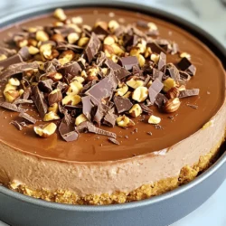 To make a No-Bake Nutella Cheesecake, you will need these main ingredients: - 1 ½ cups graham cracker crumbs - ⅓ cup unsalted butter, melted - 1 cup cream cheese, softened to room temperature - 1 cup Nutella hazelnut spread - ½ cup powdered sugar, sifted - 1 teaspoon pure vanilla extract - 1 cup heavy whipping cream, chilled These ingredients create a rich and creamy dessert. The graham cracker crumbs make a tasty crust, while the Nutella adds that wonderful chocolatey flavor. You will need a few essential tools to make this cheesecake: - 9-inch springform pan - Medium mixing bowl - Large mixing bowl - Electric mixer - Spatula - Plastic wrap or aluminum foil Having the right tools makes the process easier and more fun. A springform pan helps you easily remove the cheesecake. To make your cheesecake even more delightful, consider these optional garnishes: - 1 cup chocolate shavings - ¼ cup chopped hazelnuts These garnishes add a nice crunch. They also make the cheesecake look fancy and inviting. For the full recipe, check the link above. To start, gather your ingredients. You need graham cracker crumbs and melted butter. In a medium bowl, mix the graham cracker crumbs with the melted butter. Stir until it feels like wet sand. Then, take the mixture and press it into a 9-inch springform pan. Use a measuring cup or your hands to make it firm and even. This crust will be the base of your cheesecake. Place the crust in the fridge to chill while you prepare the filling. Now, let’s make the filling. In a large bowl, beat the softened cream cheese with an electric mixer. Do this on medium speed for about 2-3 minutes. It should look smooth and creamy. Next, add the Nutella, sifted powdered sugar, and vanilla extract. Mix until everything blends well and there are no lumps. In another bowl, pour in the chilled heavy whipping cream. Whip it on medium-high speed until you see stiff peaks, which takes about 3-4 minutes. Now, gently fold the whipped cream into the Nutella mixture. Use a spatula and be careful not to deflate the whipped cream. Once your filling is ready, it’s time to assemble. Take the chilled crust from the fridge and pour the Nutella filling over it. Use a spatula to spread it evenly. After that, cover the cheesecake with plastic wrap or foil. Place it back in the fridge to chill for at least 4 hours. For the best taste, let it chill overnight. This waiting helps the flavors blend nicely. When it’s time to serve, unlock the springform pan and slice the cheesecake. Garnish each slice with chocolate shavings and chopped hazelnuts. Enjoy your delightful no-bake Nutella cheesecake! For the complete process, check the Full Recipe. When making no-bake Nutella cheesecake, avoid overmixing the cream cheese. This can lead to a dense filling. Make sure to fold the whipped cream gently. If you mix too hard, you will lose the light texture. Also, ensure your cream cheese is at room temperature. Cold cream cheese can create lumps in your mix. To get the best texture, whip the heavy cream until it forms stiff peaks. This step adds air, making the cheesecake fluffy. When you mix the whipped cream into the Nutella mixture, do it slowly. This helps keep the lightness. Chilling the cheesecake overnight helps it set up perfectly. Serve your cheesecake chilled. Top each slice with chocolate shavings and chopped hazelnuts for added flavor. You can also add fresh berries, like strawberries or raspberries, for a fruity twist. If you're feeling extra, drizzle some warm chocolate sauce on top. Each bite will be a treat! {{image_4}} You can change the flavor of the cheesecake easily. Try adding peanut butter for a nutty twist. Or swap Nutella for other spreads like cookie butter or caramel. For a fruity touch, mix in pureed strawberries or raspberries. This adds a nice tartness that pairs well with the creaminess of the cheesecake. You can make this cheesecake fit your diet. For a gluten-free version, use gluten-free graham crackers. If you're dairy-free, choose a dairy-free cream cheese and coconut cream instead of heavy cream. For a lower-sugar option, use a sugar substitute in place of powdered sugar. This way, everyone can enjoy a slice! Make serving fun and unique! Instead of cutting slices, serve mini cheesecakes in jars. Layer the crust and filling alternately for a cute look. You can also make cheesecake bites by forming small balls and dipping them in chocolate. These bite-sized treats are great for parties. Don’t forget to check the Full Recipe for more ideas! To store your no-bake Nutella cheesecake, place it in an airtight container. If you used a springform pan, cover it with plastic wrap. This keeps the cheesecake fresh and prevents it from absorbing other fridge smells. Make sure to keep it in the fridge, where it will stay good for up to five days. If you want to save some for later, freezing is a great option. First, slice the cheesecake into individual portions. Wrap each slice tightly in plastic wrap, then place them in a freezer-safe bag. This way, you can enjoy a slice anytime! The cheesecake can last up to two months in the freezer. To thaw, simply move a slice to the fridge for a few hours or overnight. You don’t need to reheat this cheesecake. It’s meant to be served cold. After thawing, let it sit at room temperature for about ten minutes for the best texture. You can also top it with fresh chocolate shavings or nuts before serving for a delightful touch. Enjoy your sweet treat! Yes, you can use other cookies for the crust. I often try Oreos, vanilla wafers, or even chocolate chip cookies. Just crush them the same way as graham crackers. Mix them with the melted butter and follow the same steps. This gives a fun twist to the flavor. You can store this cheesecake for up to five days in the fridge. Just keep it covered with plastic wrap or in an airtight container. The flavors get even better as it sits, so don't worry if it lasts a bit. Absolutely! This cheesecake is perfect for making ahead. I recommend making it the day before you plan to serve it. This way, it has enough time to chill and set. Plus, it saves you time on the day of your event. Just follow the full recipe for best results. This article covers the key ingredients and tools needed to create a delicious cheesecake. You learned how to prepare the crust and filling, as well as assembling and chilling your treat. We also explored tips to avoid common mistakes and achieve the perfect texture. You can customize your cheesecake with different flavors and storage methods. Remember, planning ahead helps in making this dessert a success. Enjoy your cheesecake-making journey and impress your friends and family with your tasty creation!