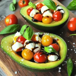 - Ripe avocados - Cherry tomatoes - Fresh mozzarella balls (bocconcini) - Fresh basil leaves - Balsamic glaze - Extra virgin olive oil - Salt and pepper How to properly measure balsamic glaze To measure balsamic glaze, use a tablespoon. Pour the glaze in slowly to avoid spills. You want two tablespoons for this recipe. This gives it a sweet and tangy kick. Tips for selecting fresh mozzarella When choosing mozzarella, look for soft, plump balls. Check the packaging for a recent date. Fresh mozzarella should smell mild and creamy. This adds a rich taste to your dish. Choosing the right avocados Pick avocados that yield slightly to gentle pressure. They should feel firm but not hard. If they are too soft, they may be overripe. Use two ripe avocados for the best flavor. For the full recipe, check out the Caprese Stuffed Avocados section. To start, slice each avocado in half lengthwise. Use a knife to cut around the pit, then twist to open. Gently pull out the pit with a spoon or your fingers. Next, scoop out a small amount of the avocado flesh from the center. This creates extra space for stuffing. You can save that avocado flesh for another dish, like guacamole. In a medium bowl, combine the halved cherry tomatoes, halved mozzarella balls, and torn basil leaves. This mix brings bright colors and fresh flavors together. Drizzle the olive oil and balsamic glaze over the mixture. Add salt and pepper to taste. Stir gently with a spoon. Make sure the basil evenly coats the tomatoes and mozzarella. Now, take your prepared avocado halves. Fill each one generously with the Caprese mixture. Press it down lightly to pack it in well. For an extra flavor boost, drizzle any leftover balsamic glaze over the top of the filled avocados. Enjoy the vibrant colors and fresh tastes of this dish. For the full recipe, check out the details above. To keep avocados fresh, store them at room temperature. Once ripe, put them in the fridge. This slows down the ripening process. If you want to eat them later, do this right after they ripen. Serve the stuffed avocados right away for the best taste. If you prepare them in advance, chill them briefly. This helps the flavors blend well. Adding spices can boost your dish's flavor. Try a pinch of garlic powder or red pepper flakes. These spices bring a nice kick. For cheese lovers, consider mixing in feta or goat cheese. These options give a different taste and texture to your dish. You can also sprinkle some fresh herbs on top for extra flavor. These simple additions can make your Caprese stuffed avocados even better. For the full recipe, check the details above. {{image_4}} You can make Caprese stuffed avocados even more fun by adding seasonal vegetables. Try diced bell peppers or thinly sliced zucchini. These veggies not only add flavor but also color. You can also use seasonal herbs like dill or chives for a twist. If you want a vegan-friendly version, swap the mozzarella for vegan cheese. There are great options that melt and taste similar. For gluten-free needs, this dish is already safe! Just ensure your balsamic glaze is gluten-free. You can enjoy this dish without worries. For the full recipe, check out [Full Recipe]. To store filled avocados, place them in an airtight container. Cover them tightly to keep air out. If you have leftover stuffing, store it separately. This helps keep the avocados fresh. Avocados can brown quickly. Look for signs of freshness in storage. The flesh should stay green and firm. If it turns brown, it may not taste good anymore. Can you reheat stuffed avocados? It's not the best idea. They taste best fresh. If you have to reheat them, do it gently. Use a microwave at low power for a short time. Enjoying leftovers cold can also be great! The flavors often blend nicely when chilled. You can also add a fresh drizzle of balsamic glaze for extra taste when serving. You can get creative with your Caprese stuffed avocados. Here are some fun ideas: - Pine nuts: Add a crunchy texture. - Olives: Black or green olives give a salty kick. - Prosciutto: For a savory flavor, add thin slices. - Roasted red peppers: They will add some sweetness. - Spinach: Fresh spinach can boost the nutrients. Mix and match these options to fit your taste! Yes, you can prep these avocados ahead of time, but keep some tips in mind: - Prep the filling: Mix the tomatoes, mozzarella, and basil. - Store separately: Keep the avocado halves and filling apart. - Assemble later: Fill the avocados just before serving. - Chill: If you want, chill the filling for 30 minutes. This way, your dish stays fresh and tasty! Choosing ripe avocados is easy once you know what to look for. Here are the signs: - Color: Look for dark green to almost black skin. - Feel: Gently squeeze; it should feel soft but not mushy. - Stem test: If the stem comes off easily and is green underneath, it's ripe. Avoid avocados that are too hard or have dark spots. A perfect avocado makes your dish shine! In this blog post, we explored how to create delicious Caprese stuffed avocados. We covered the fresh ingredients you need and tips for measuring them correctly. You learned step-by-step instructions on preparing, mixing, and assembling your dish. We also shared valuable tips for freshness and flavor enhancements. By using seasonal ingredients and adjusting for dietary needs, you can make this dish your own. Remember to store leftovers properly for the best taste. Enjoy this fresh and tasty meal that’s easy to prepare!
