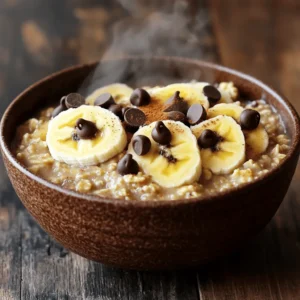 This chocolate chip banana oatmeal is a tasty and warm breakfast. It takes only 10 minutes to prepare and serves two. You can find the full recipe above. - 1 cup rolled oats - 2 cups milk (dairy or plant-based) - 2 ripe bananas, mashed - 1/4 cup chocolate chips (dark or semi-sweet) - 1 tablespoon honey or maple syrup (optional) - 1/2 teaspoon vanilla extract - 1/2 teaspoon ground cinnamon (optional) - A pinch of salt These ingredients work together to create a creamy and sweet dish. The oats provide fiber and the bananas offer natural sweetness. - Honey or maple syrup (for extra sweetness) - Ground cinnamon (for warmth) - Sliced bananas and extra chocolate chips (for topping) You can customize your oatmeal with these optional ingredients. Try adding nuts for crunch or more fruit for flavor. This recipe is all about making it your own! Start by gathering your ingredients. You will need rolled oats, milk, and salt. In a medium saucepan, mix one cup of rolled oats with two cups of milk. Ensure the oats are well covered. This step is key for cooking the oats evenly. Add a pinch of salt to enhance the flavor. Next, place the saucepan over medium heat. Stir the mixture often to prevent the oats from sticking. Once it begins to boil, reduce the heat to low. Allow it to simmer for about five minutes. Stir occasionally until the oats become creamy and soft. After cooking, remove the saucepan from heat. Now, it is time to add the magic! Gently fold in two ripe bananas that you have mashed. This makes the oatmeal sweet and creamy. Add in 1/4 cup of chocolate chips. You can use dark or semi-sweet chocolate for a rich flavor. If you like it sweeter, stir in one tablespoon of honey or maple syrup. Don’t forget 1/2 teaspoon of vanilla extract for that warm, inviting taste. For extra warmth, you can also mix in 1/2 teaspoon of ground cinnamon. This is optional, but it adds a nice touch. Once everything is blended, carefully divide the warm oatmeal into two bowls. For an extra special look, top each bowl with sliced bananas and a sprinkle of more chocolate chips. This makes your dish appealing. Serve immediately while warm. Enjoy this creamy breakfast treat that combines the goodness of oats, bananas, and chocolate! For the complete recipe, check out the Full Recipe section. To make your oatmeal super creamy, choose whole milk or a rich plant-based milk. Almond or oat milk works great too. Use rolled oats instead of quick oats for a heartier texture. Cook the oats gently. Stir often to keep them from sticking. If you want it creamier, add a splash more milk as it cooks. Taste your oatmeal before adding more sweetener. Ripe bananas add natural sweetness, often enough on their own. If you want it sweeter, drizzle honey or maple syrup. Start with a small amount, then add more if needed. Sprinkle in a little cinnamon to enhance the sweetness without extra sugar. Make your bowl eye-catching! Slice fresh bananas and layer them on top. Add a few extra chocolate chips for a pop of color. Drizzle honey or syrup over the top for a shiny finish. Consider sprinkling some chopped nuts for crunch. This not only looks good but adds great flavor and texture too. {{image_4}} You can easily make this oatmeal vegan. Just swap dairy milk for your favorite plant-based milk. Almond, oat, or coconut milk all work well. Use maple syrup in place of honey for sweetness. This way, everyone can enjoy this creamy breakfast treat. To make gluten-free chocolate chip banana oatmeal, choose certified gluten-free oats. Many brands offer this option. Always check labels to ensure no gluten contamination. This small change keeps the dish safe for those with gluten sensitivities. Adding different flavors makes this dish even more fun. You can mix in walnuts or almonds for crunch. Chia seeds or flaxseeds add nutrition and texture. Try adding a spoonful of nut butter for extra creaminess. The possibilities are endless! You can store leftover Chocolate Chip Banana Oatmeal in an airtight container. Make sure to let it cool down first. Keep it in the fridge for up to three days. When you want to eat it again, you can simply reheat it. To reheat your oatmeal, add a splash of milk or water to it. This adds moisture and helps it warm up nicely. Place it in the microwave for about one to two minutes. Stir halfway through to heat evenly. You can also reheat it on the stove over low heat, stirring often. If you want to save some for later, freezing is a great option. Scoop the cooled oatmeal into freezer-safe containers. Leave a little space at the top, as it will expand when frozen. It can stay in the freezer for up to three months. When you're ready to eat, thaw it overnight in the fridge and reheat as mentioned before. Enjoy your creamy breakfast treat anytime! Yes, you can use quick oats. They cook faster and will be softer. Just reduce the cooking time. Quick oats need only about 1-2 minutes to cook in the milk. The texture will be creamier and less chewy than rolled oats. If you prefer a thicker oatmeal, stick to rolled oats. To make this oatmeal sugar-free, skip the honey or maple syrup. The ripe bananas already add natural sweetness. You can also use unsweetened cocoa powder for an extra chocolate taste without sugar. If you want more flavor, add a bit more cinnamon or vanilla extract. Banana oatmeal is packed with nutrients. Bananas provide potassium, which helps your heart and muscles. Oats are rich in fiber, aiding digestion and keeping you full. This dish also gives you energy to start your day. Plus, it contains healthy fats if you add nuts or seeds. Chocolate chips add a touch of joy, but use them sparingly for a healthier option. This blog post shared a simple way to make delicious banana oatmeal. We covered the main ingredients, step-by-step instructions, and tips for achieving perfection in creaminess and flavor. I also explored tasty variations and storage tips to keep your oatmeal fresh. This dish is easy to customize for your taste and diet. Now, you have everything you need to create a bowl of joy that warms the soul. Enjoy your tasty creation!