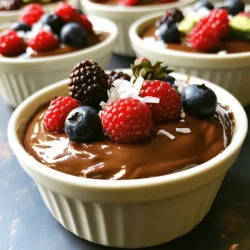 Here’s what you need for the Dairy-Free Chocolate Avocado Mousse: - 2 ripe avocados, pitted and peeled - 1/2 cup unsweetened cocoa powder - 1/4 cup maple syrup (or agave syrup) - 1/4 cup almond milk (or other dairy-free milk) - 1 teaspoon vanilla extract - A pinch of sea salt - Optional: 1/4 cup coconut cream - Optional toppings: fresh berries, shredded coconut, sea salt Each ingredient plays a key role. The avocados give a creamy base. Cocoa powder adds rich chocolate flavor. Maple syrup or agave sweetens it naturally. Almond milk keeps it light and dairy-free. Vanilla extract boosts the overall taste. A pinch of sea salt enhances all the flavors perfectly. If you want a creamier texture, coconut cream blends in smoothly. For toppings, fresh berries add a pop of color and flavor. Shredded coconut brings a nice crunch, while sea salt gives that extra zing. Don’t skip the chill time! It makes the mousse set nicely and melds the flavors. For the full recipe, be sure to check out the complete guide. To start, you need ripe avocados. Ripe avocados are soft to the touch. Cut them in half, and remove the pit. I recommend using a sharp knife for safety. Scoop the green flesh into a food processor. Blend until it is smooth. This is key to a creamy mousse. Next, add the unsweetened cocoa powder and a pinch of sea salt. Pulse the mixture. This helps blend the dry ingredients with the avocados. Make sure you get a uniform smoothness. Stop and scrape down the sides if needed. Now, pour in your maple syrup, almond milk, and vanilla extract. For a richer taste, add coconut cream. Blend for about 30 seconds. This creates a luscious texture. Pause to taste the mousse. If it needs more sweetness, add more maple syrup. Blend again until it is perfectly combined. Transfer the mousse into small bowls. Cover them and place in the fridge. Chilling for at least 30 minutes is important. This helps the mousse firm up. It also allows the flavors to blend well. When ready to serve, take the mousse out of the fridge. Decorate each bowl with fresh berries or shredded coconut. A light sprinkle of sea salt adds a great touch. Serve it in clear cups to show off the rich color. You can even add a mint leaf for a fresh look. For the full recipe, check out the detailed instructions above. Enjoy your smooth delight! To make the best mousse, start with ripe avocados. Ripe avocados are creamy and smooth, giving the mousse a buttery texture. You can tell if an avocado is ripe by gently pressing on its skin. If it gives slightly, it is ready to use. Avoid hard avocados, as they will make the mousse chunky. Sweetness is key for balancing flavors. I suggest starting with the recipe's maple syrup. Blend it in, then taste. If you want it sweeter, add more syrup a little at a time. This way, you can control the sweetness to fit your taste. Remember, chocolate can be intense, so don’t overdo it. Feel free to get creative! You can add optional ingredients to change the flavor. Consider a pinch of cinnamon for warmth or a dash of cayenne for heat. Nut butters like almond or peanut can add richness, too. Each addition brings a new twist to the classic mousse. {{image_4}} You can make this mousse even better! Try adding spices like cinnamon for warmth. A dash of cayenne pepper can add a fun kick. If you love nutty flavors, mix in your favorite nut butter. Almond butter or cashew butter works great. Both add creaminess and depth. If you need nut-free options, use oat milk instead of almond milk. You can also try sunflower seed butter instead of nut butter. For those who want less sugar, use a sugar-free sweetener. Stevia or erythritol can work well here, keeping the mousse sweet with fewer calories. You can easily adjust the recipe for more or fewer servings. If you need to serve six, just multiply the ingredients by 1.5. For a smaller treat, halve the amounts. This way, you can enjoy this delicious mousse anytime. Check the full recipe for exact measurements. To keep your mousse fresh, use airtight containers. This helps lock in moisture and flavor. A well-sealed container prevents air from spoiling the mousse. Glass or plastic containers both work well. Just make sure they close tightly. The mousse lasts about five days in the fridge. Keep it covered to prevent it from absorbing other odors. Check for signs of spoilage. If it smells off or changes color, it's best to toss it. Fresh mousse should have a rich, chocolatey aroma. You can freeze the mousse for later. Portion it into small containers or ice cube trays. Make sure to leave room for expansion as it freezes. When you're ready to enjoy it, thaw it in the fridge overnight. Stir well before serving to restore its creamy texture. This way, you can savor a delightful chocolate treat anytime! For the full recipe, check out the details above. No, you cannot taste the avocado. The chocolate hides the flavor well. The rich cocoa makes the mousse taste like a dessert, not avocado. You’ll enjoy a smooth, creamy treat without any green taste. Yes, this recipe is vegan-friendly. It uses avocados and dairy-free milk. There are no animal products, so it fits perfectly in a vegan diet. Enjoy the mousse without worry! To check if your avocado is ripe, gently squeeze it. A ripe avocado should feel slightly soft but not mushy. You can also remove the small stem. If it’s green underneath, it’s ripe. If it’s brown, it’s overripe. You can use many toppings for the mousse. Fresh berries like raspberries or strawberries add a nice touch. Shredded coconut adds texture. A sprinkle of sea salt enhances the chocolate flavor. Get creative with your favorite toppings! Yes, you can use another sweetener. Agave syrup is a great choice for lower glycemic options. You can also use dates or coconut sugar. Just adjust the amount to match your taste. This blog post covered making a rich chocolate mousse with ripe avocados. We discussed key ingredients, step-by-step instructions, and important tips for a great texture. Exploring flavor variations and storage methods gives you options to enjoy this treat longer. You now have the tools to create a delicious dessert that is healthy and simple. Remember, every ingredient matters. Experiment and find what you love! Enjoy your cooking journey and share your tasty results.