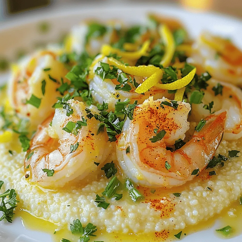 - 1 cup stone-ground grits - 4 cups water - 1 ½ cups milk - 1 teaspoon salt - 1 pound large shrimp, peeled and deveined - 4 tablespoons unsalted butter, divided - 4 cloves garlic, minced - 1 teaspoon smoked paprika - ½ teaspoon cayenne pepper (adjust to taste) - 1 lemon, juiced and zested - ¼ cup green onions, chopped (plus extra for garnish) - ½ cup grated Parmesan cheese - Fresh parsley, chopped (for garnish) - Freshly cracked black pepper to taste Gathering these ingredients is the first step to making garlic butter shrimp and grits. Each item plays a key role in creating a comforting dish that bursts with flavor. Stone-ground grits give a rich texture. The shrimp add a nice protein and flavor, while garlic and butter create a savory base. The smoked paprika adds depth and a slight smokiness. Adjust the cayenne pepper to fit your spice level. Fresh lemon juice and zest brighten the dish. Green onions and parsley add freshness and color. The Parmesan cheese brings creaminess and umami. Don't forget to check out the Full Recipe for the complete cooking instructions! - Step 1: Bring 4 cups of water and 1 teaspoon of salt to a boil in a medium pot. The water should bubble up nicely. This is key for cooking the grits right. - Step 2: Gradually whisk in 1 cup of stone-ground grits. Stir well to blend them in. This helps avoid lumps and ensures a smooth texture. - Step 3: Cook the grits on low heat for 20-25 minutes. Stir often until the mixture gets thick and creamy. Taste to check if they are done to your liking. - Step 4: In a skillet, melt 2 tablespoons of unsalted butter over medium heat. Once the butter melts, add 4 cloves of minced garlic. Sauté for about 1 minute until it smells amazing. - Step 5: Add 1 pound of peeled and deveined shrimp into the skillet. Sprinkle in 1 teaspoon of smoked paprika and ½ teaspoon of cayenne pepper. Stir well to coat the shrimp. - Step 6: Cook the shrimp for 3-4 minutes. They should turn pink and opaque. This shows they are fully cooked and ready to go. - Step 7: Remove the skillet from heat. Squeeze the juice of 1 lemon over the shrimp and stir in the lemon zest and ¼ cup of chopped green onions. This will brighten the flavors. - Step 8: Once the grits are creamy, mix in 1 ½ cups of milk, the remaining 2 tablespoons of butter, and ½ cup of grated Parmesan cheese. Stir until it’s smooth and delicious. Season with freshly cracked black pepper to taste. - Step 9: To serve, place a generous helping of grits on each plate. Top with the garlic butter shrimp mixture. Add extra green onions and fresh parsley for a pop of color. This dish is a true comfort food, perfect for any meal. For the complete recipe, you can check out the [Full Recipe]. Enjoy! - Use stone-ground grits for best texture. - Stir often to prevent lumps for a smooth consistency. - Adjust cooking time based on desired creaminess. To make great grits, start with stone-ground grits. They give a rich, nutty taste. Stirring is key to avoid lumps. If you want creamy grits, cook them a bit longer. You can add more milk to make them even smoother. - Marinate shrimp ahead for deeper flavor. - Experiment with garlic levels based on preference. - Adjust cayenne pepper for desired spice level. Marinating shrimp adds great taste. You can use garlic, lemon juice, or even hot sauce. Adjust the garlic to match your taste. If you like heat, increase the cayenne pepper. If you want it milder, use less. - Use shallow bowls for a beautiful presentation. - Garnish with fresh herbs and lemon zest. - Consider complementary colors for an appealing visual. For a stunning look, serve your dish in shallow bowls. This allows the colors of the grits and shrimp to shine. A sprinkle of fresh herbs and lemon zest makes it pop. Using contrasting colors adds to the visual appeal. For a full recipe, check the link provided. {{image_4}} You can switch up the proteins in this dish easily. Here are a few ideas: - Substitute shrimp with chicken or scallops for a different taste. - Add crab meat for a luxurious touch that elevates the dish. - For a vegetarian option, use tofu instead of shrimp. These swaps can bring new flavors and textures to your meal while still keeping it comforting. You can also play with the flavors in Garlic Butter Shrimp and Grits. Here are some swaps: - Swap lemon juice for lime juice for a zesty twist. - Replace Parmesan cheese with feta or goat cheese for a creamier bite. - Try different herbs like dill or cilantro to freshen up the dish. These changes can give your meal a whole new vibe and keep things exciting. If you need gluten-free choices, here are some tips: - Make sure to use grits labeled gluten-free for safety. - Serve with a side salad to lighten the meal and add freshness. - Pair with gluten-free bread to add texture and make it filling. These options help you enjoy this dish while keeping your dietary needs in mind. For more details, check the Full Recipe. After enjoying your garlic butter shrimp and grits, let the dish cool completely. Place the leftovers in airtight containers. This keeps them fresh and safe to eat later. When it's time to reheat, use the stovetop. Add a splash of milk to the grits for creaminess. Heat gently while stirring until warm. You can also use the microwave. Heat in short bursts, stirring often to avoid hot spots. If you want to store your dish longer, freeze it. For the best results, freeze the cooked grits and shrimp separately. This helps maintain texture. Use freezer-safe containers to prevent freezer burn. When ready to eat, thaw overnight in the fridge. Then reheat as mentioned above. Enjoy your savory comfort food anytime! Cook grits for 20-25 minutes for ideal creaminess. Stir often to avoid lumps. This ensures the grits become thick and smooth. You want that perfect, velvety texture. Yes, prep steps can be done ahead; heat before serving. You can cook the grits and shrimp separately. Store them in the fridge until you’re ready to eat. Just reheat gently on the stove. Pair with a side salad or sautéed veggies for balance. These sides add freshness to the meal. They also complement the rich flavors of the shrimp and grits. Spice level can be adjusted by varying cayenne pepper. If you like heat, add more cayenne. For a milder dish, reduce the amount. This way, you can make it just right for your taste. Reheat with milk on the stovetop for a creamy texture. Milk adds moisture and richness. Stir often to keep them from sticking to the pan. This will bring back their smooth feel. For the full recipe, check out the detailed instructions above. In this post, we covered how to make Garlic Butter Shrimp and Grits from scratch. We walked through the main ingredients, step-by-step cooking, and useful tips for success. We even explored variations for added creativity. As you try this dish, remember to adjust flavors to your liking. Enjoy the creamy grits and flavorful shrimp. With practice, you’ll impress everyone at the table. Happy cooking!