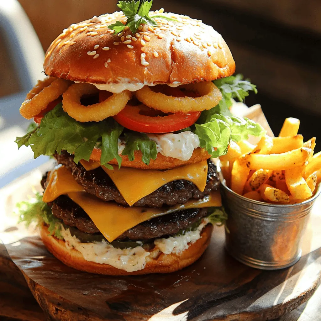 For tasty classic beef burgers, you need: - 1 lb ground beef (80/20 blend for juiciness) - 1 teaspoon salt - 1/2 teaspoon black pepper - 1 teaspoon garlic powder - 1 tablespoon Worcestershire sauce - 4 burger buns (sesame, brioche, or whole grain) - 1 cup fresh lettuce leaves (romaine or iceberg) - 1 large ripe tomato, sliced - 1/2 onion, thinly sliced (red or white) - 1 cup cheddar cheese, sliced (optional) These simple ingredients create a burger that is juicy and full of flavor. The blend of beef fat and lean meat makes the burger rich and moist. For the garlic aioli, gather these ingredients: - 1/2 cup mayonnaise - 2 cloves garlic, minced - 1 tablespoon freshly squeezed lemon juice - Salt and pepper to taste The aioli adds a creamy and zesty punch that pairs well with the burger's richness. Choosing good ingredients makes a big difference. Here are some tips: - Ground Beef: Look for a fresh 80/20 blend. The fat keeps the burger juicy. - Buns: Pick soft, fresh buns. They should hold the burger without falling apart. - Vegetables: Choose vibrant, crisp lettuce and firm tomatoes. Freshness enhances flavor. - Cheese: If using cheese, opt for a good quality cheddar. It melts well and adds flavor. By picking quality ingredients, you ensure each bite of your burger is delicious. Enjoy making this classic dish with confidence! For the complete recipe, check out the Full Recipe. To make the garlic aioli, grab a small mixing bowl. Add 1/2 cup of mayonnaise. Then, mince 2 cloves of garlic and toss them in. Squeeze in 1 tablespoon of fresh lemon juice. Sprinkle in salt and pepper to taste. Whisk all these ingredients together until smooth. This aioli adds a creamy, garlicky kick to your burgers. Let it sit for a bit. This helps the flavors blend nicely. Now, let’s focus on the beef. In a large bowl, place 1 pound of ground beef. I suggest using an 80/20 blend for the best taste. Add 1 teaspoon of salt, 1/2 teaspoon of black pepper, 1 teaspoon of garlic powder, and 1 tablespoon of Worcestershire sauce. Mix these ingredients gently with your hands. Be careful not to overwork the meat. This can make the burgers tough. Once mixed, divide the beef into four equal parts. Shape each part into a patty. Make a small indentation in the center of each patty. This helps them cook evenly. You can cook your burgers on a grill or in a skillet. If using a grill, preheat it to medium-high heat. If using a skillet, heat it over the same setting. Cook each patty for about 4-5 minutes on one side. Flip carefully and cook for another 4 minutes. If you like cheese, add a slice on top during the last minute. This lets it melt perfectly. While the patties cook, toast your burger buns. Do this until they are golden brown. Now, you’re ready to assemble your burgers. Use the garlic aioli for a tasty finish. Enjoy your meal! For a complete guide, check out the Full Recipe. To get a great burger, use ground beef with good fat content. An 80/20 blend works best. Mix the meat gently; don’t overwork it. Press the patties lightly, then make a small dent in the center. This keeps them flat as they cook. Seasoning is key to great flavor. Use salt and pepper, but don’t stop there! Garlic powder adds depth. Worcestershire sauce gives a rich taste. Mix these into your meat before forming patties. Taste your seasoning mix first, if you can. This helps you know if it’s just right. Toasting buns makes a big difference. Use a skillet or grill to toast them. Just a few minutes on medium heat will do. Look for a light brown color and a crisp edge. This adds texture and keeps the burger from getting soggy. Serve your burger on these warm, toasty buns for the best bite! For a full recipe, check the link above. Enjoy your cooking! {{image_4}} You can change up your burger with different toppings. Here are some tasty ideas: - Avocado slices add creaminess and healthy fats. - Crispy bacon brings a savory crunch. - Pickles add a nice tangy crunch. - Grilled mushrooms offer a rich, earthy flavor. - Sautéed onions caramelize for sweetness. - Spicy jalapeños give an extra kick. - Coleslaw adds crunch and a cool bite. Mix and match these options to create your perfect burger! Garlic aioli is great, but you can explore other flavors too. Here are some fun twists: - Chipotle aioli brings a smoky heat. - Herb aioli uses fresh herbs like basil or parsley. - Sriracha aioli adds a spicy zing. - Lemon aioli gives a bright, zesty taste. - Roasted red pepper aioli brings sweetness and depth. Experiment with these styles to find your new favorite! Don’t eat beef? No problem! Here are some alternatives for any diet: - Turkey patties are lean and tasty. - Chicken patties are light and flavorful. - Black bean burgers are packed with protein and fiber. - Lentil patties provide a hearty, plant-based option. - Portobello mushrooms can replace meat with their meaty texture. - Quinoa patties are nutritious and gluten-free. These options let everyone enjoy a great burger! For the full recipe, check out the details above. To store leftover burgers, first let them cool down. Once cool, wrap each burger in plastic wrap or foil. Place them in an airtight container. Store in the fridge for up to three days. If you want to keep them longer, freeze them. Wrap tightly and place in a freezer bag. They can last up to three months in the freezer. This helps maintain their taste and texture. For garlic aioli, use a clean jar with a tight lid. Store it in the fridge right after making it. The aioli can last up to a week. To keep it fresh, avoid dipping anything directly into the jar. Instead, scoop out what you need with a clean spoon. If the aioli thickens, stir in a little water or lemon juice to bring it back to life. When reheating burgers, avoid the microwave if possible. Instead, use an oven or skillet. Preheat the oven to 350°F (175°C). Place the burgers on a baking sheet and heat for about 10 minutes. If using a skillet, add a drop of oil and heat on medium-low. Flip the burgers gently until warmed through. This keeps them juicy and tasty. For garlic aioli, serve it cold and fresh. Just give it a quick stir before using. For the full recipe, check out the details above! The best beef blend for burgers is an 80/20 mix of ground beef. This means 80% meat and 20% fat. The fat gives the burger its juiciness and flavor. If you use leaner beef, your burger may dry out. Look for ground chuck or sirloin for great results. Always choose high-quality beef for the best taste. Yes, you can make garlic aioli in advance. I recommend making it a few hours before you plan to serve the burgers. This gives the flavors time to blend well. Just store it in the fridge in an airtight container. It stays fresh for about three days. The longer it sits, the more intense the garlic flavor becomes. To check if your burgers are done cooking, use a meat thermometer. The internal temperature should reach 160°F. This ensures they are safe to eat. If you don’t have a thermometer, cut into the burger. It should be brown inside, with no pink remaining. Don’t press down on the burger while cooking, as this can let the juices escape. For more tips, check out the Full Recipe for juicy burgers. In this blog post, we explored the key ingredients for beef burgers and garlic aioli. I shared step-by-step instructions for preparing the best burger, plus tips for flavor and texture. We also discussed variations and how to store leftovers properly. Burgers can be amazing with the right choices. Try new toppings or different meats. With these tips, you can create tasty burgers that everyone will love. Enjoy your cooking!