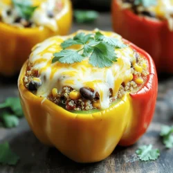 - 4 large bell peppers (any color) - 1 cup quinoa (or rice) - 1 can (15 oz) black beans, rinsed and drained - 1 cup corn (fresh or frozen) - 1 cup diced tomatoes (canned or fresh) - 1 small onion, finely chopped - 2 cloves garlic, minced - 1 teaspoon ground cumin - 1 teaspoon chili powder - 1 cup shredded cheese (cheddar or pepper jack) - Salt and black pepper to taste - Fresh cilantro or parsley, chopped (for garnish) - Ground meat (beef, chicken, or turkey) - Additional vegetables (zucchini, mushrooms) - Baking dish - Medium skillet - Saucepan for quinoa/rice I love using fresh ingredients in my stuffed peppers. They not only taste great, but they also pack in nutrients. The bell peppers provide a crunchy base. Quinoa or rice gives you the perfect filling. Black beans and corn add protein and fiber. Don't forget the spices! Ground cumin and chili powder give a nice kick. For a twist, try adding ground meat or extra veggies. They can change the flavor and texture. Cooking tools are simple: a baking dish, a skillet, and a saucepan. You can find the full recipe at the end of this article. Enjoy making this healthy dish! - Preheat oven to 375°F (190°C). - Cook quinoa according to package instructions. - Slice off the tops of the bell peppers. - Remove seeds and membranes. - Sauté onion and garlic in a skillet until soft. - Mix cooked quinoa with black beans, corn, and tomatoes. Add spices. - Fill each pepper with the quinoa mixture, pressing down gently. - Top with shredded cheese, covering each pepper. - Cover the baking dish with foil and bake for 25-30 minutes. - Uncover and bake for an additional 10-15 minutes until the peppers are tender. Enjoy making this colorful dish using the full recipe for Classic Stuffed Peppers! - Ensure quinoa is fully cooked before mixing. - Adjust spices for personal taste. Cooking quinoa correctly is key. Follow package instructions closely. Quinoa should be fluffy, not mushy. This gives your stuffed peppers the right texture. You can also switch quinoa for rice if you prefer. Just make sure it's fully cooked too. When it comes to spices, feel free to play around. If you like it spicy, add more chili powder. If you prefer mild, cut back on spices. Taste your filling as you mix it to find your perfect flavor. - Serve individually or family-style. - Pair with a side salad or bread. You can serve stuffed peppers in different ways. For a casual meal, place the peppers on a big platter. Let everyone serve themselves. For a fancy touch, serve each pepper on a plate. You can also pair your meal with a fresh side salad. A simple green salad or some crusty bread works well. This adds more color and crunch to your meal. - Use fresh herbs for added flavor. - Drizzle with olive oil before serving. Garnishing makes your dish pop. Fresh herbs like cilantro or parsley add a burst of flavor. Just chop them up and sprinkle on top. A drizzle of olive oil adds a nice touch too. It gives your stuffed peppers a glossy look and rich taste. Try these garnishing ideas to make your meal even more appealing. For the full recipe, check out Classic Stuffed Peppers Delight. {{image_4}} You can customize classic stuffed peppers with different proteins. - Add ground beef, chicken, or turkey for a hearty meal. - Substitute beans for more protein, making it plant-based. If you prefer a meatless dish, there are great options. - Use lentils instead of meat for a rich texture. - Omit cheese for a vegan-friendly version that still tastes great. Changing the flavors can make stuffed peppers exciting. - Try a Mediterranean style with feta and olives for a fresh twist. - Add a Mexican flair with salsa and avocado for a zesty bite. Each variation allows you to explore new tastes while keeping it healthy. You can find the full recipe to try these variations at home. Store any leftovers in an airtight container. This keeps them fresh. You should eat them within 3-4 days for the best taste. To freeze, wrap stuffed peppers in foil. This helps keep them safe from freezer burn. They taste best if eaten within 2-3 months. For best results, reheat in the oven. Preheat your oven to 350°F (175°C) and warm them for about 15-20 minutes. If you're short on time, you can use the microwave. Simply heat for 2-3 minutes, checking often to avoid overcooking. Make sure to enjoy this flavorful and healthy dish from the full recipe! Bake for a total of 35-45 minutes, combining foil-covered and uncovered times. This helps the peppers cook evenly. Start with 25-30 minutes covered, then remove the foil to finish. Yes, assemble and refrigerate for up to 24 hours before baking. This makes meal prep easy and fun. You can enjoy a hearty dish without the rush. Rice, couscous, or bulgur can be excellent substitutes. Each adds a unique texture and taste. Choose what you have on hand or what you like best. Yes, they are rich in nutrients and can be tailored to meet dietary needs. Stuffed peppers pack in fiber, protein, and vitamins. You can customize them with your favorite healthy ingredients. The peppers should be tender and the cheese melted and golden. You can poke them gently with a fork to check for softness. If the cheese is bubbly, you’re in good shape! Serve on individual plates with a garnish of herbs and a drizzle of olive oil. This adds color and flavor. You can also pair them with a light salad for a complete meal. For the full recipe, check out Classic Stuffed Peppers Delight. Stuffed peppers are a fun and healthy meal. We covered all the key ingredients and steps. You can customize flavors and fillings to suit your taste. Remember to store any leftovers carefully. Whether you enjoy meat, beans, or veggies, there's a version for you. This dish is easy to make, delicious, and full of nutrients. I hope you enjoy crafting your unique stuffed peppers just as much as I do.