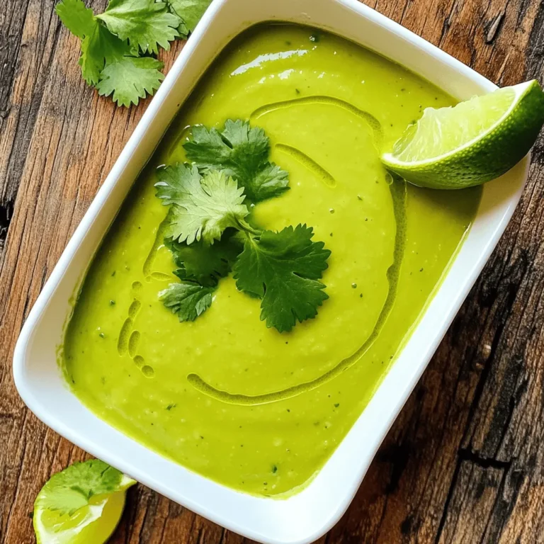 - 3 ripe avocados, peeled and pitted - 2 cups low-sodium vegetable broth - 1 cup plain Greek yogurt - 1 clove of garlic, minced - 1 tablespoon freshly squeezed lime juice - 1 jalapeño, seeded and finely chopped - 1 teaspoon ground cumin - Salt and freshly ground black pepper to taste - Fresh cilantro leaves for garnish - Lime wedges for serving To make chilled avocado soup, gather these simple ingredients. Use ripe avocados; they give the soup a rich, creamy texture. The low-sodium vegetable broth adds a nice base without overpowering the flavors. Plain Greek yogurt is key for a creamy finish. It also adds protein, making the soup more filling. Minced garlic gives it a pleasant kick. Lime juice adds brightness, while jalapeño brings a hint of heat. Ground cumin adds a warm, earthy note. Don't forget salt and pepper! They enhance the flavors and bring all the ingredients together. Fresh cilantro adds a pop of color and fresh taste when you serve it. Lime wedges make a great side for an extra zing. Once you have everything ready, you can create a delightful chilled avocado soup. For the full recipe, refer to the Full Recipe section. Enjoy the process and the delicious result! - Step 1: Blending the Ingredients Start by placing the ripe avocados into a blender. Next, add the vegetable broth, Greek yogurt, minced garlic, lime juice, jalapeño, and ground cumin. Blend everything on high speed. Watch as the ingredients become smooth and creamy. If the mixture is too thick, add a little more vegetable broth. This helps you get the perfect texture for your soup. - Step 2: Adjusting Consistency and Flavor After blending, taste the soup. This step is vital! You want to make sure the flavor is just right. Add salt and freshly ground black pepper to your liking. This small adjustment can make a big difference in the final taste. - Step 3: Chilling the Soup Transfer the soup to a bowl or an airtight container. Cover it well and place it in the refrigerator. Chill the soup for at least one hour. This helps the flavors mix and allows the soup to cool. When ready to serve, stir the soup well. Ladle it into chilled bowls for that extra refreshing touch. Now you have a creamy and refreshing avocado soup that is easy to make. For precise measurements, check the [Full Recipe]. Enjoy every spoonful, especially on a hot day! How to Adjust Thickness If your soup is too thick, add more vegetable broth. Blend the mixture again. This way, you can reach your desired thickness. A smooth soup feels luxurious on the tongue. Alternatives to Greek Yogurt If you want a dairy-free option, use coconut cream. It adds creaminess without the dairy. You can also try silken tofu for a protein boost. Both options keep the soup rich and tasty. Infusing Extra Flavor For more zest, add diced cucumber or fresh mint. These ingredients brighten the taste. You can also experiment with fresh herbs like basil or dill. Each herb brings its own unique profile, making your soup special. Bowl Presentation Ideas Serve the soup in chilled bowls for a refreshing touch. Swirl a little yogurt on top for visual appeal. You can also sprinkle chopped cilantro for a burst of color. Consider using a lime wedge on the side for a pop of freshness. Complementary Side Dishes Pair your soup with crispy tortilla chips. They add crunch and a fun texture. A simple green salad also works well. Light and fresh, it balances the creamy soup nicely. For the full recipe, check out the Chilled Avocado Delight! {{image_4}} You can easily change the taste of your chilled avocado soup. Here are some fun ways to do it: - Adding Herbs and Spices: Fresh herbs like parsley or mint can brighten the soup. You can also try adding a pinch of smoked paprika for a warm kick. Fresh dill pairs well too, giving a nice twist. - Alternative Vegetables: You might want to add cucumber or zucchini. They keep the soup light and add crunch. Roasted red peppers can also bring a sweet flavor. Just blend them in for a smooth finish. - Incorporating Fruits: For a fruity twist, think about adding mango or pineapple. They add sweetness and a tropical vibe. Just be careful to balance the flavors so the soup stays creamy. This soup can fit many diets. Here are some ideas: - Vegan Version: To make it vegan, swap out the Greek yogurt for a dairy-free option. You can use coconut yogurt or cashew cream. Both will keep the soup creamy and rich. - Gluten-Free Options: The chilled avocado soup is already gluten-free. Just ensure all your ingredients, like broth, are safe for gluten-free diets. This soup is perfect for anyone avoiding gluten. These variations let you enjoy chilled avocado soup in new ways. Experiment with flavors and find your favorite! How to Store Leftovers To keep your chilled avocado soup fresh, transfer any leftover soup into an airtight container. Make sure to seal it tightly. Store it in the refrigerator. The soup stays good for about 3-4 days. Avoid leaving it out for long periods to prevent spoilage. Best Containers for Chilled Soups I recommend using glass containers. They help keep the soup cool and fresh. They are also easy to clean. If you prefer plastic, choose BPA-free options. These containers are great for both storage and serving. When to Serve Fresh Chilled avocado soup is best served cold. The coolness enhances the creamy texture. If you made it ahead of time, give it time to chill. This allows the flavors to meld perfectly. How to Refresh Leftovers If your soup thickens in the fridge, add a splash of vegetable broth. Stir it well to regain that smooth texture. You can also add a squeeze of lime juice for extra freshness. This little trick brings the soup back to life. For the full recipe, you can refer to the Chilled Avocado Delight section. Enjoy making this refreshing dish! What is the best avocado for this recipe? The best avocado for this recipe is the Hass avocado. It has a creamy texture and rich flavor. Look for avocados that yield slightly when you press them gently. This tells you they are ripe and ready to use. How long can I store chilled avocado soup? You can store chilled avocado soup in the fridge for up to three days. Make sure to keep it in an airtight container. This will help maintain its fresh taste and creamy texture. Can I freeze the soup for later use? I do not recommend freezing avocado soup. Freezing can change the texture and flavor. It may become watery and less creamy when thawed. Health Benefits of Avocados Avocados are packed with healthy fats, vitamins, and fiber. They are a great source of heart-healthy monounsaturated fats. These fats can help lower bad cholesterol levels. Avocados also contain potassium, which aids in blood pressure control. Caloric Breakdown of Ingredients Here’s a rough breakdown of the calories in the main ingredients: - Avocados: 240 calories (3 avocados) - Vegetable broth: 30 calories (2 cups) - Greek yogurt: 150 calories (1 cup) - Garlic: 5 calories (1 clove) - Lime juice: 4 calories (1 tablespoon) - Jalapeño: 5 calories (1 pepper) - Cumin: 8 calories (1 teaspoon) - Total: Approximately 442 calories for the entire soup, serving about 4 people. Similar Cold Soup Recipes If you enjoy chilled avocado soup, you might like gazpacho or cucumber soup. Both are refreshing and perfect for hot days. Best Accompaniments for Chilled Soups Serve your chilled avocado soup with crusty bread or a fresh salad. These pairings enhance the meal and add extra flavor. This blog post shared a simple way to make avocado soup. We listed fresh ingredients like ripe avocados and Greek yogurt and provided easy steps to prepare it. You learned tips for perfecting texture and ideas for serving. Variations help you customize the flavor, and we covered proper storage too. Enjoy this tasty and healthy dish. With these steps, you'll impress your friends and family. Try it out, and make it your own!