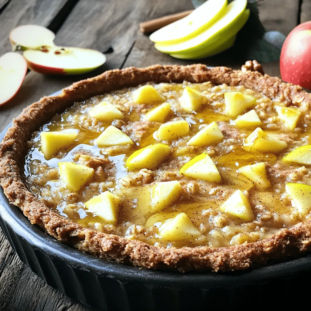 - 2 cups rolled oats - 2 ripe apples (Granny Smith recommended) - 1/2 cup brown sugar or coconut sugar - 1 teaspoon ground cinnamon - 1/2 cup chopped walnuts or pecans - Substitute options for milk and oil When choosing apples, look for firm and fresh ones. Granny Smith apples add a nice tartness that balances the sweetness from the sugar. They hold their shape well during baking, so they won’t turn mushy. If you prefer a nut-free option, you can skip the walnuts or pecans. For a creamier texture, almond milk is a great choice. It’s lower in calories and adds a nice flavor. Plus, almond milk is dairy-free, making it a good option for those who can’t have dairy. For the best results, use ingredients that are fresh and high-quality. This will enhance the taste of your Apple Cinnamon Oatmeal Bake. Remember, these tips help create a dish that is both delicious and healthy. Check out the Full Recipe for more details! 1. Preheat the oven and prepare the baking dish: Start by preheating your oven to 350°F (175°C). This ensures even baking. Grease your 9x9 inch baking dish with cooking spray. You can also line it with parchment paper. This step makes it easy to remove the bake later. 2. Combine dry ingredients in a large mixing bowl: In a large mixing bowl, mix 2 cups of rolled oats, 1/2 cup of brown sugar, 1 teaspoon of ground cinnamon, 1/2 teaspoon of ground nutmeg, and 1/4 teaspoon of salt. Stir these dry ingredients well to combine them evenly. - How to incorporate diced apples into the mixture: Take 2 ripe apples, peel and dice them. Add these diced apples into the bowl with the dry mixture. Stir gently to coat the apples with the dry ingredients. This helps the apples distribute their flavor throughout the bake. - Preparing the wet ingredients: In a separate bowl, whisk together 2 cups of almond milk, 1/4 cup of melted coconut oil, 2 large eggs, and 1 teaspoon of vanilla extract. Whisk until everything is smooth and well mixed. - Combining wet and dry mixtures: Slowly pour the wet mixture into the dry ingredients. Stir gently until the mixture is fully combined. Make sure no dry oats are left. If you want extra crunch, fold in 1/2 cup of chopped walnuts or pecans at this stage. - Baking time and temperature recommendations: Transfer the mixture into your prepared baking dish. Spread it evenly with a spatula. Bake in your preheated oven for 30-35 minutes. Look for a golden-brown top and check with a toothpick. If it comes out clean, your bake is ready. Enjoy this wholesome treat warm, drizzled with honey or maple syrup for added sweetness. For a special touch, garnish with thin apple slices or a dollop of Greek yogurt. To achieve the perfect texture in your Apple Cinnamon Oatmeal Bake, use rolled oats. These oats keep their shape and create a chewy base. Make sure to mix your wet and dry ingredients gently. This helps avoid overmixing, which can make the bake tough. When it’s time to cool, let it sit for about 10 minutes. This short wait helps the squares set and makes for easier slicing. Serve warm for the best flavor. Adding spices can take your oatmeal bake to new heights. Consider mixing in a pinch of nutmeg or a dash of vanilla extract for extra warmth. If you want to switch things up, try alternative sweeteners like maple syrup or honey. These options add unique flavors while keeping it healthy. One common mistake is overmixing the batter. This can lead to a dense bake that lacks fluffiness. Mix just until the ingredients blend. Another mistake is choosing the wrong baking dish. A glass or ceramic dish works best. Metal pans can cook unevenly, which affects the final product. Stick to a 9x9 inch dish for even baking. {{image_4}} You can easily adjust this recipe to fit your needs. If you want a gluten-free version, use certified gluten-free oats. They taste just as good and will keep the dish healthy. For those avoiding dairy, almond milk is a great choice. You can also try oat, soy, or coconut milk. Each gives a unique flavor while keeping the bake moist. Feel free to mix up the fruits in your oatmeal bake. You can add berries like blueberries or raspberries for a burst of flavor. Bananas also work well and add natural sweetness. If you like more spice, try adding a bit of ginger or allspice. Adjust the cinnamon based on your taste. A little more can make it extra cozy during colder months! Toppings can elevate your oatmeal bake. Greek yogurt adds creaminess and protein. A sprinkle of nuts like almonds or pecans gives a nice crunch. Drizzle honey or maple syrup for sweetness. You can even serve it with fresh fruit on the side for added nutrition. This dish pairs well with coffee or a fresh juice for breakfast or a snack. Enjoy it warm or at room temperature! If you want to dive deeper into the recipe, check the Full Recipe. To keep your apple cinnamon oatmeal bake fresh, store it in an airtight container. This helps prevent it from drying out. Place it in the fridge right after it cools. Aim to keep it at 40°F or below for best results. You can reheat the oatmeal bake in the oven or microwave. For the oven, preheat to 350°F. Place the portions on a baking sheet and warm for about 10 minutes. This keeps the texture nice and soft. If you use the microwave, warm for 30 seconds to 1 minute. Check to ensure it heats evenly. Yes, you can freeze the oatmeal bake. First, let it cool completely. Then, cut it into squares and wrap each piece in plastic wrap. Place these in a freezer-safe bag. When you want to enjoy it later, take out a piece and thaw it in the fridge overnight. You can also reheat it straight from the freezer. Just add a few extra minutes to your warming time. How long can Apple Cinnamon Oatmeal Bake be stored? You can store your Apple Cinnamon Oatmeal Bake in the fridge for up to five days. Make sure to place it in an airtight container. If you want to keep it longer, you can freeze it for up to three months. Just thaw it overnight in the fridge before reheating. Can I make this recipe vegan? What substitutes to use? Yes, you can easily make this bake vegan. Use flax eggs instead of regular eggs. Mix one tablespoon of ground flaxseed with three tablespoons of water. Let it sit for a few minutes until it thickens. Also, swap almond milk for any plant-based milk. Use coconut oil or vegan butter instead of regular butter for added flavor. Can I use quick oats instead of rolled oats? You can use quick oats, but the texture will be different. Quick oats will make your bake softer and less chewy. Rolled oats give a heartier texture. If you prefer quick oats, reduce the baking time by a few minutes. How do I adjust the recipe for a larger number of servings? To adjust the recipe, simply multiply the ingredients by the number of servings you need. Use a larger baking dish to ensure even cooking. Keep an eye on the baking time. It might take a little longer for larger batches. What should I do if my oatmeal bake is too dry? If your oatmeal bake is too dry, try adding more liquid. You can mix in a splash of milk or water. This will help to moisten it. Another tip is to cover it with foil during baking to keep moisture in. How can I make the bake more nutritious? To boost nutrition, add seeds like chia or flaxseeds. You can also mix in more fruits like berries or bananas. These changes add fiber and vitamins. Using less sugar or a natural sweetener like honey can also enhance the health benefits. In this post, we explored how to make a tasty apple cinnamon oatmeal bake. We covered required and optional ingredients, detailed preparation steps, and baking tips. I shared ways to customize the recipe and store leftovers for later enjoyment. Baking doesn’t have to be hard. With the right ingredients and steps, you can create a dish everyone will love. Enjoy your baking journey!
