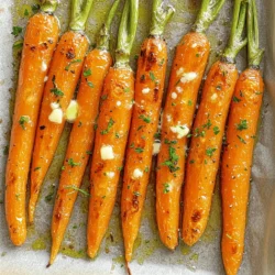 - 1 pound baby carrots (or regular carrots, peeled and cut into sticks) - 4 tablespoons unsalted butter, melted - 4 cloves garlic, finely minced - 1 teaspoon fresh thyme leaves (or ½ teaspoon dried thyme) - 1 teaspoon honey (optional) - Salt and freshly cracked black pepper to taste - Fresh parsley, finely chopped To make garlic butter roasted carrots, gather these simple ingredients. The baby carrots are sweet and tender. If you use regular carrots, peel and cut them into sticks. The melted butter adds richness, while minced garlic gives a bold flavor. Fresh thyme brings a nice herbal note. Honey is optional, but it adds a touch of sweetness. Season with salt and pepper to enhance the taste. Finally, fresh parsley adds color and freshness as a garnish. For the full recipe, check out the Garlic Butter Roasted Carrots section above. Enjoy cooking these delightful flavors! - Preheat oven to 425°F (220°C). - In a bowl, mix melted butter, minced garlic, thyme, and honey. Start with your oven. Preheating it to a high temperature helps the carrots roast well. This step is key for getting that nice caramelization. Next, prepare your garlic butter mixture. Combine the melted butter, minced garlic, thyme, and honey in a large bowl. Whisk until everything is mixed well. You want the garlic spread evenly through the butter. Season the mixture with salt and black pepper to taste. - Coat carrots with garlic butter mixture. - Arrange carrots on the baking sheet. Now, take your baby carrots and place them in the bowl with the garlic butter. Toss them gently until each carrot is coated in the butter mixture. This adds flavor to every bite. Then, grab a baking sheet lined with parchment paper. Spread the coated carrots out in a single layer. This helps them roast evenly and brown nicely. - Roast carrots in the oven for 25-30 minutes. - Toss halfway for even roasting. Put the baking sheet in your preheated oven. Roast the carrots for 25 to 30 minutes. Halfway through, take them out and give them a good toss. This step helps them cook evenly and become tender. You want the carrots to be fork-tender and have a light, caramel color. Once done, taste a few to check for seasoning. Adjust with more salt or pepper if needed. Just before serving, sprinkle with fresh parsley for a bright touch. Enjoy your garlic butter roasted carrots! For a complete guide, refer to the Full Recipe. Oven temperature is very important for roasting. I always preheat my oven to 425°F (220°C). This high heat helps the carrots caramelize well. Caramelization gives them a sweet, rich flavor. Spread the carrots out in a single layer on the baking sheet. This step helps them roast evenly. If they are too close together, they may steam instead. Halfway through roasting, I toss the carrots. This helps them brown on all sides. You can add more flavor to your garlic butter roasted carrots. Try spices like paprika or cumin for a kick. Fresh herbs like rosemary or dill also work great. If you want to change things up, add other veggies. Sweet potatoes or parsnips add sweetness. Mix them with the carrots for a colorful dish. Just remember to cut them to the same size for even cooking. Garlic butter roasted carrots pair well with many main dishes. They go nicely with grilled chicken or steak. You can also serve them next to fish for a light meal. For plating, arrange the carrots in a circle on the plate. Sprinkle some fresh parsley on top for color. This makes the dish look bright and inviting. Want to impress your guests? Use a colorful serving dish to show off the vibrant carrots. {{image_4}} You can use different types of carrots for this dish. Regular carrots work great when you peel and cut them. Baby carrots are easy and save time. They are small and sweet, perfect for roasting. You can also try colorful carrot medleys. These add bright colors and fun to your plate. Purple, yellow, and orange carrots can make your dish pop and taste great. You can change the flavor of garlic butter roasted carrots easily. For a sweet taste, add honey. It gives a nice balance to the garlic. If you want a savory kick, skip the honey. You might also add citrus zest like lemon or orange. This adds a zesty twist that brightens the dish. Fresh herbs like rosemary or dill can also enhance flavor. If you follow a vegan diet, you can swap out butter. Use plant-based butter instead. This keeps the dish creamy and flavorful. Garlic butter roasted carrots remain tasty without the dairy. For gluten-free options, this recipe is already gluten-free. Just ensure that any added ingredients, like seasoning, are gluten-free too. This way, everyone can enjoy this delightful dish. Store leftover garlic butter roasted carrots in the fridge. Place them in an airtight container. This helps keep them fresh. Make sure to cool the carrots before sealing the container. They will last for up to three days in the fridge. To reheat roasted carrots, the oven is the best choice. Preheat your oven to 350°F (175°C). Spread the carrots on a baking sheet. Bake for about 10 minutes until warm. If you want to keep them crispy, avoid using the microwave. The microwave can make them soft and mushy. If you want to freeze roasted carrots, first let them cool completely. Place them in a freezer-safe bag or container. Remove as much air as possible. This helps prevent freezer burn. Roasted carrots can last up to three months frozen. When you’re ready to eat them, thaw in the fridge overnight. Reheat in the oven for best results. Enjoy the same great flavor! Garlic butter roasted carrots can last about 3 to 5 days in the refrigerator. Store them in an airtight container to keep them fresh. If you want to keep them longer, you can freeze them. Frozen roasted carrots will last about 3 to 6 months. Just make sure to cool them completely before freezing. Yes, you can use many other vegetables for roasting. Here are some great options: - Parsnips: They have a sweet flavor and pair well with garlic. - Potatoes: Baby potatoes or cut regular ones can work nicely. - Brussels sprouts: They get crispy and add a nice crunch. - Bell peppers: They add color and sweetness to your dish. - Zucchini: This vegetable roasts quickly and adds a tender bite. You can also mix and match these vegetables with your carrots for a colorful medley. You will know the carrots are done roasting when they are fork-tender. They should also look slightly caramelized, with golden edges. A good way to check is to pierce them with a fork. If it goes in easily, they are ready. You can also taste one for seasoning and doneness. Roasting carrots with garlic butter is simple and tasty. You can mix ingredients, bake, and enjoy a great side dish. Remember to adjust flavors and try different carrots or herbs. Proper storage keeps leftovers fresh for later. Experimenting can make each meal special and fun. Try these tips, and you’ll enjoy delicious roasted carrots every time!