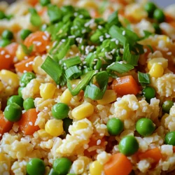 - Cauliflower - Eggs - Mixed Vegetables - Aromatics (Garlic, Ginger) Cauliflower is the star of this dish. It gives you that rice texture but with fewer carbs. You can use one medium head of cauliflower, about 2 to 3 cups when riced. To rice, simply chop it into florets and pulse it in a food processor until it looks like rice. Eggs add protein and richness. I use two large eggs, lightly beaten. They cook quickly, so make sure to keep an eye on them. Mixed vegetables bring color and nutrition. You can use carrots, peas, and corn. One cup is enough to make this dish vibrant and tasty. Aromatics like garlic and ginger boost flavor. I use three cloves of minced garlic and optional grated ginger for a fresh kick. - Soy Sauce - Sesame Oil - Salt and Pepper Soy sauce gives umami flavor that makes this dish shine. I recommend using two tablespoons of low-sodium soy sauce for a balanced taste. Sesame oil adds a nutty aroma. Just one tablespoon will enhance the overall flavor. Salt and pepper are simple but important. Use them to taste. They help bring all the flavors together nicely. You can find the full recipe with all the details [here](#). To rice cauliflower, start by removing the leaves and stem from the head. Chop the cauliflower into smaller florets. Then, use a food processor to pulse the florets until they look like rice. If you don’t have a food processor, you can simply grate the florets using a box grater. After ricing, set the cauliflower aside. Next, heat 1 tablespoon of vegetable oil in a large skillet over medium heat. Add the mixed vegetables and sauté them for about 3-4 minutes. You want them to be tender and colorful. Now, push the veggies to one side of the skillet. Pour the remaining tablespoon of oil into the empty space and add the beaten eggs. Let them cook for a moment without stirring. Once they begin to set, scramble the eggs gently until they are fully cooked. Mix the eggs back in with the sautéed vegetables. Add the riced cauliflower to the skillet. Pour in the soy sauce and stir everything together. Cook for about 5-7 minutes, stirring often. You want the cauliflower to be tender but not mushy. To check for doneness, taste a small bit of cauliflower. It should have a slight crunch but be cooked through. Finally, drizzle the sesame oil over the mix and season with salt and pepper. Toss in the chopped green onions, saving some for garnish. Your savory cauliflower fried rice is ready to enjoy! For the full recipe, refer to the earlier section. To get the best texture for your cauliflower fried rice, start by ricing the cauliflower well. You want it to look like real rice. If the pieces are too big, it won't cook evenly. Make sure to pulse the florets until they are finely riced. You can also use a box grater if you don't have a food processor. To avoid mushy cauliflower rice, keep an eye on the cooking time. Cook the riced cauliflower for just 5 to 7 minutes. Stir it often to prevent it from steaming. You want it tender but still a bit firm. This gives your dish the right bite and keeps it light. If you're looking for low-carb add-ins, consider adding zucchini noodles or chopped bell peppers. These options keep the dish fresh and healthy. You can also add more veggies like broccoli or peas for a colorful plate. For vegetarian and vegan options, replace the eggs with firm tofu. Scramble the tofu in the same way you would with eggs. It adds protein and keeps the dish filling without using eggs. Make sure to adjust the soy sauce to keep the flavors balanced. For the full recipe, check out the savory cauliflower fried rice section above. Enjoy experimenting with these tips! {{image_4}} You can easily add proteins to your cauliflower fried rice. Chicken, shrimp, and tofu work great. Cook the protein first, then add it back in with the cauliflower. It adds flavor and makes the meal more filling. Spices can change the taste too. Try chili flakes for heat or curry powder for warmth. Just a pinch can make a big difference. Experiment with flavors until you find what you love. Adding more vegetables makes this dish colorful and healthy. You can use broccoli, bell peppers, or peas. Each veggie brings a unique taste and texture. Seasonal vegetables are a fun way to mix it up. Use what’s fresh in your area. This keeps the recipe exciting and helps you eat more greens. For the full recipe, check out the section above. After enjoying your easy cauliflower fried rice, store any leftovers in a sealed container. This keeps the flavors fresh. Place the container in your fridge. It will last for about 3 to 5 days. Always allow it to cool before sealing it. This avoids condensation and keeps the rice from getting soggy. To freeze cauliflower fried rice, let it cool completely first. Then, scoop it into freezer-safe bags. Make sure to remove as much air as possible. This helps prevent freezer burn. Your fried rice can stay good in the freezer for up to 3 months. When you want to eat it, take it out and thaw it overnight in the fridge. If you're in a hurry, you can thaw it in the microwave. For reheating, you can use a skillet over medium heat. Add a splash of water or oil to keep it moist. Stir until it's heated through. Enjoy your meal just like the first time! For the complete recipe, check out the Full Recipe section. Can I use frozen cauliflower rice? Yes, you can use frozen cauliflower rice. It saves time and is easy to find. Just thaw it first and squeeze out excess water. This helps keep your dish from becoming soggy. Is cauliflower fried rice healthy? Absolutely! Cauliflower fried rice is low in carbs and high in nutrients. It has fiber and vitamins. This dish is a great option if you want to eat light but still feel full. How do I make it more flavorful? To boost flavor, add extra garlic or ginger. You could also try different sauces. For example, hoisin sauce or chili paste can give it a kick. Fresh herbs like cilantro can also add brightness. Can I use a microwave for this recipe? You can use a microwave to cook the vegetables. Just place them in a bowl with a little water. Cover it and microwave for a few minutes until tender. Then, add the riced cauliflower and sauce afterward. How to adjust the recipe for larger servings? To make more servings, simply double or triple the ingredients. Keep the same cooking times. Just ensure your skillet has enough room to stir everything well. What should I serve with cauliflower fried rice? Cauliflower fried rice pairs well with proteins like chicken, shrimp, or tofu. You can also serve it with a side of spring rolls or a light salad for a complete meal. Can I meal prep this dish? Yes, meal prepping is a great idea! Cook a large batch and store it in the fridge. It stays fresh for up to four days. You can easily reheat it in a skillet or microwave. Check the [Full Recipe] for tips! In this blog post, we explored how to make cauliflower fried rice. We covered the essential ingredients, step-by-step instructions, and helpful tips to get the best results. Remember, using fresh cauliflower and the right seasonings makes a big difference. Storing leftovers correctly keeps your meals fresh for longer. Don't hesitate to try different flavors and ingredients to find what you love. With this guide, you can create a tasty, healthy dish that fits your needs. Enjoy your culinary adventure!