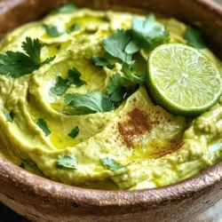 For a bright and fresh taste, gather these ingredients: - 2 ripe avocados - 1 lime, juiced - 1 garlic clove, finely minced - 1/4 cup fresh cilantro, chopped - 1 jalapeño pepper, seeds removed and finely chopped Ripe avocados bring a rich and creamy base. The lime juice adds a zesty kick. Garlic gives depth, while cilantro adds a fresh herb taste. If you enjoy a little heat, the jalapeño is a perfect choice. To make your dip even creamier, consider adding: - 1/4 cup Greek yogurt Greek yogurt gives a nice texture. It also adds some tanginess to the dip. You can skip it if you prefer a lighter version. To enhance the flavor, use these seasonings: - 1/2 teaspoon ground cumin - Salt and pepper to taste Ground cumin adds warmth and depth. Adjust salt and pepper according to your taste. This balance makes the dip truly zesty. Check the Full Recipe for exact amounts and tips on preparing this delightful dish! First, take your ripe avocados. Slice them in half with a sharp knife. Be careful when removing the pit. Use a spoon to scoop the soft green flesh into a bowl. Now, grab your lime. Cut it in half and squeeze the juice over the avocado. This helps keep the bright green color and adds a tangy flavor. Next, take a fork and mash the avocado. You want a creamy yet slightly chunky texture. Now, add in the minced garlic, chopped cilantro, and jalapeño. Mix everything well with the fork. This helps blend the flavors together. Then, sprinkle the ground cumin into the mix. Add salt and pepper based on your taste. If you want a creamier dip, fold in the Greek yogurt. This step is optional but adds richness. Taste your dip now. You can adjust the salt, pepper, or lime juice if needed. Once you’re happy with the flavor, transfer the dip to a serving bowl. You can garnish it with a bit of cilantro or a lime wedge for a nice look. For the complete recipe, check the section above! To stop your avocado from turning brown, use lime juice. The acid in lime juice slows down oxidation. Squeeze the juice right after cutting the avocado. You can also keep the pit in the dip until serving. This helps keep the dip fresher for longer. Aim for a creamy yet slightly chunky dip. Start by mashing the avocado with a fork. If you want a creamier dip, mix in Greek yogurt. This adds a nice texture and flavor. Adjust the chunkiness to your taste. Some may prefer a smoother dip, while others enjoy some pieces. This zesty avocado lime dip goes well with many snacks. Serve it with tortilla chips for a classic choice. You can also use it as a spread on sandwiches or wraps. Fresh veggies like carrots or cucumber sticks make great dippers too. Try adding it to tacos or salads for a burst of flavor. For the full recipe, see the section above. {{image_4}} You can mix in herbs or spices for a flavor boost. Fresh dill adds a nice twist. Try adding parsley or basil for a fresh taste. You can also sprinkle in some smoked paprika for a touch of warmth. Each herb gives a new flavor, making your dip unique. If you love heat, add more jalapeños. Remove the seeds for less spice, or keep them for more kick. Dice them finely and mix them in. You can also try using other hot peppers like serranos or habaneros. This will give your dip a bold flavor. Greek yogurt makes the dip creamy. If you want, use sour cream or cottage cheese instead. Both will keep the dip rich and tasty. For a dairy-free option, try using avocado or nut-based yogurt. These swaps keep the flavor and texture delightful. Check out the Full Recipe for more ideas! To keep your Zesty Avocado Lime Dip fresh, use an airtight container. Press plastic wrap directly onto the dip's surface before sealing the container. This step helps limit air exposure, reducing browning. Always store it in the fridge for the best results. You can keep this dip in the fridge for about 3 days. After that, the quality may drop. The avocado may brown, but it’s still safe to eat. Always check for any off smells or changes in texture before serving. You can freeze this dip, but it may alter the texture. If you choose to freeze it, place the dip in a freezer-safe container, leaving space for expansion. Use it within 2 months for the best flavor. To thaw, place it in the fridge overnight. Mix it well before serving. For the best taste, I recommend making it fresh when possible. You can find the Full Recipe above for reference. Yes, you can make this dip a few hours in advance. Just store it in the fridge. To keep it fresh, press plastic wrap directly onto the dip’s surface. This helps reduce browning. If you want to make it a day ahead, add more lime juice. The acid helps keep the color bright. You can serve this zesty dip with many tasty options. Here are some ideas: - Tortilla chips - Fresh veggie sticks like carrots and cucumbers - Pita bread or crackers - Tacos and burritos - Grilled chicken or fish These pairings enhance the flavor and add fun to your meal. Yes, this dip is quite healthy! It offers good fats from avocados and fresh ingredients. Here are some nutrition facts: - Calories: About 120 per serving - Fat: 10g (mostly healthy fats) - Carbs: 6g - Protein: 2g It’s low in carbs and packed with fiber. This dip also gives you vitamins and minerals. Enjoy guilt-free! For the full recipe, check out the complete guide. In this blog post, we explored the steps to make Zesty Avocado Lime Dip. We started with fresh ingredients, then mixed them for the right flavor. I shared tips for storage and how to keep your dip creamy. You learned about variations and ways to serve it. This dip adds fun to any meal. Try it with your favorite snacks. Enjoy creating your own perfect version and impress your friends!