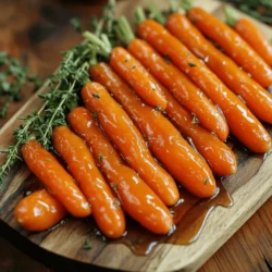 - 1 lb (450g) baby carrots, peeled - 3 tablespoons pure maple syrup - 2 tablespoons Dijon mustard - 1 tablespoon olive oil - 1 tablespoon apple cider vinegar - 1 teaspoon garlic powder - Salt and pepper to taste - 1 tablespoon fresh thyme (optional) - Additional herbs - Nut toppings - Baby carrots - Regular carrots cut into sticks The ingredients for maple mustard glazed carrots are simple but deliver big flavor. You start with one pound of baby carrots. You can use regular carrots cut into sticks if you prefer. The glaze begins with three tablespoons of pure maple syrup. This adds a sweet touch that pairs well with the tangy mustard. You will also need two tablespoons of Dijon mustard. This mustard gives a nice kick to the dish. A tablespoon of olive oil helps the carrots roast nicely in the oven. Apple cider vinegar adds brightness. One teaspoon of garlic powder enhances the savory notes. Then, add salt and pepper to taste. If you want a fresh herb flavor, sprinkle in one tablespoon of fresh thyme. Feel free to add some other herbs or nut toppings as a garnish. They can bring more texture and flavor. The right ingredients make this dish shine. Check out the full recipe for exact amounts and steps! - Preheat your oven to 400°F (200°C). - Line a baking sheet with parchment paper. - In a bowl, whisk together: - 3 tablespoons pure maple syrup - 2 tablespoons Dijon mustard - 1 tablespoon olive oil - 1 tablespoon apple cider vinegar - 1 teaspoon garlic powder - Add salt and pepper to taste. - Arrange 1 lb of peeled baby carrots on the baking sheet. - Drizzle the glaze evenly over the carrots. - Toss to coat them well. - Spread the carrots in a single layer. - Roast in the oven for 20-25 minutes. - Stir halfway through to ensure even cooking. - If using fresh thyme, sprinkle it on during the last 5 minutes. - Remove from the oven and let cool slightly before serving. For the full recipe, visit the complete section above. To get that perfect glaze on your carrots, ensure they are evenly coated. After mixing your glaze, use a brush or spoon to spread it on the carrots. This helps each carrot get that sweet and tangy flavor. To avoid burning, keep an eye on them while they roast. Stir halfway through cooking. This keeps the glaze from getting too dark and helps the carrots cook evenly. Using the right tools makes cooking easier. A good baking sheet is key. It should be sturdy and flat. Lining it with parchment paper helps prevent sticking. You’ll also need mixing bowls to combine your glaze. A whisk is helpful for mixing the ingredients well. For a deeper flavor, add thyme at the right time. Sprinkle it on during the last five minutes of roasting. This brings out the fresh taste. You can also try other flavors, like using honey instead of maple syrup. Mixing different mustards can also add a fun twist to your dish. Try whole grain mustard for a nice crunch! For the full recipe, check the details above. {{image_4}} You can swap maple syrup for other sweeteners. Here are two great options: - Honey: This adds a floral note. Use it in equal amounts. - Brown sugar: This gives a deep, caramel flavor. Use the same amount as maple syrup. Changing ingredients can bring new tastes. Try these swaps: - Different types of mustard: Use whole grain or spicy brown mustard for a fun twist. - Vegan alternatives: Replace honey with agave syrup or maple syrup. Maple mustard glazed carrots go well with many dishes. Here are some ideas: - Pairing with proteins: Serve them alongside roasted chicken or grilled fish. - Side dish ideas: These carrots make a great side for quinoa salad or rice pilaf. For the complete recipe, check out the Full Recipe. To keep your maple mustard glazed carrots fresh, first let them cool down. Place them in an airtight container. Store the container in the fridge. They will stay good for up to four days. Make sure to label the container with the date. This helps you remember when you made them. When reheating, the goal is to keep the carrots tender and flavorful. The best method is to use the oven. Preheat the oven to 350°F (175°C). Place the carrots on a baking sheet. Heat them for about 10-15 minutes. This method helps restore their original texture and taste. You can also use a microwave if you're short on time. Heat on medium power for 1-2 minutes, checking every 30 seconds. Freezing glazed carrots is an option if you want to save some for later. First, let the carrots cool completely. Spread them out on a baking sheet in a single layer. Freeze them for about one hour. Once they are firm, transfer them to a freezer-safe bag. Squeeze out as much air as possible and seal the bag. They can last up to three months in the freezer. To thaw, move the bag to the fridge overnight. For reheating, follow the same oven instructions. Enjoy your maple mustard glazed carrots even after a few months! For the full recipe, check out the earlier section. Yes, you can use frozen carrots, but the texture will change. Frozen carrots may become mushy after cooking. Fresh baby carrots give a nice crunch and hold their shape better. If using frozen, reduce roasting time to prevent overcooking. To thicken the glaze, try these options: - Add cornstarch: Mix one tablespoon with water, then stir it into the glaze. - Use a roux: Cook equal parts flour and butter, then mix it in. - Simmer the glaze: Cook it longer on low heat to reduce and thicken. Maple mustard glazed carrots pair well with many dishes. Try them with: - Roast chicken or turkey for a savory balance. - Grilled salmon for a fresh contrast. - Quinoa or rice for a hearty side. These carrots complement flavors like: - Honey: Adds more sweetness. - Thyme: Enhances the herbal notes. - Garlic: Boosts the savory aspect. For the full recipe, check out the Maple Mustard Glazed Carrots. Enjoy! You’ve learned how to make delicious Maple Mustard Glazed Carrots, starting with key ingredients. I shared a simple method for roasting and tips to enhance flavor. Remember, you can adjust sweetness and swap ingredients to fit your taste. Store leftovers properly for later enjoyment. Experiment with variations to keep the dish fresh. With these steps, you can impress friends and family with your cooking skills. Enjoy every bite!