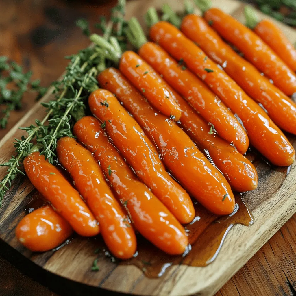 - 1 lb (450g) baby carrots, peeled - 3 tablespoons pure maple syrup - 2 tablespoons Dijon mustard - 1 tablespoon olive oil - 1 tablespoon apple cider vinegar - 1 teaspoon garlic powder - Salt and pepper to taste - 1 tablespoon fresh thyme (optional) - Additional herbs - Nut toppings - Baby carrots - Regular carrots cut into sticks The ingredients for maple mustard glazed carrots are simple but deliver big flavor. You start with one pound of baby carrots. You can use regular carrots cut into sticks if you prefer. The glaze begins with three tablespoons of pure maple syrup. This adds a sweet touch that pairs well with the tangy mustard. You will also need two tablespoons of Dijon mustard. This mustard gives a nice kick to the dish. A tablespoon of olive oil helps the carrots roast nicely in the oven. Apple cider vinegar adds brightness. One teaspoon of garlic powder enhances the savory notes. Then, add salt and pepper to taste. If you want a fresh herb flavor, sprinkle in one tablespoon of fresh thyme. Feel free to add some other herbs or nut toppings as a garnish. They can bring more texture and flavor. The right ingredients make this dish shine. Check out the full recipe for exact amounts and steps! - Preheat your oven to 400°F (200°C). - Line a baking sheet with parchment paper. - In a bowl, whisk together: - 3 tablespoons pure maple syrup - 2 tablespoons Dijon mustard - 1 tablespoon olive oil - 1 tablespoon apple cider vinegar - 1 teaspoon garlic powder - Add salt and pepper to taste. - Arrange 1 lb of peeled baby carrots on the baking sheet. - Drizzle the glaze evenly over the carrots. - Toss to coat them well. - Spread the carrots in a single layer. - Roast in the oven for 20-25 minutes. - Stir halfway through to ensure even cooking. - If using fresh thyme, sprinkle it on during the last 5 minutes. - Remove from the oven and let cool slightly before serving. For the full recipe, visit the complete section above. To get that perfect glaze on your carrots, ensure they are evenly coated. After mixing your glaze, use a brush or spoon to spread it on the carrots. This helps each carrot get that sweet and tangy flavor. To avoid burning, keep an eye on them while they roast. Stir halfway through cooking. This keeps the glaze from getting too dark and helps the carrots cook evenly. Using the right tools makes cooking easier. A good baking sheet is key. It should be sturdy and flat. Lining it with parchment paper helps prevent sticking. You’ll also need mixing bowls to combine your glaze. A whisk is helpful for mixing the ingredients well. For a deeper flavor, add thyme at the right time. Sprinkle it on during the last five minutes of roasting. This brings out the fresh taste. You can also try other flavors, like using honey instead of maple syrup. Mixing different mustards can also add a fun twist to your dish. Try whole grain mustard for a nice crunch! For the full recipe, check the details above. {{image_4}} You can swap maple syrup for other sweeteners. Here are two great options: - Honey: This adds a floral note. Use it in equal amounts. - Brown sugar: This gives a deep, caramel flavor. Use the same amount as maple syrup. Changing ingredients can bring new tastes. Try these swaps: - Different types of mustard: Use whole grain or spicy brown mustard for a fun twist. - Vegan alternatives: Replace honey with agave syrup or maple syrup. Maple mustard glazed carrots go well with many dishes. Here are some ideas: - Pairing with proteins: Serve them alongside roasted chicken or grilled fish. - Side dish ideas: These carrots make a great side for quinoa salad or rice pilaf. For the complete recipe, check out the Full Recipe. To keep your maple mustard glazed carrots fresh, first let them cool down. Place them in an airtight container. Store the container in the fridge. They will stay good for up to four days. Make sure to label the container with the date. This helps you remember when you made them. When reheating, the goal is to keep the carrots tender and flavorful. The best method is to use the oven. Preheat the oven to 350°F (175°C). Place the carrots on a baking sheet. Heat them for about 10-15 minutes. This method helps restore their original texture and taste. You can also use a microwave if you're short on time. Heat on medium power for 1-2 minutes, checking every 30 seconds. Freezing glazed carrots is an option if you want to save some for later. First, let the carrots cool completely. Spread them out on a baking sheet in a single layer. Freeze them for about one hour. Once they are firm, transfer them to a freezer-safe bag. Squeeze out as much air as possible and seal the bag. They can last up to three months in the freezer. To thaw, move the bag to the fridge overnight. For reheating, follow the same oven instructions. Enjoy your maple mustard glazed carrots even after a few months! For the full recipe, check out the earlier section. Yes, you can use frozen carrots, but the texture will change. Frozen carrots may become mushy after cooking. Fresh baby carrots give a nice crunch and hold their shape better. If using frozen, reduce roasting time to prevent overcooking. To thicken the glaze, try these options: - Add cornstarch: Mix one tablespoon with water, then stir it into the glaze. - Use a roux: Cook equal parts flour and butter, then mix it in. - Simmer the glaze: Cook it longer on low heat to reduce and thicken. Maple mustard glazed carrots pair well with many dishes. Try them with: - Roast chicken or turkey for a savory balance. - Grilled salmon for a fresh contrast. - Quinoa or rice for a hearty side. These carrots complement flavors like: - Honey: Adds more sweetness. - Thyme: Enhances the herbal notes. - Garlic: Boosts the savory aspect. For the full recipe, check out the Maple Mustard Glazed Carrots. Enjoy! You’ve learned how to make delicious Maple Mustard Glazed Carrots, starting with key ingredients. I shared a simple method for roasting and tips to enhance flavor. Remember, you can adjust sweetness and swap ingredients to fit your taste. Store leftovers properly for later enjoyment. Experiment with variations to keep the dish fresh. With these steps, you can impress friends and family with your cooking skills. Enjoy every bite!