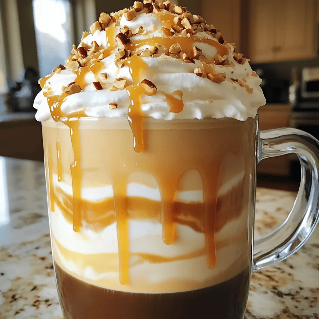 For this Caramel Nut Latte, you need a strong coffee base. You can use: - 1 cup freshly brewed espresso - 1 cup strong brewed coffee Espresso gives a rich flavor, while strong coffee offers a milder taste. Both work well, so choose what you love. Next, pick your milk. Options include: - 1 cup dairy milk - 1 cup almond milk - 1 cup oat milk - 1 cup soy milk Each milk adds a unique taste and texture. Dairy milk creates a creamy latte, while nut and plant milks offer a lighter feel. Now it’s time to add some flavor. You’ll need: - 2 tablespoons rich caramel sauce - 1 tablespoon hazelnut syrup - 1/4 teaspoon pure vanilla extract These ingredients make your latte sweet and aromatic. The caramel brings warmth, and the hazelnut adds a nutty twist. Finish your drink with fun toppings. Grab: - Whipped cream - Handful of chopped toasted nuts (like hazelnuts, almonds, or walnuts) The whipped cream adds a creamy layer, while the nuts give a nice crunch. Your Caramel Nut Latte will look and taste amazing! For the full recipe, visit [Full Recipe]. Start by brewing one cup of strong coffee or espresso. Use your favorite method, like a drip machine or French press. The goal is to make it rich and bold. Once brewed, set it aside. Letting it sit helps the flavors deepen. Next, grab a small saucepan. Pour in one cup of milk. You can choose dairy, almond, oat, or soy milk. Add two tablespoons of caramel sauce and one tablespoon of hazelnut syrup. Don’t forget a splash of pure vanilla extract! Stir gently as you heat it over medium heat. Keep stirring until warm, but do not let it boil. After warming, it’s time to froth the milk. You can use a milk frother or whisk it by hand. If you whisk, do it vigorously. You want the milk to become light and airy. This will give your latte a nice texture. In a cozy mug, pour in the brewed coffee. Stir in a pinch of flaky sea salt. This enhances the flavors and balances the sweetness. Carefully pour the frothed milk over the coffee. Watch how it swirls together, creating a marbled look. Now for the fun part! Top your latte with a generous dollop of whipped cream. Drizzle extra caramel sauce over the cream for a sweet touch. Finally, sprinkle chopped toasted nuts on top for a crunchy finish. Serve your Caramel Nut Latte right away. Enjoy every sip of this delightful drink! To get the best foam, start with cold milk. Cold milk froths better and gives a nice texture. Use a milk frother or whisk if you don’t have one. Froth until it’s light and airy, and always avoid boiling the milk. This keeps the flavor smooth. Taste your latte as you go. If it’s too sweet, add a bit more espresso. If it’s not sweet enough, drizzle in more caramel. A pinch of sea salt can also help balance the flavors. It adds depth and enhances the sweetness without overpowering it. Choose fresh, high-quality coffee. The better the coffee, the better your latte will taste. For milk, pick one you love. Almond, oat, or whole milk all work well. Use real caramel sauce and pure vanilla extract for an authentic flavor. Quality ingredients make a big difference. Pair your latte with a tasty treat. A buttery croissant or a slice of banana bread works great. The flavors complement each other perfectly. You can also serve it in a cozy mug for a more inviting feel. Presentation is key to a delightful coffee experience. For the full recipe, check out the Caramel Nut Latte Delight. {{image_4}} You can mix up the nut flavor in your Caramel Nut Latte. Almond, pecan, and walnut all add unique tastes. If you want a sweet and creamy latte, use almond syrup. For a richer flavor, try pecan syrup. Walnut syrup gives a bold, earthy taste. Each nut brings its own twist, so feel free to experiment! Hot drinks are great, but iced lattes are refreshing. To make an iced Caramel Nut Latte, brew your coffee first, and let it cool. Use cold milk or milk alternatives. Add ice to a glass, then pour in the coffee. Top it off with caramel sauce, nut syrup, and whipped cream. The cold drink is perfect for warm days! If you want to skip dairy, there are many tasty options. Almond, oat, and soy milk work well. These alternatives add creaminess without the dairy. Just use them in place of regular milk in the recipe. You can also find nut-flavored syrups that are dairy-free. Enjoy the same great taste without the dairy! For the full recipe, check out the Caramel Nut Latte Delight. You may have some leftover ingredients after making your Caramel Nut Latte. Store them to use later. Keep the milk in a sealed container in the fridge. It stays fresh for a week. Store the caramel sauce and hazelnut syrup in the pantry. They can last for months. Nuts should go in an airtight bag, too. This keeps them crunchy and fresh. If you have leftover latte, you can easily reheat it. Pour it into a microwave-safe cup. Heat it in the microwave for about 30 seconds. Stir it well and check the temperature. You want it warm, not hot. If it cools down too much, you can always add some fresh milk or a splash of coffee. This helps keep the flavor. To keep your Caramel Nut Latte fresh, make it right before you drink it. If you must store it, follow these tips: - Use fresh ingredients for better taste. - Keep everything sealed tightly. - Avoid mixing the latte until ready to drink. - If you want to enjoy it later, try making a smaller batch. This helps maintain the delightful taste and texture. Enjoy your latte at its best! A Caramel Nut Latte is a sweet and nutty coffee drink. It combines espresso with milk, rich caramel sauce, and nut syrup. This latte is topped with whipped cream and crunchy nuts. It’s a cozy treat for coffee lovers. You can find a Caramel Nut Latte at many coffee shops. Look for local cafes or chain stores like Starbucks. Some places may offer their own twist on the drink. If you prefer, you can also make it at home using the Full Recipe. Yes, you can make a Caramel Nut Latte without an espresso machine. Brew strong coffee instead. Use a French press or pour-over method for a rich taste. Froth the milk using a whisk or a jar with a lid. A Caramel Nut Latte can provide some health benefits. The espresso gives you a caffeine boost, which can improve focus. Nuts add protein and healthy fats. Milk provides calcium and vitamins, making it a tasty and nutritious option. You can customize your Caramel Nut Latte in many ways. Try different nut syrups like almond or pecan. Adjust the sweetness by adding more or less caramel sauce. You can also use flavored milk or add spices like cinnamon. You can create your perfect Caramel Nut Latte at home. We covered the key parts: choosing the right coffee base, finding the milk you love, and adding flavor enhancements. Remember to froth the milk well for a great texture. Don’t forget to try out different nut flavors and dairy-free options. Store any extras to enjoy later. With simple steps and quality ingredients, you can enjoy this delicious drink any time. Experiment and find your favorite blend!