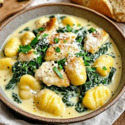 - Gnocchi: You can choose between store-bought or homemade gnocchi. Store-bought saves time and is very easy to find. Homemade adds a personal touch and lets you control the ingredients. If you want to try making your own, check out some simple recipes online! - Chicken: Look for boneless, skinless chicken breasts. Fresh, high-quality chicken gives the best taste. Choose pieces that are pink and firm, with no signs of browning. Cut them into bite-sized pieces for even cooking. - Dairy: Heavy cream is key for that creamy texture. It makes the sauce rich and smooth. Parmesan cheese adds a wonderful salty flavor. Freshly grated cheese is best, but pre-grated works too in a pinch. - Herbs and spices: Simple seasoning like salt and pepper enhances the dish. Fresh parsley adds color and a fresh taste. Don’t be shy with these, as they really bring the meal to life! - Optional veggies: Adding fresh spinach gives a nice pop of color and nutrition. You might also try peas, broccoli, or bell peppers. Chop them small so they cook quickly and blend well with the gnocchi. These ingredients come together for a delightful dish. For the full recipe, check out the detailed instructions above. To start, boil water in a large pot. Add salt to the water for flavor. When the water is boiling, carefully add the gnocchi. Cook them for about 2-3 minutes. You will know they are done when they float to the top. This means they are soft and ready. After cooking, drain the gnocchi and set them aside. This step is key to keep them from getting soggy later. Next, heat 2 tablespoons of olive oil in a large skillet over medium heat. Once the oil shimmers, add the diced chicken. It’s important to season the chicken with salt and pepper. This helps bring out the flavor. Cook the chicken for about 5-7 minutes. Stir occasionally until the chicken turns golden brown and is cooked through. A nice sear creates a great crust. Now it's time for the sauce. Add 3 cloves of minced garlic to the chicken. Sauté for about a minute until the garlic is fragrant. Be careful not to burn it, as burnt garlic can taste bitter. Pour in 1 cup of chicken broth and 1 cup of heavy cream. Stir well to mix. Turn up the heat slightly and let it simmer. This will help thicken the sauce and combine all the flavors. For a full guide on these steps, refer to the Full Recipe. To achieve that perfect creamy texture in your sauce, avoid a few common mistakes. First, don’t add the cream too early. If you pour it in before the broth, the sauce can become too thin. Instead, wait until your broth is simmering. For thickening, consider these techniques: - Cornstarch slurry: Mix equal parts cornstarch and cold water. Add this to your sauce for instant thickness. - Reduce the sauce: Let it simmer longer. This concentrates the flavors and thickens naturally. Using a skillet is key for quick meal prep. A large skillet heats evenly and allows for easy mixing. Make sure your skillet is hot before adding the chicken. This gives it a nice sear and keeps it juicy. For time-saving prep: - Prep ingredients ahead: Chop your garlic and spinach while the water boils. - Use store-bought gnocchi: This cuts cooking time down to just a few minutes. Check the package for exact times. By following these tips, you’ll make Quick Creamy Chicken Gnocchi a delightful and easy meal! For the full recipe, check the earlier section. {{image_4}} You can easily swap ingredients in this dish. If you want a vegetarian option, try using mushrooms or tofu instead of chicken. Both add great texture and soak up flavors well. You could also use shrimp or turkey for a different protein twist. For sauces, you can explore lighter options. Use vegetable broth instead of chicken broth for a fresh taste. If you want to cut down on calories, consider using a cream alternative like cashew cream or coconut milk. These options blend well and keep the dish creamy. Adding spices can elevate your meal. If you like heat, sprinkle in some red pepper flakes. This small change can make a big difference in flavor. You can also experiment with fresh herbs. A pinch of thyme or basil can add depth. When it comes to cheese, don’t feel limited to Parmesan. Try crumbled goat cheese or feta for a tangy twist. These cheeses melt nicely and add a new layer of flavor. You will enjoy the fresh taste they bring to your creamy chicken gnocchi. For the full recipe, check the detailed steps above. After making Quick Creamy Chicken Gnocchi, you may have some leftovers. Store them in the fridge for 3-4 days. Use an airtight container to keep the gnocchi fresh. Label the container with the date to track how long it stays good. Can you freeze creamy chicken gnocchi? Yes, you can! To freeze, place the dish in a freezer-safe container. Leave some space at the top for expansion. It can last up to three months in the freezer. When you’re ready to eat it, thaw it in the fridge overnight. To reheat your creamy chicken gnocchi, the best method is on the stove. Use a skillet over low heat. Add a splash of chicken broth or cream to keep it moist. Stir it gently to avoid sticking. If you notice the sauce is too thick, don’t worry! Just add a bit more broth or cream while reheating. This helps restore that creamy texture. Enjoy your delicious meal again! For the Full Recipe, check the main article. Making this dish takes about 25 minutes. You spend around 10 minutes prepping the ingredients. Cooking the gnocchi and chicken takes the rest of the time. The steps flow easily, so you won’t feel rushed. You will enjoy a warm meal in no time! Yes, you can use frozen gnocchi. If using frozen gnocchi, add them directly to boiling water. They will take 3-5 more minutes to cook. Make sure they float to the top to know they are done. Fresh gnocchi cooks faster, so pay attention to the time. Quick Creamy Chicken Gnocchi is great for meal prep. You can cook it ahead and store it in the fridge. Keep the dish in an airtight container for 3-4 days. When reheating, add a splash of cream to keep it creamy. This way, your meal stays rich and tasty! You can also freeze portions for later. In this blog post, we covered how to make a delicious creamy chicken gnocchi. We looked at key ingredients, including store-bought versus homemade gnocchi, and the importance of quality chicken and dairy. You learned tips for seasoning and adding vegetables for more flavor. Finally, remember that you can swap ingredients and explore new flavors. Use these steps to create a meal that's easy and tasty, whether you're eating now or storing leftovers. Enjoy this fun recipe!