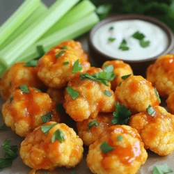 To make Air Fryer Buffalo Cauliflower, you will need: - 1 head of cauliflower, broken into bite-sized florets - 1 cup all-purpose flour - 1 cup water - 1 teaspoon garlic powder - 1 teaspoon onion powder - 1 teaspoon smoked paprika - 1/2 teaspoon sea salt - 1/2 teaspoon freshly ground black pepper - 1 cup buffalo sauce (store-bought or homemade) - 2 tablespoons olive oil - Fresh parsley, finely chopped (for garnish) - Celery sticks and ranch dressing (for serving) You can tweak this recipe for your taste. Here are some fun ideas: - Add a pinch of cayenne for extra heat. - Include a tablespoon of lemon juice for zing. - Swap the buffalo sauce for BBQ sauce for a different flavor. If you have allergies, here are some easy swaps: - Use gluten-free flour instead of all-purpose flour. - Replace the buffalo sauce with a dairy-free option if needed. - If you're avoiding oil, try using vegetable broth to keep it lighter. These ingredients create a base for a tasty snack or meal. You can check the Full Recipe for more details on how to prepare this crunchy treat! To start, gather your ingredients. You will need: - 1 head of cauliflower, broken into bite-sized florets - 1 cup all-purpose flour - 1 cup water - 1 teaspoon garlic powder - 1 teaspoon onion powder - 1 teaspoon smoked paprika - 1/2 teaspoon sea salt - 1/2 teaspoon freshly ground black pepper - 1 cup buffalo sauce - 2 tablespoons olive oil - Fresh parsley, finely chopped (for garnish) - Celery sticks and ranch dressing (for serving) Next, mix the batter. In a large bowl, whisk together the flour, water, garlic powder, onion powder, smoked paprika, sea salt, and black pepper. It should be smooth and thick enough to coat the florets well. Now, take each cauliflower floret and dip it into the batter. Make sure it is fully covered. Allow any extra batter to drip off before setting it aside. Preheat your air fryer to 400°F (200°C). This helps the cauliflower cook evenly and become crispy. Lightly spray the air fryer basket with cooking spray. This prevents sticking and helps achieve a nice texture. Place the battered florets in the basket in one layer. Do not let them touch each other. If you have too many, cook in batches. Air fry for 10-12 minutes. Halfway through, shake the basket. This ensures they cook evenly and get golden brown. While the cauliflower cooks, prepare the buffalo sauce. In another large bowl, mix the buffalo sauce and olive oil. Once the cauliflower is ready, transfer it to this bowl. Toss the florets gently to coat them with sauce. For an extra crispy finish, return the coated cauliflower to the air fryer. Cook for 3-5 more minutes. When done, remove it from the fryer. To serve, sprinkle freshly chopped parsley on top. This adds color and freshness. Enjoy your crunchy buffalo cauliflower bites with celery sticks and ranch dressing. They make the perfect snack or appetizer! For the full recipe, refer to the earlier section. To get that perfect crunch, you need a few tricks. First, coat the cauliflower well with the batter. This helps create a thick outer layer. After air frying, toss the cauliflower in buffalo sauce. Then, return them to the air fryer for a few more minutes. This will give you a crispier bite. Make sure to space the florets apart when cooking. Overcrowding can lead to sogginess. You can easily tweak the heat in your buffalo cauliflower. If you like it mild, use less buffalo sauce. Try mixing in some honey or maple syrup for sweetness. If you want it spicier, add a pinch of cayenne pepper to the batter. This gives a nice kick without being too hot. Always taste your sauce before tossing to find your perfect balance. Your air fryer is a powerful tool. Start by preheating it for about 5 minutes at 400°F (200°C). This helps the food cook evenly. Use a light spray of cooking oil on the basket. This prevents sticking and helps with browning. Remember to shake the basket halfway through cooking. This ensures all sides get that golden color. If you follow these tips, your snack will be both crunchy and flavorful. For the full recipe, refer back to the earlier section. {{image_4}} You can switch up the flavor by trying different sauces. Sriracha adds heat and a bit of sweetness. BBQ sauce gives a smoky twist. For a tangy taste, use a honey mustard blend. Each sauce brings a new vibe to the buffalo cauliflower. Feel free to mix sauces too. A combo of buffalo and ranch can be amazing! If you want to change things up, try other veggies. Broccoli florets work well and get nice and crispy. Zucchini slices can give a different flavor. You can even try mushrooms for a meaty taste. These veggies cook similarly in the air fryer. Just keep an eye on the cooking time. To make this dish vegan, swap the flour with a gluten-free mix. Use plant-based milk instead of regular water. This keeps the batter light and tasty. For gluten-free options, check the buffalo sauce label. Some brands contain gluten. With these changes, you can enjoy this snack while sticking to your diet! For the complete guide, check out the Full Recipe. After enjoying your buffalo cauliflower, let the leftover bites cool down. Place them in an airtight container. You can store them in the fridge for up to three days. This way, they stay fresh and tasty for your next snack or meal. To reheat, simply use your air fryer. Set it to 350°F (175°C) and heat for about 5-7 minutes. This will help them regain their crispy texture. You can also use an oven for reheating at the same temperature. Use glass or BPA-free plastic containers for storage. They seal well and keep the cauliflower fresh. If you have smaller portions, consider using silicone bags. They are eco-friendly and great for saving space in your fridge. For a detailed guide on making this delightful dish, check out the Full Recipe. The best way to prepare cauliflower for air frying is to cut it into bite-sized florets. Rinse the cauliflower under cold water. Pat it dry to remove excess moisture. Moisture can make it soggy instead of crispy. Then, toss the florets in a batter made from flour, spices, and water. This coating helps create that crunchy layer when air fried. Yes, you can make buffalo cauliflower ahead of time. Prepare the cauliflower bites and coat them in the batter. You can store them in the fridge for a few hours. Just remember to cook them fresh for the best crunch. You can also cook them and store them. Just reheat when ready to serve. To make homemade buffalo sauce, you need a few simple ingredients. Combine melted butter and hot sauce in a bowl. You can use any hot sauce you like. Add a pinch of garlic powder for extra flavor. Mix well until it’s smooth. Adjust the heat by adding more hot sauce if you want it spicier. You can cook frozen cauliflower in the air fryer. However, it’s best to thaw it first. This helps the batter stick better. If you cook it straight from frozen, expect longer cooking times. It may not get as crispy as fresh cauliflower. If you’re in a hurry, you can still use frozen, but fresh is best. For the full recipe, check out the ingredients and instructions above. It’s a fun and easy way to enjoy this tasty snack! This recipe for Air Fryer Buffalo Cauliflower shows that cooking can be fun and easy. We covered all the ingredients, steps, and tips to make your dish perfect. You learned how to customize flavors and adjust spice levels for your taste. Don't forget about storage tips for leftovers and reheating. Now, you can impress friends and family with a tasty and healthy snack. Enjoy your cooking journey and experiment with different flavors!