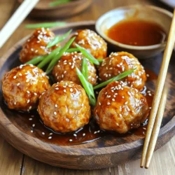 - 1 lb ground chicken - 1/4 cup panko breadcrumbs - 1/4 cup green onions, finely chopped - 1 clove garlic, minced - 1 tablespoon fresh ginger, grated - 1 tablespoon low sodium soy sauce These main ingredients form the base of your teriyaki chicken meatballs. Ground chicken gives them a tender texture. Panko breadcrumbs add a light crunch. Green onions bring a fresh taste, while garlic and ginger add depth. Low sodium soy sauce ties all the flavors together. - 1 tablespoon sesame oil - 1 tablespoon honey - 1 teaspoon freshly ground black pepper - 1/2 teaspoon salt - 1 tablespoon sesame seeds (for garnish) The additional flavorings elevate the meatballs. Sesame oil adds richness and depth. Honey gives a hint of sweetness that balances the soy sauce. Black pepper and salt enhance the overall taste. Lastly, sesame seeds provide a delightful crunch and visual appeal. - Types of cooking oil suitable for frying - Importance of oil for crispiness When frying your meatballs, choose an oil with a high smoke point. Good options include canola oil, vegetable oil, or peanut oil. The right oil helps achieve a crispy exterior. Crisp meatballs add a satisfying texture to each bite. Always heat the oil until it shimmers, ensuring even cooking and browning. For the complete recipe, check the Full Recipe section. First, grab a large mixing bowl. Add the ground chicken, panko breadcrumbs, finely chopped green onions, minced garlic, and grated ginger. This mix gives your meatballs great taste. Next, pour in the low sodium soy sauce, sesame oil, honey, black pepper, and salt. Now, mix all the ingredients thoroughly. You can use your hands or a spoon. Ensure everything is well blended. This step is key for flavor. If you skip it, your meatballs might not taste as good. Once your mixture is ready, it’s time to shape the meatballs. Take a small amount of the mixture in your hand. Aim for about one inch in diameter. This size cooks well and stays juicy. You should end up with around 20 meatballs. For easier shaping, wet your hands with a little water. This helps stop the mixture from sticking. Keep your meatballs uniform in size. This helps them cook evenly. Heat a large skillet over medium heat. Add the cooking oil and let it shimmer. This means it’s ready for the meatballs. Gently place the meatballs in the skillet. Make sure to give them space. Cook for about 5-7 minutes. Turn them occasionally for even browning. The meatballs should be golden on all sides. Check that they are fully cooked. The internal temperature should reach 165°F (75°C). These steps ensure your teriyaki chicken meatballs come out tasty and appealing. For the full recipe, refer to the link. Enjoy your cooking! To adjust the seasoning for your taste, start simple. Add a pinch of salt or a dash of soy sauce to boost flavor. You can also try adding a bit more ginger or garlic for a kick. Always taste your mixture before cooking. To keep the meatballs juicy, do not overmix the meat. Just mix until combined. Also, use ground chicken with a bit of fat for moisture. This helps prevent dry meatballs. If your meatballs fall apart, it’s often due to not enough binding. Use more panko breadcrumbs or even an egg to hold them together. When shaping, make sure to pack them firmly but not too tight. Cooking temperature is key. Medium heat works best. If it’s too hot, the outside burns while the inside stays raw. Aim for a nice golden brown on all sides for the best texture. For serving, place the teriyaki chicken meatballs on a nice platter. Garnish with chopped green onions and sesame seeds for color. This makes your dish look as good as it tastes. Pair your meatballs with steamed rice and sautéed veggies. This way, you create a complete meal that is both tasty and colorful. For an extra touch, drizzle some teriyaki sauce over your rice. {{image_4}} You can easily swap ground chicken for turkey or beef. Turkey gives a leaner meatball with a nice flavor. Beef will add richness, but it might be a bit greasier. Simply use the same amount of ground turkey or beef as the chicken in the Full Recipe. If you're gluten-free, use gluten-free breadcrumbs instead of panko breadcrumbs. Many brands offer great options that taste just as good. You can also make your own by grinding gluten-free crackers or oats. You can mix up the sauce for your meatballs. Try sweet chili sauce for a spicy kick. You can also use a honey-soy mix for a simple glaze. If you're in a hurry, store-bought teriyaki sauce works well too. Just check the label for added sugars. Making your sauce at home is easy. Combine soy sauce, honey, and a splash of vinegar for a fresh taste. Homemade sauces often taste better and let you control the sweetness. You have options for how to cook these meatballs. Oven-baking gives them a nice, even cook. Preheat the oven to 400°F (200°C) and bake for 15-20 minutes. This method is hands-off and healthier. Frying is another method that creates a crispy outer layer. Heat oil over medium heat and fry for about 5-7 minutes. If you want to set it and forget it, use a crockpot. Cook the meatballs on low for about 4 hours. This method lets the flavors meld together beautifully. After you enjoy your teriyaki chicken meatballs, store any leftovers. First, let the meatballs cool down. Place them in an airtight container. This keeps them fresh. You can refrigerate them for up to three days. If you want to keep them longer, consider freezing. Use freezer-safe containers or bags. Make sure to remove as much air as possible. This helps prevent freezer burn. To reheat meatballs, use the stovetop or microwave. If using a skillet, add a little water or sauce. This keeps them moist while heating. Heat them on medium until warm. If using a microwave, place them on a plate. Cover the plate with a damp paper towel. Heat in 30-second bursts. Check often to avoid overheating. Overcooked meatballs can become dry and tough. If you want to freeze meatballs, do it right. For uncooked meatballs, place them on a baking sheet. Make sure they don’t touch each other. Freeze them for about an hour. Once frozen, transfer them to a freezer bag. Seal tightly. For cooked meatballs, let them cool first. Then, place them in freezer-safe containers. Label them with the date. Frozen meatballs can last for up to three months. Teriyaki chicken meatballs stay fresh for about 3 to 4 days in the fridge. Make sure to store them in an airtight container. This keeps them safe to eat and helps them maintain flavor. Yes, you can make teriyaki chicken meatballs ahead of time. You can prepare the meatball mix and shape them a day before cooking. Store them in the fridge until you are ready to cook. You can also cook them ahead and reheat them later. I love serving teriyaki chicken meatballs with steamed rice or noodles. Some great sides include stir-fried vegetables or a simple salad. For drinks, try green tea or a light lemonade to balance the meal. For the Full Recipe, click [here](#). In this post, we covered the key ingredients for delicious teriyaki chicken meatballs, including ground chicken and seasonings. I shared steps for mixing, shaping, and cooking to ensure great texture and taste. I offered tips to enhance flavors, suggested variations, storage methods, and even answered common questions. With these tools, you can create juicy, tasty meatballs tailored to your preferences. Enjoy experimenting with flavors and cooking methods for your perfect dish!