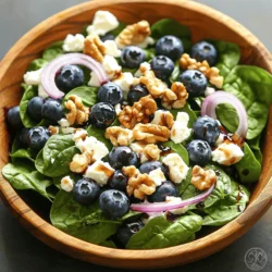 - 2 cups fresh baby spinach - 1 cup blueberries (fresh or frozen) - 1/2 cup feta cheese, crumbled - 1/4 cup walnuts, roughly chopped - 1/4 cup red onion, thinly sliced - 3 tablespoons extra virgin olive oil - 1 tablespoon balsamic vinegar - 1 tablespoon honey - Salt and freshly cracked black pepper, to taste When I think about a salad that pops with flavor, this one comes to mind. The mix of sweet blueberries and tangy feta cheese creates a taste explosion. You can use fresh or frozen blueberries, but fresh ones are my favorite. They burst with juice and flavor. The feta adds a creamy, salty touch. I love crumbling it into small bits for even distribution. The walnuts give a nice crunch. I recommend roughly chopping them to ensure the pieces are just right. The red onion adds a sharp bite that balances the sweetness. Using thin slices helps it blend well with the other flavors. For dressing, I stick to simple ingredients. Extra virgin olive oil brings richness, while balsamic vinegar adds depth. A touch of honey sweetens the mix just enough. I always season with salt and pepper to enhance all the flavors. This Blueberry Feta Salad is not only tasty but also colorful. The green spinach, blue berries, and white feta create a beautiful dish. You can find the full recipe above to guide you through the steps. Enjoy making this salad; it’s a real treat! 1. Start by picking a large salad bowl. In this bowl, combine: - 2 cups fresh baby spinach - 1 cup blueberries (fresh or frozen, thawed if frozen) - 1/2 cup feta cheese, crumbled - 1/4 cup walnuts, roughly chopped This mix creates a colorful, tasty base. 2. Next, grab a smaller bowl. Whisk together: - 3 tablespoons extra virgin olive oil - 1 tablespoon balsamic vinegar - 1 tablespoon honey - Salt and freshly cracked black pepper to taste Mix until the ingredients blend smoothly. 3. Pour the dressing over the salad in the large bowl. 4. Use tongs or a fork to toss the salad gently. Make sure everything gets coated, but be careful with the blueberries. 5. Now, add 1/4 cup thinly sliced red onion to the mix. Toss it again lightly. 6. You can serve the salad right away. If you let it rest for about 10 minutes, the flavors will mix even better. - Serve the salad right away or let it sit for 10 minutes to enhance the taste. - For a great look, arrange the salad on a big platter or in individual bowls. - Add a sprinkle of feta and walnuts on top for an extra touch. For the full recipe, check out the [Full Recipe]. To make your Blueberry Feta Salad shine, always use fresh ingredients. Fresh baby spinach is tender and full of flavor. Look for bright green leaves without any wilting. For blueberries, fresh ones burst with juice. If you choose frozen blueberries, thaw them properly. Place them in a bowl and let them sit at room temperature for about 30 minutes. This way, they regain their shape and flavor without becoming mushy. You can create your own dressings at home to suit your taste. A classic mix is equal parts olive oil and vinegar, with a dash of honey. For a twist, try adding a splash of orange juice. This will add a sweet and tangy touch. If you want more sweetness, use maple syrup instead of honey. You can adjust the flavors to fit your preference. Be bold and experiment with different ingredients. It’s all about finding what makes your salad sing. For the full recipe, check out the details above. {{image_4}} You can easily make this Blueberry Feta Salad your own. Adding protein boosts its heartiness. Try grilled chicken or shrimp for a filling meal. You can also add chickpeas for a vegetarian option. If you want to switch things up, consider changing the nuts or cheese. Walnuts add a nice crunch, but you can use pecans or almonds. For cheese, goat cheese works well. It gives a creamy texture and a tangy taste that pairs beautifully with blueberries. Seasonal fruits and vegetables can make this salad exciting all year round. In summer, you might add sliced peaches or strawberries. In fall, consider chopped apples or pears. Each fruit brings a unique flavor and keeps the salad fresh. You can also adapt the dressing based on the season. For summer, a light lemon vinaigrette refreshes the dish. In winter, a creamy dressing can warm it up. These small changes can transform your salad and keep it exciting! To keep your Blueberry Feta Salad fresh, store it correctly. Place any leftover salad in an airtight container. This method helps to prevent air from making the salad wilt. If you store it this way, it lasts for about 1 to 3 days. For the best results, keep the components separate. Store the spinach, blueberries, and feta in different containers. This keeps each ingredient fresh and tasty. Walnuts can also stay crunchy if stored in a cool, dry place. Meal prep makes salad making easy. You can wash and chop all your ingredients in advance. Store each in separate containers in the fridge. This way, you have everything ready when you want to make the salad. Assemble the salad just before serving. This keeps the flavors fresh and the textures crisp. Toss the salad with dressing right before you eat. This helps you enjoy the bright flavors of your Blueberry Feta Salad. For the full recipe, check [Full Recipe]. Blueberries are small but mighty. They are high in vitamins C and K. They also contain antioxidants, which help protect your cells. Feta cheese adds protein and calcium. This combination makes the salad both tasty and healthy. The fiber in spinach adds more health benefits, too. Together, these ingredients create a nutrient-rich dish. Yes, you can prepare the salad ahead. To keep it fresh, store the dressing separately. Mix the salad ingredients in a bowl but leave out the dressing. When you’re ready to eat, pour on the dressing and toss. This way, your salad stays crisp and colorful. If you want a different cheese, try goat cheese or ricotta. Both have a creamy texture. For a dairy-free option, use almond cheese or tofu. These choices can fit different diets and still taste great. To keep your salad crisp, follow a few tips. First, wash and dry your spinach well. Use a salad spinner if you have one. Second, add the dressing just before serving. This prevents the greens from wilting. Lastly, store extras in separate containers. This keeps everything fresh for your next meal. For a detailed recipe, check the [Full Recipe]. This salad combines fresh spinach, blueberries, and feta for a tasty treat. You learned easy steps to prepare and serve it. I shared tips to keep your ingredients fresh and how to customize the recipe for your tastes. With simple storage methods, you can enjoy leftovers too. When you create this salad, let your creativity shine while keeping it healthy. Enjoy experimenting and sharing this dish with friends!