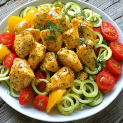 For this dish, you need simple and fresh ingredients. Here is what you will use: - 2 boneless, skinless chicken breasts, diced into bite-sized pieces - 1 cup dill pickle juice - 1 tablespoon ranch seasoning mix - 2 medium zucchini, spiralized into zoodles - 1 bell pepper, sliced - 1 cup cherry tomatoes, halved - 2 tablespoons olive oil, divided - 1 teaspoon garlic powder - 1/2 teaspoon black pepper - Fresh dill sprigs, for garnish Each ingredient adds its own flavor. The chicken brings protein, while zoodles keep it light. The ranch adds a creamy taste, and the pickle juice gives it a tangy kick. You can add more to this dish for extra flavor. Consider these options: - Red pepper flakes for heat - Green onions for freshness - Lemon juice for brightness - Parmesan cheese for a cheesy touch Feel free to mix and match. These extras can make your meal even more special. You may not have all ingredients on hand. Here are some easy swaps: - Chicken can be replaced with turkey or tofu for a vegetarian option. - Zoodles can be swapped for other veggies like spaghetti squash or carrots. - Ranch seasoning can be homemade with herbs and spices if needed. These substitutions keep the dish delicious. Don’t hesitate to get creative with what you have. For the full recipe, check out the complete guide above! First, gather your ingredients. Start by taking 2 boneless, skinless chicken breasts. Dice them into bite-sized pieces. In a medium bowl, mix the chicken with 1 cup of dill pickle juice. Make sure the chicken is fully covered. Cover the bowl with plastic wrap. Place it in the fridge for at least 30 minutes. This step is key for adding flavor. After marinating, take the chicken out of the pickle juice. Discard the marinade. Heat a large skillet over medium-high heat. Add 1 tablespoon of olive oil to the pan. Once hot, add the chicken pieces. Sprinkle 1 tablespoon of ranch seasoning mix over the chicken. Cook for about 6 to 8 minutes. You want the chicken to turn golden brown and be cooked through. When done, transfer the chicken to a plate. Set it aside for later. In the same skillet, pour in another tablespoon of olive oil. Heat it up, then add the sliced bell pepper. Sauté for 3 to 4 minutes until it softens. Now, add the spiralized zucchini and halved cherry tomatoes. Season with 1 teaspoon of garlic powder and 1/2 teaspoon of black pepper. Toss everything gently in the skillet. Cook for 2 to 3 more minutes. The zoodles should be tender yet still crisp. Next, return the cooked chicken to the skillet. Stir everything together well. Let it cook for another 1 to 2 minutes. This helps the flavors mix. Once done, remove the skillet from the heat. Garnish your dish with fresh dill sprigs. Serve warm and enjoy your pickle ranch chicken over zoodles. For the complete recipe, check out the Full Recipe. Marinating chicken adds flavor and moisture. Use dill pickle juice for a tangy taste. I recommend marinating your chicken for at least 30 minutes. This time helps the chicken soak in the pickle flavor. You can marinate for longer if you want a stronger taste. Just keep it in the fridge. Always use a covered bowl to prevent spills and keep it fresh. Zoodles can be tricky to cook right. Start by spiralizing fresh zucchini for the best texture. Avoid overcooking zoodles to keep them crisp. Sauté them for just 2-3 minutes. They should be tender but still have a bite. Toss them with the other veggies to mix flavors. This will keep them from getting too soft. For a full meal, serve your pickle ranch chicken over zoodles. Add a side salad for extra crunch and freshness. You can also serve it with crusty bread to soak up the juices. If you want more flavor, sprinkle feta cheese or crushed red pepper on top. Fresh dill as a garnish adds a nice touch too. Check out the Full Recipe for more ideas to enjoy this dish! {{image_4}} You can switch up the veggies in your stir fry. Try using broccoli or snap peas for a crunchy twist. Carrots also add a nice color and sweetness. If you like greens, toss in some spinach or kale. Each veggie brings its own taste and texture, making your dish unique. If you want to change the protein, consider tofu or tempeh for a plant-based option. Shrimp can also work well if you enjoy seafood. For a heartier choice, use beef or pork. Just make sure to adjust the cooking time for each protein type. Experiment with spices to change the flavor. Add chili flakes for heat or paprika for smokiness. If you prefer a zestier taste, try lemon pepper or garlic herb blends. You can also mix in some soy sauce or sriracha for an Asian flair. Each seasoning creates a new taste adventure in your dish. For the full recipe, check the earlier section. After enjoying your Pickle Ranch Chicken and Zoodle Stir Fry, store any leftovers in an airtight container. This keeps your dish fresh. Make sure to let it cool down before sealing it. You can keep it in the fridge for up to three days. If you know you won't eat it soon, consider freezing it. To reheat, use a skillet on low heat. Add a splash of water or broth to keep the zoodles moist. Stir gently until everything is heated through. You can also use a microwave. Warm it in 30-second intervals, stirring in between. This way, it won’t dry out. If you want to freeze your stir fry, separate the chicken and zoodles. The chicken can freeze well for up to three months. Use a freezer-safe bag or container. Zoodles do not freeze well since they can get mushy. Consider storing just the chicken for a quick meal later. For full details on making this dish, check the Full Recipe. To make this dish, start by marinating the chicken. Mix diced chicken with dill pickle juice in a bowl. Let it sit for at least 30 minutes. This step adds a tangy flavor. Next, heat olive oil in a skillet and cook the chicken with ranch seasoning until golden. Then, stir fry bell pepper, zoodles, and cherry tomatoes. Season with garlic powder and black pepper. Finally, combine everything in the skillet and serve it warm. For the full recipe, check out the details provided earlier. This dish pairs well with many sides. Try serving it with a fresh salad or crusty bread. You can also add a side of rice or quinoa for more texture. For a low-carb option, serve with steamed broccoli or cauliflower rice. These options will complement the flavors while adding nutrition. Yes, you can prepare this recipe in advance. Marinate the chicken a day before. This helps the flavors develop even more. You can also chop the vegetables ahead of time. Store them in airtight containers in the fridge. When ready to cook, just stir fry and combine everything. Absolutely! Pickle ranch chicken and zoodle stir fry is great for meal prep. You can store it in meal prep containers. Keep the chicken and veggies separate if you prefer. It stays fresh for up to four days in the fridge. Just reheat and enjoy a quick, healthy meal. In this blog post, we explored how to make a tasty Pickle Ranch Chicken and Zoodle Stir Fry. We covered key ingredients and optional add-ins for extra flavor. I shared step-by-step cooking instructions to guide you. You learned tips for marinating and cooking chicken, plus how to perfect your zoodles. We also looked at some fun variations and how to store leftovers. This dish is versatile and perfect for meal prep. Dive into cooking, and enjoy a delicious meal!