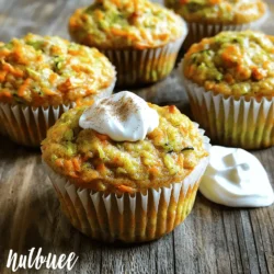 To make these delicious muffins, gather the following ingredients: - 1 cup freshly grated zucchini (approximately 1 medium zucchini) - 1 cup freshly grated carrots (approximately 2 medium carrots) - 1/2 cup whole wheat flour - 1/2 cup rolled oats - 1/2 teaspoon baking soda - 1 teaspoon baking powder - 1 teaspoon ground cinnamon - 1/4 teaspoon freshly grated nutmeg - 1/4 teaspoon sea salt - 1/2 cup honey or pure maple syrup - 1/4 cup unsweetened applesauce - 2 large eggs, at room temperature - 1 teaspoon pure vanilla extract - 1/4 cup chopped walnuts or pecans (optional for added crunch) Each muffin is packed with nutrients. Here’s a quick look: - Calories: About 150 - Protein: 3 grams - Carbs: 25 grams - Fiber: 3 grams - Sugars: 6 grams - Fats: 5 grams - Vitamin A: 25% of Daily Value - Calcium: 5% of Daily Value These muffins offer a good mix of vitamins and minerals, making them a great snack or breakfast item. Using fresh ingredients is key for great flavor and nutrition. Fresh zucchini and carrots add moisture and sweetness, making your muffins tender. Grated vegetables create a lovely texture and boost fiber content. Always use ripe, high-quality produce. This choice enhances taste and health benefits. Fresh ingredients also ensure that your muffins rise well and taste vibrant. So, whenever possible, shop local and seasonal for the best results. Enjoy the full recipe for more guidance! Making Healthy Carrot Zucchini Muffins is easy and fun. Follow these steps to get tasty muffins. You need fresh veggies, a few basic ingredients, and about 35 minutes. 1. Preheat the Oven: Start by setting your oven to 350°F (175°C). Line your muffin tin with paper liners or spray it lightly with cooking spray. 2. Prep the Vegetables: In a medium bowl, mix the grated zucchini and carrots. Use a towel to squeeze out excess moisture. This step will help your muffins stay fluffy. 3. Mix Dry Ingredients: In a large bowl, whisk together whole wheat flour, rolled oats, baking soda, baking powder, cinnamon, nutmeg, and sea salt. Make sure everything is mixed well. 4. Combine Wet Ingredients: In another bowl, whisk honey (or maple syrup), applesauce, eggs, and vanilla. Blend until smooth. 5. Combine Ingredients: Pour the wet mix into the dry ingredients. Stir gently until just combined. Avoid overmixing to keep muffins soft. 6. Add Vegetables and Nuts: Fold in the zucchini and carrots. If you like, add chopped nuts for extra crunch. 7. Fill the Muffin Cups: Spoon the batter into the cups, filling each about two-thirds full. This helps them rise nicely. 8. Bake: Put the muffin tin in the oven and bake for 18-20 minutes. Check for doneness with a toothpick; it should come out clean. 9. Cool: Let the muffins cool in the pan for 5 minutes. Then, move them to a wire rack to cool completely. To get the best muffin texture, keep these tips in mind: - Use fresh zucchini and carrots for the best flavor. - Squeeze out moisture to avoid soggy muffins. - Do not overmix; this keeps your muffins light and fluffy. - Use a toothpick to check for doneness; look for a clean pick. Follow these steps, and you'll enjoy delightful Healthy Carrot Zucchini Muffins! For the full recipe, check out the earlier sections. When making Healthy Carrot Zucchini Muffins, a few common mistakes can ruin your batch. First, do not skip squeezing the zucchini and carrots. Excess moisture can make the muffins soggy. Second, avoid overmixing the batter. This can lead to dense muffins instead of light and fluffy ones. Lastly, check your oven temperature. An oven that is too hot can burn the muffins quickly. You can easily substitute some ingredients in this recipe. For whole wheat flour, try using almond flour for a gluten-free option. Instead of honey, you can use agave syrup or maple syrup for sweetness. If you want a dairy-free option, replace the eggs with flax eggs. Just mix one tablespoon of ground flaxseed with two and a half tablespoons of water. To boost flavor and nutrition, add spices like ginger or cloves. You can also mix in nuts, seeds, or dried fruits for extra texture. Consider adding a scoop of protein powder for a health kick. For a fun twist, try adding chocolate chips or citrus zest. These small changes can make your muffins even more delicious and healthy. {{image_4}} You can easily change the taste of your muffins. Adding chocolate chips makes them sweet and fun. Try using dark chocolate for a richer flavor. Dried fruits like raisins or cranberries add chewiness and natural sweetness. Nuts like walnuts or pecans give extra crunch. Just mix these add-ins into the batter when you fold in the veggies. If you want gluten-free muffins, use almond flour or a gluten-free flour blend. Both work well in this recipe. Be sure to check that your baking powder is gluten-free too. You may need to adjust the liquid slightly. This helps keep the muffins moist and fluffy. For a savory twist, add herbs like thyme or rosemary to the batter. They pair well with the veggies. You can also mix in shredded cheese, like cheddar or feta. This adds a lovely salty taste to your muffins. Simply fold them in the batter, just like you would with nuts. These savory muffins are perfect for a snack or a light lunch. For the full recipe, check out the details above. Enjoy exploring these fun variations! To keep your Healthy Carrot Zucchini Muffins fresh, store them in an airtight container. This helps keep moisture in while preventing them from drying out. You can place a piece of parchment paper between the muffins if you stack them. This avoids sticking and keeps them fluffy. Store them at room temperature for up to three days. If you need more time, consider freezing them. Freezing is a great way to save muffins for later. First, let the muffins cool completely on a wire rack. Once cool, wrap each muffin tightly in plastic wrap. Then, place the wrapped muffins in a freezer bag or airtight container. They will stay fresh for up to three months. When you want to enjoy one, just take it out and let it thaw in the fridge overnight. To enjoy your muffins warm, you can reheat them in several ways. The oven method is best for a crispy top. Preheat your oven to 350°F (175°C) and bake the muffins for about 5-10 minutes. For a quicker option, microwave one muffin for 15-20 seconds. This keeps the inside soft and warm. Enjoy your muffins like they just came out of the oven! Yes, you can leave out the nuts. The muffins will still taste great. If you want more crunch, try adding seeds instead. Sunflower seeds or pumpkin seeds work well. Use a box grater or a food processor. Both tools make quick work of grating. If using a box grater, choose the side with the largest holes for best results. Grate both zucchini and carrots separately. This helps you control the moisture levels better. These muffins last about three days at room temperature. Store them in an airtight container. For longer storage, freeze them. They can last for up to three months in the freezer. Just thaw them at room temperature when you are ready to eat. For the complete muffin experience, check out the Full Recipe! Healthy Carrot Zucchini Muffins are a tasty treat you can enjoy. We covered the key ingredients, how to prepare them, and tips to avoid common mistakes. You learned about flavor variations and smart storage methods. Remember, fresh ingredients play a big role in taste and nutrition. With these muffins, you can enjoy a healthy snack any time. Try making them your own with different add-ins. You will love experimenting and sharing them with family and friends. Happy baking!