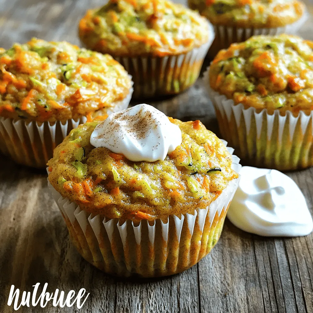 To make these delicious muffins, gather the following ingredients: - 1 cup freshly grated zucchini (approximately 1 medium zucchini) - 1 cup freshly grated carrots (approximately 2 medium carrots) - 1/2 cup whole wheat flour - 1/2 cup rolled oats - 1/2 teaspoon baking soda - 1 teaspoon baking powder - 1 teaspoon ground cinnamon - 1/4 teaspoon freshly grated nutmeg - 1/4 teaspoon sea salt - 1/2 cup honey or pure maple syrup - 1/4 cup unsweetened applesauce - 2 large eggs, at room temperature - 1 teaspoon pure vanilla extract - 1/4 cup chopped walnuts or pecans (optional for added crunch) Each muffin is packed with nutrients. Here’s a quick look: - Calories: About 150 - Protein: 3 grams - Carbs: 25 grams - Fiber: 3 grams - Sugars: 6 grams - Fats: 5 grams - Vitamin A: 25% of Daily Value - Calcium: 5% of Daily Value These muffins offer a good mix of vitamins and minerals, making them a great snack or breakfast item. Using fresh ingredients is key for great flavor and nutrition. Fresh zucchini and carrots add moisture and sweetness, making your muffins tender. Grated vegetables create a lovely texture and boost fiber content. Always use ripe, high-quality produce. This choice enhances taste and health benefits. Fresh ingredients also ensure that your muffins rise well and taste vibrant. So, whenever possible, shop local and seasonal for the best results. Enjoy the full recipe for more guidance! Making Healthy Carrot Zucchini Muffins is easy and fun. Follow these steps to get tasty muffins. You need fresh veggies, a few basic ingredients, and about 35 minutes. 1. Preheat the Oven: Start by setting your oven to 350°F (175°C). Line your muffin tin with paper liners or spray it lightly with cooking spray. 2. Prep the Vegetables: In a medium bowl, mix the grated zucchini and carrots. Use a towel to squeeze out excess moisture. This step will help your muffins stay fluffy. 3. Mix Dry Ingredients: In a large bowl, whisk together whole wheat flour, rolled oats, baking soda, baking powder, cinnamon, nutmeg, and sea salt. Make sure everything is mixed well. 4. Combine Wet Ingredients: In another bowl, whisk honey (or maple syrup), applesauce, eggs, and vanilla. Blend until smooth. 5. Combine Ingredients: Pour the wet mix into the dry ingredients. Stir gently until just combined. Avoid overmixing to keep muffins soft. 6. Add Vegetables and Nuts: Fold in the zucchini and carrots. If you like, add chopped nuts for extra crunch. 7. Fill the Muffin Cups: Spoon the batter into the cups, filling each about two-thirds full. This helps them rise nicely. 8. Bake: Put the muffin tin in the oven and bake for 18-20 minutes. Check for doneness with a toothpick; it should come out clean. 9. Cool: Let the muffins cool in the pan for 5 minutes. Then, move them to a wire rack to cool completely. To get the best muffin texture, keep these tips in mind: - Use fresh zucchini and carrots for the best flavor. - Squeeze out moisture to avoid soggy muffins. - Do not overmix; this keeps your muffins light and fluffy. - Use a toothpick to check for doneness; look for a clean pick. Follow these steps, and you'll enjoy delightful Healthy Carrot Zucchini Muffins! For the full recipe, check out the earlier sections. When making Healthy Carrot Zucchini Muffins, a few common mistakes can ruin your batch. First, do not skip squeezing the zucchini and carrots. Excess moisture can make the muffins soggy. Second, avoid overmixing the batter. This can lead to dense muffins instead of light and fluffy ones. Lastly, check your oven temperature. An oven that is too hot can burn the muffins quickly. You can easily substitute some ingredients in this recipe. For whole wheat flour, try using almond flour for a gluten-free option. Instead of honey, you can use agave syrup or maple syrup for sweetness. If you want a dairy-free option, replace the eggs with flax eggs. Just mix one tablespoon of ground flaxseed with two and a half tablespoons of water. To boost flavor and nutrition, add spices like ginger or cloves. You can also mix in nuts, seeds, or dried fruits for extra texture. Consider adding a scoop of protein powder for a health kick. For a fun twist, try adding chocolate chips or citrus zest. These small changes can make your muffins even more delicious and healthy. {{image_4}} You can easily change the taste of your muffins. Adding chocolate chips makes them sweet and fun. Try using dark chocolate for a richer flavor. Dried fruits like raisins or cranberries add chewiness and natural sweetness. Nuts like walnuts or pecans give extra crunch. Just mix these add-ins into the batter when you fold in the veggies. If you want gluten-free muffins, use almond flour or a gluten-free flour blend. Both work well in this recipe. Be sure to check that your baking powder is gluten-free too. You may need to adjust the liquid slightly. This helps keep the muffins moist and fluffy. For a savory twist, add herbs like thyme or rosemary to the batter. They pair well with the veggies. You can also mix in shredded cheese, like cheddar or feta. This adds a lovely salty taste to your muffins. Simply fold them in the batter, just like you would with nuts. These savory muffins are perfect for a snack or a light lunch. For the full recipe, check out the details above. Enjoy exploring these fun variations! To keep your Healthy Carrot Zucchini Muffins fresh, store them in an airtight container. This helps keep moisture in while preventing them from drying out. You can place a piece of parchment paper between the muffins if you stack them. This avoids sticking and keeps them fluffy. Store them at room temperature for up to three days. If you need more time, consider freezing them. Freezing is a great way to save muffins for later. First, let the muffins cool completely on a wire rack. Once cool, wrap each muffin tightly in plastic wrap. Then, place the wrapped muffins in a freezer bag or airtight container. They will stay fresh for up to three months. When you want to enjoy one, just take it out and let it thaw in the fridge overnight. To enjoy your muffins warm, you can reheat them in several ways. The oven method is best for a crispy top. Preheat your oven to 350°F (175°C) and bake the muffins for about 5-10 minutes. For a quicker option, microwave one muffin for 15-20 seconds. This keeps the inside soft and warm. Enjoy your muffins like they just came out of the oven! Yes, you can leave out the nuts. The muffins will still taste great. If you want more crunch, try adding seeds instead. Sunflower seeds or pumpkin seeds work well. Use a box grater or a food processor. Both tools make quick work of grating. If using a box grater, choose the side with the largest holes for best results. Grate both zucchini and carrots separately. This helps you control the moisture levels better. These muffins last about three days at room temperature. Store them in an airtight container. For longer storage, freeze them. They can last for up to three months in the freezer. Just thaw them at room temperature when you are ready to eat. For the complete muffin experience, check out the Full Recipe! Healthy Carrot Zucchini Muffins are a tasty treat you can enjoy. We covered the key ingredients, how to prepare them, and tips to avoid common mistakes. You learned about flavor variations and smart storage methods. Remember, fresh ingredients play a big role in taste and nutrition. With these muffins, you can enjoy a healthy snack any time. Try making them your own with different add-ins. You will love experimenting and sharing them with family and friends. Happy baking!