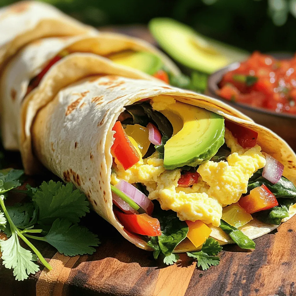 Here are the ingredients you will need for your Veggie Packed Breakfast Burritos: - 4 large flour tortillas - 1 cup black beans, rinsed and drained - 1 cup assorted bell peppers (red, yellow, green), diced - 1 small red onion, finely diced - 1 cup fresh spinach, chopped - 4 large eggs - 1/2 cup shredded cheese (cheddar or a Mexican blend) - 1 ripe avocado, sliced - 2 tablespoons olive oil - 1 teaspoon ground cumin - 1 teaspoon smoked paprika - Salt and pepper, to taste - Salsa and fresh cilantro, for serving These ingredients come together to create a tasty and healthy breakfast. The mix of beans, veggies, and eggs provides protein and fiber. Using fresh ingredients makes a big difference in flavor. You can customize it too! Feel free to swap in your favorite veggies or the cheese you love most. For the full recipe, check out Veggie Packed Breakfast Burritos. Enjoy making them! - Sauté the onions and bell peppers: Start by heating 2 tablespoons of olive oil in a large skillet over medium heat. Add 1 small red onion, finely diced, and 1 cup of assorted bell peppers, diced. Cook for about 5 minutes until the onions turn soft and fragrant. The colors will make your dish look bright and fresh. - Add spinach and black beans: Next, stir in 1 cup of fresh spinach, chopped, and 1 cup of black beans, rinsed and drained. Cook for another 2-3 minutes until the spinach wilts. Season with 1 teaspoon of ground cumin, 1 teaspoon of smoked paprika, and salt and pepper to taste. This mix adds flavor and nutrition. - Whisk and season the eggs: In a bowl, crack 4 large eggs and whisk them well. Add a pinch of salt and pepper. This step makes sure the eggs are tasty. - Cook until just set: Pour the egg mixture into a non-stick skillet over medium heat. Stir gently for about 3-4 minutes until the eggs are just set. Avoid overcooking them, as you want them soft and fluffy. - Fill the tortillas: Lay a large flour tortilla flat on a clean surface. Spoon in some of the vegetable-bean mix, about 1/4 cup. Top with a scoop of scrambled eggs and a sprinkle of 1/2 cup of shredded cheese for added creaminess. - Wrap the burritos securely: Fold the sides of the tortilla over the filling, then roll it up from the bottom. Tuck in the filling as you go to keep everything inside. Repeat this with the rest of the tortillas. - Toast each burrito for extra crunch: To add a nice crunch, place the wrapped burritos in the skillet over medium heat. Toast each side for about 2-3 minutes until the tortillas turn golden brown and crispy. This step is optional, but it makes the burritos even better. For the full recipe, check the details above to make these tasty veggie-packed breakfast burritos! To make your burritos perfect, avoid overfilling them. It helps with wrapping and keeps everything inside. A good amount to fill is about a third of the tortilla. This way, you can easily roll them up without making a mess. When cooking the fillings, keep an eye on the time. Sauté the onions and peppers for about 5 minutes. They should be tender but not mushy. Then, add the spinach and beans for just a few more minutes. This keeps the veggies fresh and colorful. These burritos taste great with salsa and fresh cilantro. The salsa adds a nice kick, while the cilantro gives a fresh flavor. Serve your burritos warm for the best taste. You can slice them in half for easy eating. Enjoy your meal with a side of salsa for dipping! {{image_4}} You can easily change the beans in your burrito. Try using lentils or quinoa instead. Both options add protein and a nice texture. You can also add more greens. Kale or Swiss chard works well. These greens boost nutrients and flavor. Want more protein? You can include diced chicken or tofu. Both options add great taste and texture. If you prefer a lighter meal, use egg whites instead of whole eggs. This keeps your burrito tasty while lowering fat. Do you like heat? Add jalapeños for a spicy kick. They add flavor and fire. You can also use a spicy cheese blend. This gives your burrito an extra layer of flavor. Adjust the spice to suit your taste. For the full recipe, check out the Veggie Packed Breakfast Burritos. To keep your veggie packed breakfast burritos fresh, store them right. Place them in an airtight container. They last in the fridge for about 3 to 4 days. If you want to keep them longer, consider freezing. Wrap each burrito in plastic wrap, then put them in a freezer bag. They can stay in the freezer for up to 3 months. This method keeps them tasty and easy to grab. When it’s time to enjoy your leftovers, you have a few options. You can use a microwave or a skillet. The microwave is quick. Heat each burrito on high for about 1 to 2 minutes. Make sure to check if it’s hot all the way through. Using a skillet is a great choice too. Place your burrito in a heated skillet. Cook on medium heat for about 3 to 4 minutes on each side. This method helps keep the tortilla crispy. To prevent sogginess, avoid covering the burritos while warming them. This keeps the tortilla nice and firm. Enjoy your delicious meal, even the next day! For the full recipe, refer to the main article. These breakfast burritos last about 3 to 4 days in the fridge. To keep them fresh, store them in an airtight container. Make sure they are cooled before you seal them up. If you want to save them longer, consider freezing! Yes, you can make these burritos ahead! I suggest preparing the filling and wrapping them up a day in advance. Store them in the fridge until you're ready to eat. This way, you can enjoy a quick breakfast without extra cooking. If you want a vegan option, try using tofu or chickpea flour. Silken tofu works well when blended and scrambled. You can also use flax eggs by mixing ground flaxseed with water. Each choice gives a great texture and flavor. You can easily adjust the spice level to fit your taste. Add diced jalapeños or a splash of hot sauce for heat. If you prefer milder flavors, skip the spicy elements. Experiment until you find your perfect balance! Toasting the burritos is optional, but it adds a nice crunch. It also warms up the filling nicely. If you like a crispy texture, I recommend toasting them in a skillet for a few minutes. Enjoying the burritos warm enhances the flavors. These breakfast burritos blend fresh veggies, eggs, and spices for a tasty meal. You learned the steps for making and assembling them. I shared tips for perfecting your burrito and suggested easy ways to make it your own. Remember, whether you add protein or spice, these burritos can fit your taste. Enjoy them fresh or save leftovers for later. With this recipe, you can enjoy a flavorful breakfast anytime.
