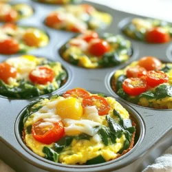 - 6 large eggs - 1 cup fresh spinach, finely chopped - 1/2 cup bell pepper, diced - 1/2 cup cherry tomatoes, cut in half - 1/4 cup onion, finely chopped - 1/4 cup shredded low-fat cheese (optional) - Salt and black pepper to taste - 1 teaspoon garlic powder - 1 teaspoon dried oregano - Olive oil spray for greasing - 1/2 cup mushrooms, diced - 1/4 cup cooked turkey or chicken, chopped - Fresh herbs like basil or parsley - Eggs: High in protein and rich in vitamins. They help build muscles and keep you full. - Spinach: Packed with iron and vitamins A and C. It boosts your immune system. - Bell Peppers: Full of antioxidants and vitamin C. They help fight inflammation. - Cherry Tomatoes: Great source of lycopene, which is good for heart health. - Onions: Good for digestion and high in antioxidants. They add flavor and health benefits. - Low-fat Cheese: Adds calcium and protein without too many calories. - Garlic Powder: Helps reduce blood pressure and adds flavor. - Oregano: Has antibacterial properties and is rich in antioxidants. - Olive Oil: Healthy fat that supports heart health and adds flavor. These ingredients not only taste great but also bring many health benefits to your plate. Enjoy making your healthy egg muffin cups! For the full recipe, check out the provided details above. First, preheat your oven to 350°F (175°C). While it heats, take your muffin tin and spray each cup with olive oil. This step keeps the egg muffins from sticking and makes for easy removal. Next, crack six large eggs into a mixing bowl. Use a whisk or fork to beat the eggs until they blend well. Aim for a slightly frothy texture. Add salt, black pepper, garlic powder, and oregano for flavor. Mix these ingredients well to ensure every bite is tasty. Now, fold in your chopped vegetables. Add one cup of fresh spinach, half a cup of diced bell pepper, half a cup of halved cherry tomatoes, and a quarter cup of finely chopped onion. Stir gently until the veggies are spread out evenly. If you want cheese, this is the time to add a quarter cup of shredded low-fat cheese. Mix carefully so everything combines well. Carefully pour the egg and vegetable mixture into the muffin tin. Fill each cup about three-quarters full. This gives them room to rise as they bake. Place the muffin tin in the oven and bake for 18 to 20 minutes. Look for a light golden color on the tops and check if they are set. After baking, take the muffin tin out of the oven. Let the muffins cool for five minutes. To release them, run a knife around the edges of each cup. Gently pop them out and enjoy! For the full recipe, check the earlier section. To bake egg muffins just right, follow these steps: - Preheat your oven to 350°F (175°C). - Use a non-stick muffin tin or spray it with olive oil. - Fill each cup three-quarters full with the egg mixture. - Bake for 18-20 minutes until the tops are set and golden. - Keep an eye on them; ovens can vary in heat. - Let the muffins cool for about five minutes before popping them out. These steps ensure your muffins rise well and cook evenly. You can change your egg muffins to fit your taste. Here are some fun ideas: - Add cooked bacon or sausage for a meaty touch. - Mix in different veggies, like zucchini or mushrooms. - Try herbs like basil or thyme for a fresh flavor. - Experiment with spices like cumin or paprika for warmth. - Swap the cheese for feta or goat cheese for a tangy taste. These options keep your meals exciting and tailored to your cravings. Serve your egg muffins with tasty sides for a complete meal. Here are some ideas: - Pair them with a light side salad. - Add avocado slices for creaminess. - Serve with salsa for a bit of spice. - Enjoy them with whole-grain toast for extra fiber. These sides make your meal more filling and delicious. For the full recipe, check out the details above! {{image_4}} You can make these egg muffin cups vegetarian by using only veggies. Try adding mushrooms, zucchini, or kale. These ingredients add flavor and nutrition. You can also swap out the cheese for nutritional yeast. This gives a cheesy flavor without dairy. If you want a low-carb option, skip the starchy veggies. Use cooked sausage or bacon instead of veggies. This adds protein and flavor. You can also add more leafy greens like arugula or Swiss chard. These options keep the muffins light and filling. Mix and match flavors to keep things exciting. Try adding spices like cumin or smoked paprika for a twist. You can also use different cheeses, like feta or goat cheese, for unique tastes. Fresh herbs like basil or cilantro can brighten up the muffins too. The Full Recipe is a great base for your ideas. After enjoying your Healthy Egg Muffin Cups, you can store the leftovers easily. Let the muffins cool completely. Then, place them in an airtight container. You can keep them in the fridge for up to five days. This makes them a great option for quick meals or snacks. If you want to save some for later, freezing works well! Wrap each muffin tightly in plastic wrap. Then, place the wrapped muffins in a freezer bag. Label the bag with the date. They can stay in the freezer for up to three months. This way, you always have a healthy meal ready! To reheat, you have a couple of options. You can use the microwave for quick heating. Place a muffin on a microwave-safe plate and heat for about 30 seconds. For a crispier texture, use the oven. Preheat the oven to 350°F (175°C) and bake for about 10 minutes. This will help restore their fluffy texture. Enjoy your delicious muffins! Yes, you can use egg substitutes. Options like flaxseed meal or applesauce work well. For every egg, use 1 tablespoon of flaxseed mixed with 3 tablespoons of water. This mix binds the ingredients and adds fiber. These muffins last for about five days in the fridge. Store them in an airtight container. This keeps them fresh and tasty for your quick meals. Absolutely! You can use silicone molds or a regular baking dish. Just adjust the baking time. Check for doneness by inserting a toothpick in the center. If it comes out clean, they’re ready. These muffins pair well with a light side salad or fresh avocado. You can also serve them with salsa or hot sauce for extra flavor. They make a great meal anytime. To make these muffins dairy-free, simply skip the cheese. You can also add nutritional yeast for a cheesy flavor. This keeps your muffins creamy and tasty without any dairy. You learned how to make healthy egg muffin cups. We discussed the best ingredients, from veggies to cheese, and their nutritional perks. The step-by-step guide made baking easy, while the tips and tricks helped you perfect your muffins. We explored fun variations, from vegetarian to low-carb options. Plus, you know how to store and reheat leftovers. Now, it's time to experiment with your favorite flavors. Enjoy a tasty and healthy snack that fits your lifestyle!