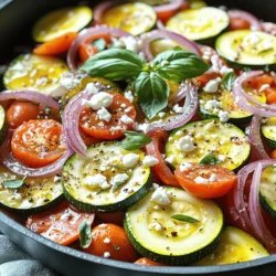 To make a delicious Zucchini and Tomato Skillet, gather these items: - 3 medium zucchinis, sliced into half-moons - 2 large tomatoes, diced - 1 red onion, thinly sliced - 3 cloves garlic, minced - 2 tablespoons olive oil - 1 teaspoon dried oregano - 1 teaspoon red pepper flakes (optional for heat) - Salt and freshly ground black pepper, to taste - Fresh basil leaves, torn, for garnish - 1/4 cup feta cheese, crumbled (optional for an added creaminess) Choose fresh, ripe vegetables for the best taste. Look for zucchinis that are firm and unblemished. Pick tomatoes that are vibrant and slightly soft to the touch. For the onion, select one that feels heavy for its size and has a dry outer skin. Fresh garlic cloves should be plump and unblemished. High-quality olive oil can elevate the dish's flavor. If you can, use extra virgin olive oil for its rich taste. You can make this dish your own by swapping out ingredients. If you want a different flavor, try yellow squash instead of zucchini. For the tomatoes, canned diced tomatoes work if fresh ones are not available. Shallots can replace the red onion for a milder taste. If you're avoiding dairy, skip the feta cheese or use a vegan cheese alternative. Fresh herbs like parsley or thyme can also add unique flavors in place of basil. To start, gather all your ingredients. You will need: - 3 medium zucchinis, sliced into half-moons - 2 large tomatoes, diced - 1 red onion, thinly sliced - 3 cloves garlic, minced - 2 tablespoons olive oil - 1 teaspoon dried oregano - 1 teaspoon red pepper flakes (optional for heat) - Salt and freshly ground black pepper, to taste - Fresh basil leaves, torn, for garnish - 1/4 cup feta cheese, crumbled (optional for an added creaminess) Next, wash the zucchinis and tomatoes. Slice the zucchinis into half-moons. Dice the tomatoes and slice the onion thinly. Mince the garlic. This prep makes cooking easier. It saves time and keeps your workspace neat. Now, heat the olive oil in a large skillet over medium heat. Allow it to warm for about one minute. Add the sliced onion to the skillet. Sauté for about 3-4 minutes. You want the onions to be translucent and fragrant. Once the onions soften, add the minced garlic. Cook this mixture for one more minute. Stir often, so the garlic does not burn. It should smell amazing by now. Next, add the sliced zucchinis to the skillet. Season them with salt, black pepper, dried oregano, and red pepper flakes if you want some heat. Sauté for about 5-7 minutes. Stir occasionally until the zucchinis are tender and lightly browned. Then, gently mix in the diced tomatoes. Be careful not to break them too much. Let this cook for another 3-4 minutes. You want the tomatoes to soften and their juices to mix with the other veggies. After cooking, taste the dish. Adjust seasoning if needed. You might want more salt or pepper. Once you are happy with the flavor, take the skillet off the heat. If you like, sprinkle crumbled feta cheese on top. Add fresh torn basil leaves for extra flavor and color. Serve the Zucchini and Tomato Skillet warm. You can serve it right from the skillet for a rustic look. Or transfer it to a serving dish for something a bit fancier. Enjoy this delightful dish! For the full recipe, check the provided link. When making Zucchini and Tomato Skillet, some mistakes can spoil the dish. Here are a few to watch for: - Overcrowding the skillet: This can cause steaming instead of sautéing. Cook in batches if needed. - Under-seasoning: Don’t skip the salt and pepper. These bring out the flavors. - Burning garlic: Garlic can burn quickly. Stir it often and watch the heat. - Using old vegetables: Fresh zucchinis and tomatoes make a big difference in taste. Sautéing is key to this dish. Here are my best tips: - Use a wide skillet: A larger pan allows for better air flow and even cooking. - Heat the oil first: Wait until the oil shimmers before adding veggies. This helps them cook evenly. - Add ingredients in stages: Start with onions, then garlic, and finally zucchinis and tomatoes. This prevents overcooking. - Keep stirring: Stir often for even browning and to prevent sticking. You can easily amp up the flavors in your Zucchini and Tomato Skillet. Here’s how: - Herbs: Fresh herbs like basil or parsley add brightness. Try adding them at the end. - Acidity: A splash of lemon juice or vinegar can lift the dish. Add it right before serving. - Cheese: Feta adds creaminess. Try other cheeses like parmesan for a different taste. - Spices: Experiment with spices like cumin or smoked paprika for a unique twist. For the full details on how to make this dish, check out the Full Recipe. {{image_4}} You can make this dish even better by adding more veggies. Here are some ideas: - Bell peppers: They add sweetness and color. - Mushrooms: They bring a rich, earthy taste. - Spinach: It adds nutrients and a nice green touch. - Carrots: They give a hint of sweetness. - Eggplant: It offers a unique texture. Feel free to mix and match based on what you have on hand. Each veggie adds its own flavor, making the dish more exciting. Change this recipe with the seasons. In summer, use fresh corn for a sweet crunch. In fall, consider adding roasted butternut squash for warmth and depth. When winter comes, kale or Brussels sprouts can add heartiness. In spring, fresh peas brighten the dish. These seasonal swaps keep your meals fresh and fun. You can serve this dish in many ways. Here are some ideas: - Over rice or quinoa: It makes the meal more filling. - With crusty bread: Use it to soak up the tasty juices. - On a bed of greens: Create a light salad. - Top with grilled chicken or shrimp: Add protein for a complete dinner. Each option brings a new twist to the zucchini and tomato skillet. Try these ideas to keep your meals interesting. For the full recipe, check out the Zucchini and Tomato Skillet Delight. You can store leftover zucchini and tomato skillet in an airtight container. Keep it in the fridge. It stays fresh for about three days. Make sure it cools before sealing. If you want to save space, use a flat container. To reheat, use a skillet over medium heat. Add a splash of olive oil for moisture. Stir gently until warm. You can also use a microwave. Place it in a microwave-safe bowl and cover it. Heat in short bursts, checking often. If you want to freeze the dish, let it cool first. Use a freezer-safe container or bag. Remove as much air as possible. It can last for up to three months in the freezer. When ready to eat, thaw it overnight in the fridge before reheating. For best flavor, eat it fresh! For the full recipe, check out the section above. To make this dish vegan, simply leave out the feta cheese. Use a plant-based oil, like olive oil, to sauté your veggies. This will keep the dish bright and fresh. You can also add a splash of lemon juice for extra flavor. You can serve this dish with crusty bread or over rice. It pairs well with quinoa for a healthy twist. Grains soak up the juices and add texture. You can also serve it alongside grilled chicken or fish for a heartier meal. Yes, you can add protein easily! Chickpeas or lentils work well for plant-based options. If you prefer meat, try diced chicken or shrimp. Cook the protein first, then add the veggies to the skillet. This keeps everything flavorful and balanced. For the full recipe, refer to the earlier section. In this post, we explored a simple yet tasty recipe for Zucchini and Tomato Skillet. We covered key ingredients and their substitutes, step-by-step cooking instructions, and helpful tips to avoid common mistakes. We also discussed variations to keep meals exciting and storage tips for leftovers. Remember, cooking is a fun way to express creativity. Experiment with flavors and enjoy the process. With these guidelines, you're ready to make this dish your own.