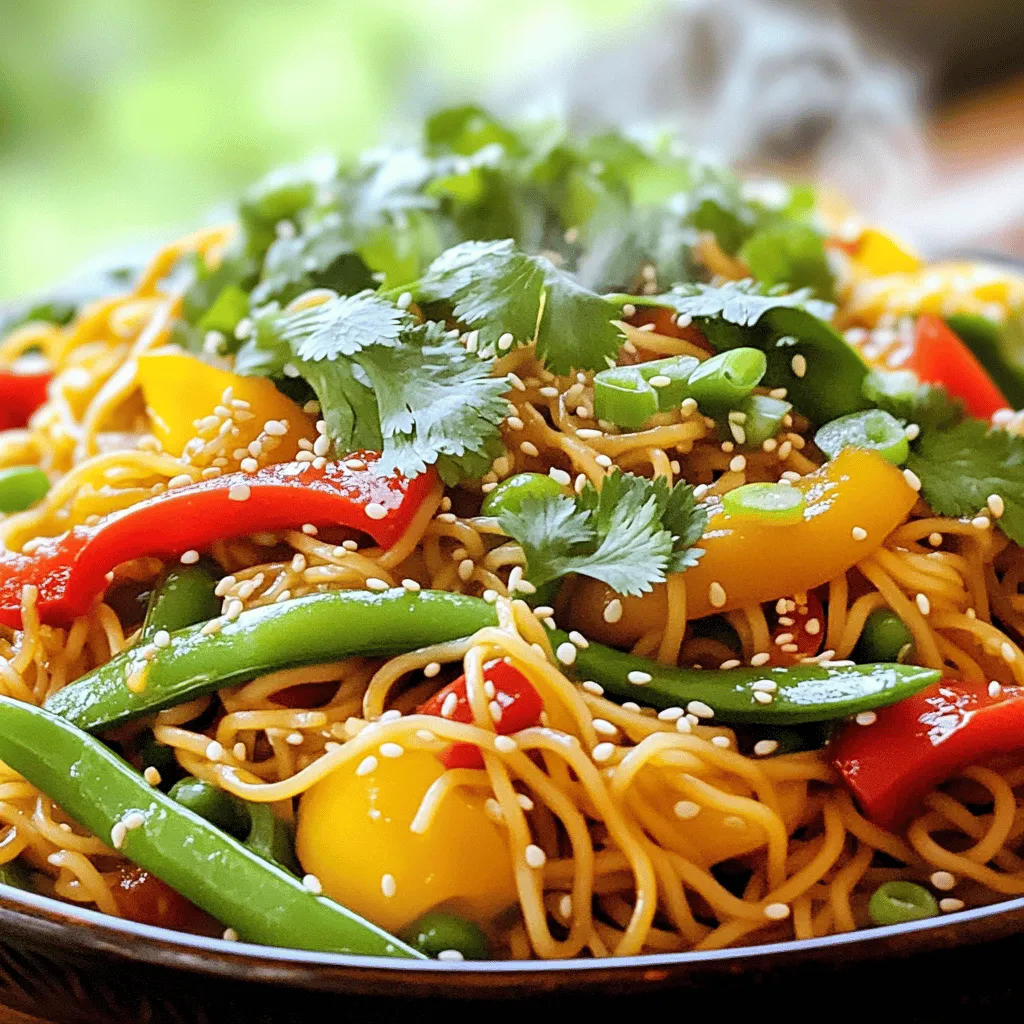 - 8 oz spaghetti or rice noodles - 2 tablespoons vegetable oil - 3 garlic cloves, minced - 1 thumb-sized piece of ginger, grated - 2 tablespoons Szechuan peppercorns, toasted and crushed - 2 tablespoons chili paste (adjust for heat preference) - 2 tablespoons low-sodium soy sauce - 1 tablespoon rice vinegar - 1 tablespoon sugar - 1 cup bell peppers, julienned - 1 cup snow peas, trimmed - 3 green onions, chopped - Sesame seeds and fresh cilantro for garnish To make Spicy Szechuan Noodles, gather these fresh ingredients. You can choose spaghetti or rice noodles based on your preference. The vegetable oil helps to sauté the garlic and ginger, adding a rich flavor. Fresh garlic and ginger create a fragrant base for the dish. Szechuan peppercorns bring a unique taste that makes this dish special. The chili paste adds heat, which you can adjust based on how spicy you like your food. Low-sodium soy sauce, rice vinegar, and sugar balance the flavors perfectly. For added color and crunch, use vibrant bell peppers and sweet snow peas. Finally, chopped green onions, sesame seeds, and fresh cilantro make beautiful garnishes that enhance the dish's appeal. This simple list ensures that you have everything you need for a quick and tasty meal. Follow the Full Recipe for step-by-step cooking instructions. To cook the noodles, start with a large pot of salted water. Bring it to a rolling boil. Add the noodles and cook them according to the package directions. This usually takes about 8 to 10 minutes. Once they are done, drain the noodles in a colander. Don't forget to save a small cup of pasta water! This water is starchy and helps you adjust the dish later. For the sauce, grab a mixing bowl. Combine the soy sauce, rice vinegar, sugar, and chili paste. Stir it all together until well mixed. You can change the amount of chili paste based on how spicy you like your food. If you want more heat, just add more chili paste. This balance of flavors is key to a tasty dish. Heat the vegetable oil in a large skillet or wok over medium heat. When the oil is hot, add the minced garlic, grated ginger, and crushed Szechuan peppercorns. Sauté them for about 1 to 2 minutes. You want the mix to smell great but not burn. Next, toss in the julienned bell peppers and snow peas. Stir-fry for about 3 to 4 minutes. You want the veggies to stay bright and a bit crunchy. This gives your dish the perfect texture. When you finish these steps, you're ready to combine everything and enjoy the spicy goodness! For the full recipe, check the detailed instructions above. To boost umami in your dish, use soy sauce and Szechuan peppercorns. These ingredients add depth. Also, balance the spice with sweetness. A hint of sugar in the sauce helps tame the heat. This makes each bite more enjoyable. For this recipe, a wok is key. It heats evenly and helps stir-fry quickly. Tongs are great for tossing the noodles and veggies. Using non-stick cookware prevents sticking and burning. This keeps your meal looking as good as it tastes. Serve your spicy noodles with a side of steamed rice or a fresh salad. This adds balance to the meal. For presentation, use a large bowl and garnish with green onions and cilantro. A sprinkle of sesame seeds also adds a nice touch. {{image_4}} To make Spicy Szechuan Noodles plant-based, swap the regular noodles for whole grain or rice noodles. You can also replace the sugar with maple syrup or agave nectar for a vegan twist. For protein, use tofu or tempeh. These options soak up the flavors well. - Suggested Protein Substitutions: - Firm tofu, cubed and sautéed - Tempeh, sliced thinly and fried - Edamame, for a protein boost For those who need gluten-free options, rice noodles are a fantastic choice. They cook quickly and pair well with the spicy sauce. You can also use gluten-free spaghetti made from brown rice or quinoa. - Recommended Gluten-Free Soy Sauce: - Tamari, a wheat-free soy sauce - Coconut aminos, a sweet alternative If you crave more heat, add sliced fresh chili peppers when stir-frying. You can also use chili oil for an extra kick. Another option is to sprinkle in some cayenne pepper or crushed red pepper flakes to enhance the spice level. - Suggestions for Extra Heat: - Fresh sliced jalapeños - A drizzle of chili oil - A pinch of cayenne pepper or red pepper flakes To keep your Spicy Szechuan Noodles fresh, store them in airtight containers. Glass or plastic containers work well. Let the noodles cool before sealing. This helps prevent condensation and sogginess. Place them in the fridge within two hours of cooking. When reheating, use a skillet with a splash of water. This keeps the noodles moist. When stored properly, the dish lasts about 3 to 5 days in the fridge. Look for signs of spoilage like an off smell or mold. If the noodles feel slimy, it's time to toss them. Always trust your nose and eyes. If unsure, it’s better to throw it out. To freeze the noodles, let them cool completely. Place them in freezer-safe bags or containers. Remove as much air as possible to prevent freezer burn. The noodles can stay fresh for up to three months. When ready to eat, thaw in the fridge overnight. Reheat in a skillet, adding a bit of water for moisture. Enjoy your spicy treat later without losing flavor! You can change the spice by adding more or less chili paste. If you want it milder, use less. If you crave more heat, add extra chili paste. You can also add fresh chili slices for an instant kick. Remember, taste as you go! If you can’t find Szechuan peppercorns, you can use black pepper or crushed red pepper. These won’t give the same flavor but can work in a pinch. Another option is to mix black pepper with a bit of lemon zest for a fresh twist. Yes, you can! Cook the noodles and store them in the fridge. Keep the sauce separate to prevent sogginess. When you’re ready to eat, just heat them up together. This way, you save time and still enjoy great taste. You can find authentic Szechuan noodles in Chinese restaurants that focus on Szechuan cuisine. Many Asian grocery stores also sell them. Look for brands that specialize in Szechuan dishes. They often have great flavors and textures. For the complete cooking instructions and details, check the Full Recipe above. In this article, we explored how to create delicious Spicy Szechuan Noodles. We discussed essential ingredients and step-by-step cooking instructions. You learned tips for achieving the perfect flavor and equipment suggestions. Additionally, we covered variations for dietary needs, storage methods, and answered common questions. Now, you have the tools to make this spicy dish at home. Enjoy experimenting with flavors and make it your own!