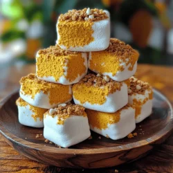 To make Pumpkin Spice Marshmallow Treats, you need a few simple ingredients. Here’s what you will need: - 4 cups rice cereal - 3 cups mini marshmallows - 3 tablespoons unsalted butter - 1 teaspoon pumpkin pie spice - 1 teaspoon vanilla extract - 1/4 cup canned pumpkin puree - Pinch of salt - 1/2 cup white chocolate chips (optional) - 1/4 cup crushed graham crackers (for topping) Each ingredient plays a key role in creating these tasty treats. The rice cereal forms the base, giving it a nice crunch. The mini marshmallows add sweetness and a chewy texture. Unsalted butter helps everything stick together without making it too salty. Pumpkin pie spice gives these treats that cozy, fall flavor. The vanilla extract enhances the overall taste, while canned pumpkin puree adds moisture and a hint of pumpkin flavor. A pinch of salt balances the sweetness. If you choose to add white chocolate chips, they bring a creamy element. Finally, crushed graham crackers on top give a crunchy finish. For the complete recipe with instructions, check out the Full Recipe. Enjoy making these delightful treats! Start by gathering all your ingredients. You will need: - 4 cups rice cereal - 3 cups mini marshmallows - 3 tablespoons unsalted butter - 1 teaspoon pumpkin pie spice - 1 teaspoon vanilla extract - 1/4 cup canned pumpkin puree - Pinch of salt - 1/2 cup white chocolate chips (optional) - 1/4 cup crushed graham crackers (for topping) Next, prep your workspace. Clear your counter and gather your tools. You will need a large saucepan, a spatula, and a 9x13-inch baking dish. Now, it’s time to melt the butter and marshmallows. In a large saucepan, melt the unsalted butter over low heat. Stir gently to keep it from browning. Once the butter melts, add the mini marshmallows. Keep stirring until they melt completely into a smooth mixture. After the marshmallows melt, it’s time to add the spices and pumpkin. Stir in the pumpkin pie spice, vanilla extract, and canned pumpkin puree. Don’t forget the pinch of salt! Mix well until everything blends and smells amazing. Now, let’s fold in the rice cereal. Remove the saucepan from the heat. Carefully add the rice cereal to the marshmallow mixture. Mix gently, ensuring every piece gets coated in the marshmallow goodness. If you want to add white chocolate chips, do it now. Gently fold them in, being careful not to let them melt too much. Next, transfer the mixture to your greased baking dish. Use a spatula or your lightly greased hands to press it down evenly. Finally, sprinkle the crushed graham crackers on top. This adds a nice crunch. Let the treats cool completely for about 30 minutes. After they cool, cut them into squares or bars. Enjoy your Pumpkin Spice Marshmallow Treats! For the full recipe, refer to the earlier section. To melt marshmallows well, use low heat. This helps prevent burning. Stir often to keep them from sticking. The goal is a smooth, creamy mix. If you see any lumps, keep stirring. You want it silky, not clumpy. For even coating of cereal, mix gently. Fold the rice cereal into the marshmallow mix. This ensures every piece gets covered. When pressing into the dish, use a spatula or your hands. Grease them lightly to avoid sticking. Press firmly but don't squash the treats. Make your treats pop with festive stacking. Stack them in a pyramid on a plate. This adds height and fun. For gifts, wrap each treat in clear cellophane. Tie with a colorful ribbon for a lovely touch. These ideas make your treats shine! {{image_4}} You can change the flavor of your Pumpkin Spice Marshmallow Treats by adding fun ingredients. - Chocolate or Peanut Butter: Stir in some chocolate chips or creamy peanut butter. These add a rich taste and make the treats even more delicious. If you use peanut butter, it pairs perfectly with the pumpkin flavor. - Nuts or Dried Fruits: You can also mix in chopped nuts or dried fruits like cranberries. Nuts add crunch, while fruits bring a sweet bite. This gives your treats a new twist and boosts their nutrition. You can play with the shape of your treats too. - Bars vs. Cookies: The classic version is bars. But you can make them into cookies for a fun twist. Use a cookie scoop, and shape the mixture into rounds. - Treat Pops or Bites: If you want something cute, you can form small bites or pops. Just roll the mixture into small balls and place them on sticks. This makes them great for parties or school events. The best part? You can adapt these treats for any season! - Halloween-themed Treats: For Halloween, add some orange and black sprinkles. You can also shape them into pumpkins or ghosts for a spooky look. - Thanksgiving-inspired Variations: For Thanksgiving, add a drizzle of caramel on top. You can also sprinkle cinnamon or nutmeg for extra fall flavor. These changes make your treats festive and fun for any gathering. Try these variations to keep your Pumpkin Spice Marshmallow Treats exciting and new! To keep your pumpkin spice marshmallow treats fresh, store them in an airtight container. This helps lock in moisture and flavor. Use a container that fits the size of the treats. If you stack them, place parchment paper between layers. Your treats can stay fresh for up to a week at room temperature. If you want to save some treats for later, freezing is a great option. First, cut the treats into squares. Then, wrap each piece in plastic wrap. Place the wrapped treats in a freezer-safe bag or container. They can last in the freezer for up to three months. When you are ready to eat them, take out your treats and let them thaw at room temperature for about 30 minutes. Check your treats before eating. If they feel hard or dry, they may not taste good. Also, look for any strange smells or mold. If you see any signs of spoilage, it’s best to toss them out. Enjoy your sweet treats while they are fresh! Pumpkin pie spice is a mix of warm spices. It usually includes cinnamon, nutmeg, ginger, and allspice. These spices bring out the cozy flavors of fall. You can find this spice blend in stores or make your own at home. Just mix equal parts of the spices mentioned above. Yes, you can use regular marshmallows! Just cut them into smaller pieces. This way, they will melt evenly. You might need to adjust the cooking time a bit. Keep stirring until they melt completely. To make gluten-free Pumpkin Spice Marshmallow Treats, use gluten-free rice cereal. Many brands offer gluten-free options. Always check labels to ensure safety. This way, everyone can enjoy these tasty treats! To make vegan treats, use vegan marshmallows. They are available in many stores. Replace the butter with coconut oil or vegan butter. These swaps will keep your treats dairy-free and still delicious. Enjoy every bite without worry! This recipe for Pumpkin Spice Marshmallow Treats is fun and easy. You'll start by melting butter and mini marshmallows in a pan. Once they mix into a smooth blend, you add pumpkin puree, pumpkin pie spice, and vanilla extract. This gives the treats their warm, cozy flavor. Next, you fold in the rice cereal until every piece gets coated in the sticky mixture. If you want, add white chocolate chips for extra sweetness. Then, press this mix into a greased baking dish and sprinkle crushed graham crackers on top. After letting them cool, cut them into squares. This recipe takes about 40 minutes from start to finish. It serves 12 to 16 people. You can find the full recipe above. Enjoy making these tasty treats! In this post, we explored how to make delicious Pumpkin Spice Marshmallow Treats. We covered key ingredients, from rice cereal to mini marshmallows. You learned the step-by-step cooking process and got tips for perfecting your treats. Different variations can add fun twists. Remember to store your treats properly to keep them fresh. With everything shared, you're ready to create tasty, seasonal snacks. Enjoy sharing these simple and fun treats with family and friends!