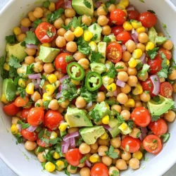 To make a tasty Southwest Chickpea Salad, gather these ingredients: - 1 can (15 oz) chickpeas, thoroughly rinsed and drained - 1 cup cherry tomatoes, cut in half - 1 cup corn (can be fresh, canned, or frozen) - 1 small red onion, finely diced - 1 ripe avocado, diced - 1 bell pepper (choose either red or yellow), diced - 1 jalapeño pepper, finely chopped (remove seeds if you prefer a milder flavor) - 1/4 cup fresh cilantro, coarsely chopped - 2 tablespoons fresh lime juice - 2 tablespoons extra virgin olive oil - 1 teaspoon chili powder - 1/2 teaspoon ground cumin - Salt and black pepper to taste You can customize your salad with these tasty add-ins: - Crumbled feta cheese for creaminess - Sliced olives for a salty kick - Avocado oil for a different fat source - Fresh lime zest for extra citrus flavor - Black beans for added protein and fiber - Cooked quinoa for a heartier dish This salad is not just delicious; it's also packed with nutrients. Here’s a quick breakdown: - Calories: About 250 per serving - Protein: 10 grams from chickpeas - Fiber: 8 grams, great for digestion - Fats: Healthy fats from avocado and olive oil - Vitamins: Rich in vitamin C, A, and K from fresh veggies The Southwest Chickpea Salad is a great choice for a light meal. It is colorful and full of flavor. Plus, the mix of ingredients offers a balance of nutrients to keep you energized throughout the day. For the full recipe, check out the detailed instructions above. First, gather all your ingredients. You will need chickpeas, tomatoes, corn, onion, avocado, bell pepper, jalapeño, and cilantro. Having everything ready speeds up the process. This salad is colorful and tasty, making it a feast for the eyes and your tummy! In a large bowl, add the rinsed chickpeas. Then, add the halved cherry tomatoes, corn, and diced red onion. Next, toss in the diced avocado and bell pepper. Don’t forget the chopped jalapeño and cilantro! Mix gently. You don’t want to mash the avocado. This step is all about keeping those vibrant colors intact. In a small bowl, whisk together lime juice, olive oil, chili powder, and cumin. Add a pinch of salt and pepper for flavor. Mix well until it’s uniform. Drizzle this dressing over the salad mixture. Use a large spoon to toss everything together, ensuring the dressing coats each piece. Taste and adjust seasoning as needed. Let it sit for 10 minutes. This allows all the flavors to blend beautifully. For the full recipe, check the details above. When making Southwest Chickpea Salad, fresh ingredients make a big difference. Look for firm, ripe avocados that yield slightly when pressed. Choose bright, colorful bell peppers. They should be free from blemishes. Fresh herbs like cilantro should smell strong and look vibrant. For the corn, fresh is best, but frozen or canned corn works well too. Always rinse canned chickpeas to remove extra salt and preservatives. To balance the flavors, use lime juice to add brightness. This cuts through the creaminess of the avocado. The chili powder and cumin bring warmth and depth. Adjust these spices to fit your taste. If you want more heat, add extra jalapeño or a dash of hot sauce. Always taste your salad before serving. You can add more salt, lime, or spices as needed. Letting the salad rest for 10 minutes allows the flavors to blend well. Serve the salad in a clear glass bowl for a colorful display. You can also portion it into smaller bowls. Garnish with extra cilantro and lime wedges for a fresh look. For added crunch, top with tortilla strips or crushed corn chips. This adds texture and makes it even more exciting. Pair the salad with grilled chicken or shrimp for a complete meal. For a vegetarian option, add some quinoa or black beans. Enjoy your creation with friends or family! {{image_4}} You can make this salad heartier by adding protein. Chicken works well. Just grill or roast it, then slice it thin. Tofu is another great choice. Use firm tofu, press it to remove water, and grill or pan-fry it. Both options boost protein and add flavor. Feel free to swap ingredients to fit your diet. If you're vegan, skip the chicken and tofu. You can also add quinoa for extra texture. If you dislike cilantro, try parsley or omit it altogether. You can replace jalapeño with a sweet pepper for less heat. The dressing can change the whole dish. For a spicy kick, add hot sauce or sriracha to the lime dressing. A creamy dressing made from yogurt can add richness. You can also try a balsamic vinaigrette for a tangy twist. Experiment with flavors to suit your taste. For a full recipe, check the [Full Recipe]. To keep your salad fresh, place it in an airtight container. Make sure to cover it well. This helps keep the flavors bright and the veggies crisp. Store it in the fridge for up to three days. If you notice any browning on the avocado, gently scrape it off. The rest of your salad will still taste great! I do not suggest freezing this salad. Freezing can change the texture of the veggies and avocado. Once thawed, they may become mushy. If you want to store some ingredients, freeze the chickpeas and corn separately. This way, you can save them for later use in other dishes. Your Southwest Chickpea Salad stays fresh for three days in the fridge. Check for any signs of spoilage before eating. If the salad smells off or looks slimy, it’s best to throw it out. Always use clean utensils when serving to prevent bacteria growth. Following these tips ensures you enjoy your salad safely! Chickpeas are full of nutrients. They are rich in protein and fiber. This helps keep you full longer. They also help with digestion. Chickpeas contain vitamins and minerals like iron, magnesium, and folate. Eating chickpeas can support heart health. They may lower cholesterol and blood pressure. Plus, they are low in calories. This makes them a great choice for weight management. Yes, you can make this salad ahead of time. It tastes even better after sitting for a bit. Make it a few hours before serving. This gives the flavors time to mix. Just keep it in the fridge in a covered bowl. If you plan to store it longer, wait to add avocado. This keeps it fresh and green. To add spice, use jalapeños! You can add more if you like heat. Remove the seeds for less heat. You might also try hot sauce. A few dashes can give a kick. If you want a smoky flavor, try smoked paprika. This adds depth and spice. For a fun twist, mix in some diced serrano peppers. These will give your salad a fiery touch. For the full recipe, check out the Spicy Southwest Chickpea Salad. This blog post covered how to make a tasty Southwest Chickpea Salad. We explored key ingredients, from the complete list to optional seasonings. Then, I shared easy steps to mix the salad and create a flavorful dressing. Tips on ingredient selection and flavor balance can help you serve it best. We also looked at variations, storage, and answered common questions. Now, you can enjoy this salad in many ways. So, gather your ingredients and make it today!