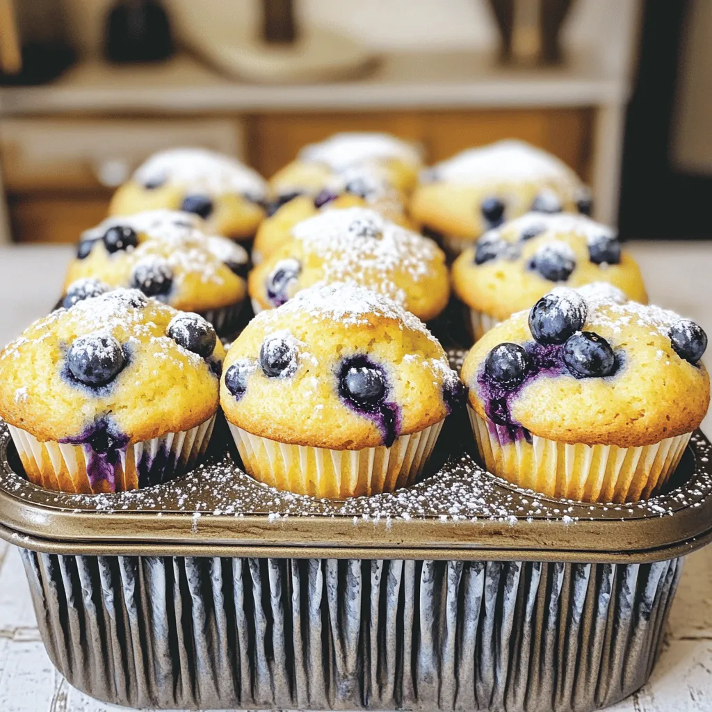 To make Lemon Blueberry Yogurt Muffins, you need a few key items. Here’s what to gather for the best results: - 1 cup plain Greek yogurt - 1/2 cup granulated sugar - 1/4 cup vegetable oil - 2 large eggs - Zest of 1 lemon (about 1 tablespoon) - 1 tablespoon fresh lemon juice - 1 1/2 cups all-purpose flour - 1 teaspoon baking powder - 1/2 teaspoon baking soda - 1/4 teaspoon salt - 1 cup fresh blueberries (if using frozen, thaw and drain first) - Optional: powdered sugar for dusting These ingredients work together to create a moist and flavorful muffin. The Greek yogurt adds creaminess, while the blueberries give bursts of sweetness. The lemon zest and juice bring a bright, refreshing taste. Feel free to mix things up! Here are some optional ingredients you can add: - 1/2 teaspoon vanilla extract for extra flavor - 1/4 cup chopped nuts like walnuts or pecans for crunch - A sprinkle of cinnamon (1/2 teaspoon) for warmth - Other fruits like raspberries or strawberries for a twist These options let you personalize the recipe to your taste. Experiment and find what you love! If you don’t have something on hand, don’t worry. Here are some easy swaps: - Use plain yogurt if you don't have Greek yogurt. It will still work well. - Replace vegetable oil with melted coconut oil for a different flavor. - If you want to use whole wheat flour, you can substitute half of the all-purpose flour. - For a dairy-free option, try using almond milk yogurt. These substitutions help you adapt the recipe based on what you have. Enjoy your baking adventure with these Lemon Blueberry Yogurt Muffins! For the full recipe, check out the detailed steps. Start by gathering your ingredients. You need Greek yogurt, sugar, oil, eggs, lemon zest, lemon juice, flour, baking powder, baking soda, salt, and blueberries. Preheat your oven to 375°F (190°C). This step is key for even baking. Prepare a 12-cup muffin tin. You can use paper liners or grease the cups with non-stick spray. This will help the muffins come out easily. In a large bowl, mix the Greek yogurt, sugar, vegetable oil, eggs, lemon zest, and lemon juice. Whisk this mixture until smooth. This creates a creamy base for your muffins. In another bowl, sift together the flour, baking powder, baking soda, and salt. This helps mix the dry ingredients well. Slowly add the dry mix to the wet mix. Stir gently with a spatula until just combined. Do not overmix; small lumps are okay. Now, fold in the blueberries carefully. Make sure not to burst them as you mix. Spoon the batter into the prepared muffin cups. Fill each cup about two-thirds full. This gives them space to rise. Place the muffin tin in your preheated oven. Bake for 18 to 20 minutes. Check if they are done by inserting a toothpick into the center. If it comes out clean, your muffins are ready. Let them cool in the tin for 5 minutes, then transfer them to a wire rack. For a fun touch, dust the muffins with powdered sugar before serving. This adds a sweet finish that pairs well with the lemon and blueberries. For the full recipe, refer to the section above. To get a soft and fluffy muffin, use room-temperature ingredients. Cold eggs or yogurt can lead to dense muffins. When mixing, stir just until the dry and wet ingredients blend. Overmixing can create tough muffins. A few lumps in the batter are fine. One common mistake is not measuring flour correctly. Use the spoon-and-level method to avoid too much flour. Also, avoid opening the oven door too soon. This can cause your muffins to sink. Lastly, make sure your baking powder and soda are fresh. Old leavening agents won't help your muffins rise. Check your muffins after 18 minutes of baking. Insert a toothpick in the center. If it comes out clean, they are done. The tops should look golden and spring back when lightly pressed. If they are still wet, bake for another minute or two. Let them cool slightly before serving. You can find the full recipe for these delightful muffins to achieve perfect results every time. {{image_4}} You can make these muffins gluten-free easily. Replace all-purpose flour with a gluten-free flour blend. Many brands work well, but choose one with xanthan gum for the best texture. This swap keeps your muffins soft and moist. Just follow the same steps in the Full Recipe. Your gluten-free muffins will still be a tasty treat. To make this recipe vegan, swap the eggs for flaxseed meal or applesauce. Use 1 tablespoon of flaxseed mixed with 2.5 tablespoons of water for each egg. Let it sit for a few minutes to thicken. You can also replace the Greek yogurt with a dairy-free yogurt. Coconut or almond yogurt works great. These changes keep the muffins light and fluffy without any animal products. Get creative! You can add nuts or spices to the batter for extra flavor. Chopped walnuts or pecans give a nice crunch. Try adding a teaspoon of cinnamon or nutmeg for warmth. For a tropical twist, mix in some shredded coconut. You may even want to swap blueberries for raspberries or cherries. Each variation brings new life to your muffins, making them fun to bake and share. To keep your Lemon Blueberry Yogurt Muffins fresh, store them in an airtight container. This helps keep them moist and prevents them from drying out. Place the muffins at room temperature if you plan to eat them within a couple of days. If you need to store them longer, refrigeration can extend their shelf life but may affect their texture. Freezing muffins is simple and a great way to save them for later. First, let the muffins cool completely. Then, wrap each muffin in plastic wrap or aluminum foil. Place the wrapped muffins in a freezer-safe bag or container. Label the bag with the date, and they will stay fresh for about three months. When you're ready to enjoy them, just take out the muffins and let them thaw at room temperature. To enjoy your leftover muffins, you can reheat them easily. For a quick option, use the microwave. Heat each muffin for about 15-20 seconds. If you prefer a crispy top, you can use the oven. Preheat it to 350°F (175°C) and warm the muffins for about 5-10 minutes. This will bring back their fresh-baked taste and texture. If you want to make them even more delightful, serve with a pat of butter or a drizzle of honey. Yes, you can use frozen blueberries. Just remember to thaw and drain them first. This keeps the batter from getting too wet. If you add them frozen, the muffins may take longer to bake. To change the sweetness, you can add or reduce the sugar. Start by using half a cup of sugar. Taste the batter before baking. If you like it sweeter, add a bit more sugar. You can also use honey or maple syrup, but this may change the texture. Serve these muffins warm for the best flavor. You can dust them with powdered sugar for a sweet touch. A hot drink, like tea or coffee, pairs well with them. They also make a great snack for kids or a light breakfast. For a lovely display, try a cake stand or wrap them in parchment paper. For the full recipe, check out the details above. You learned how to make tasty lemon blueberry yogurt muffins. We covered the main ingredients, optional add-ins, and substitutions. I provided clear steps for mixing and baking the muffins. With tips for the perfect texture and common mistakes to avoid, you can bake with confidence. Plus, I shared variations, storage info, and answers to FAQs. Enjoy making, sharing, and savoring your muffins! You’ll impress everyone with your skills.