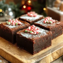 Gathering the right ingredients is key to making the best Peppermint Mocha Brownies. Here’s what you need: - 1 cup unsalted butter, melted - 1 ½ cups granulated sugar - 1 cup brown sugar, packed firmly - 4 large eggs, at room temperature - 1 teaspoon vanilla extract - 1 teaspoon peppermint extract - 1 cup all-purpose flour - 1 cup unsweetened cocoa powder - 1 teaspoon baking powder - ½ teaspoon salt - 2 teaspoons instant coffee granules - 1 cup semi-sweet chocolate chips - Crushed peppermint candies for garnish Each ingredient plays a role. The butter adds richness. Granulated and brown sugars provide sweetness and moisture. Eggs bind everything together while adding fluffiness. The extracts bring that festive flavor. The cocoa powder gives the brownies a deep chocolate taste. Instant coffee enhances the mocha notes and balances the sweetness. Baking powder helps them rise, while salt rounds out the flavors. Finally, the chocolate chips create gooey pockets of chocolate, and crushed peppermint candies provide a festive crunch. Using these ingredients, you’ll create brownies that are rich and full of flavor. For the complete process, check the Full Recipe. 1. Preheat the oven and prepare the baking pan. Set your oven to 350°F (175°C). Grab a 9x13 inch baking pan. Lightly grease it or line it with parchment paper. Make sure the paper hangs over the sides for easy lifting later. 2. Mix wet ingredients and incorporate eggs. In a large bowl, add 1 cup of melted unsalted butter, 1 ½ cups of granulated sugar, and 1 cup of packed brown sugar. Whisk these until smooth, about 2-3 minutes. Now, add 4 large eggs one by one. Whisk after each egg until fully mixed. Stir in 1 teaspoon of vanilla extract and 1 teaspoon of peppermint extract. 3. Combine and fold dry ingredients into wet mix. Take another bowl and whisk together 1 cup of all-purpose flour, 1 cup of unsweetened cocoa powder, 1 teaspoon of baking powder, ½ teaspoon of salt, and 2 teaspoons of instant coffee granules. Slowly fold this dry mix into the wet ingredients. Stir gently until just combined. Be careful not to overmix; this helps keep the texture nice. 4. Add chocolate chips and mix gently. Now, fold in 1 cup of semi-sweet chocolate chips. Make sure they spread evenly throughout the batter. 1. Pour and spread batter in the pan. Carefully pour the brownie batter into your prepared pan. Use a spatula to spread it out evenly. 2. Bake time and doneness check. Place the pan in the oven and bake for 25-30 minutes. To check if they are done, insert a toothpick into the center. It should come out with a few moist crumbs, not wet batter. 3. Cooling and cutting instructions. Once baked, take the brownies out of the oven and let them cool in the pan on a wire rack for about 10-15 minutes. After they cool slightly, lift them out with the parchment overhang. Transfer them to a cutting board. Cut into squares and sprinkle with crushed peppermint candies for that festive touch. For the full recipe, refer back to the beginning! - Avoid overmixing the batter: When making your brownies, stir just until all the dry ingredients blend in. Overmixing can make them tough. You want a fudgy texture, not a cake-like one. - Check your oven temperature: Ovens can vary. Use an oven thermometer to ensure your brownies bake at the right heat. A too-hot oven can ruin your brownies, making them dry. - Serving suggestions: For a fun and festive touch, serve the brownies on a colorful plate. Cut them into neat squares and arrange them in a pyramid shape. This makes them look even more tempting. - Garnishing ideas: Top the brownies with crushed peppermint candies for crunch and color. A light dusting of powdered sugar adds a nice touch too. You can even drizzle some melted chocolate over the top for extra flair. For the complete recipe, check out the Full Recipe link! {{image_4}} You can easily change the flavor of your peppermint mocha brownies. One fun way is to add different extracts. Try using almond extract for a nutty twist. Vanilla extract also works well if you want a classic taste. You can also experiment with chocolate types. Instead of semi-sweet chocolate chips, use dark chocolate for a rich flavor. If you prefer something sweeter, try milk chocolate. White chocolate chips can add a creamy touch. Mixing different types of chocolate can create a unique taste. If you need gluten-free brownies, swap regular flour for almond flour. This change keeps the brownies moist and adds a nice nutty flavor. For a vegan version, substitute eggs with flaxseed meal or apple sauce. Use a plant-based butter instead of regular butter. These tweaks keep the brownies delicious while meeting dietary needs. When you make these changes, the brownies still taste great. You can enjoy peppermint mocha brownies that fit your lifestyle and preferences! For the complete recipe, check out the Full Recipe section! To keep your brownies fresh, store them in an airtight container. You can place parchment paper between layers to prevent sticking. If you want them at room temperature, they will last about 3-4 days. If you prefer, you can refrigerate them for up to a week. Just know that cold brownies may be firmer and less rich in flavor. To freeze your brownies, first let them cool completely. Then, wrap them tightly in plastic wrap. Place them in an airtight container or a freezer bag for extra protection. They will stay fresh for about 2-3 months in the freezer. When you're ready to enjoy, thaw the brownies in the fridge overnight. For a warm treat, you can microwave them for a few seconds. Serve them with a scoop of ice cream or a drizzle of chocolate sauce for a delicious twist. Enjoy your Peppermint Mocha Brownies any time! How do I make Peppermint Mocha Brownies from scratch? To make Peppermint Mocha Brownies from scratch, start by melting butter. Mix the melted butter with granulated and brown sugars until smooth. Add eggs, vanilla, and peppermint extract, mixing well. In another bowl, combine flour, cocoa, baking powder, salt, and coffee granules. Fold the dry mix into the wet mix, then add chocolate chips. Pour the batter into a greased pan and bake at 350°F for 25-30 minutes. You can find the complete steps in the Full Recipe. Can I use other types of chocolate chips? Yes, you can use other types of chocolate chips. Dark chocolate chips add depth. Milk chocolate chips make it sweeter. White chocolate chips offer a creamy twist. Feel free to mix different types for more flavor. How long do the brownies stay fresh? The brownies stay fresh for about five days at room temperature. Keep them in an airtight container. If you want them to last longer, store them in the fridge for up to a week. What can I substitute for peppermint extract? You can use mint extract as a substitute. It has a strong flavor, so use less. Vanilla extract also works if you want a milder taste. Almond extract can add a nice twist too. Can I make these brownies in advance? Yes, you can make Peppermint Mocha Brownies in advance. They taste even better the next day. Just store them in an airtight container after they cool. What can I serve with Peppermint Mocha Brownies? Serve these brownies with a scoop of vanilla ice cream. Whipped cream or hot chocolate pairs well too. You could also enjoy them with a warm cup of coffee or tea for a cozy treat. You learned how to make Peppermint Mocha Brownies with simple steps. We covered ingredients, baking, and storage tips. Feel free to try different flavors or dietary changes. These brownies are versatile and fun to make. Remember to enjoy the process, and don't worry about making them perfect. With the right care, they can delight your family and friends. Happy baking!