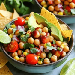 - 1 can (15 oz) chickpeas, drained and rinsed - 1 cup corn kernels (fresh or thawed frozen) - 1 large red bell pepper, diced - 1 cup cherry tomatoes, halved - 1 ripe avocado, diced - 1/4 cup red onion, finely chopped - 1/4 cup fresh cilantro, chopped - 1/4 cup BBQ sauce - 2 tablespoons extra virgin olive oil - 1 tablespoon fresh lime juice - Salt and black pepper to taste - Optional: a handful of tortilla chips This BBQ chickpea salad bowls recipe has bright colors and great flavors. The chickpeas are the base, adding protein and fiber. They soak up the BBQ sauce, giving them a smoky taste. Corn brings sweetness and crunch, while red bell pepper adds a fresh crunch. Cherry tomatoes offer juicy bursts of flavor. To make it even better, add creamy avocado. It gives a rich texture that pairs nicely with the other veggies. The red onion gives a bit of bite and a nice color contrast. Fresh cilantro adds a bright note. It really makes the salad pop! For seasoning, I use extra virgin olive oil and fresh lime juice. This combination adds a zesty kick and brings everything together. Don't forget to season with salt and black pepper to enhance the flavors. If you want a crunchy finish, toss in some tortilla chips. They add a great texture and fun crunch. This salad is not only tasty but also colorful and fun to eat. For the full recipe, check out the detailed instructions above. Enjoy making your BBQ chickpea salad bowls! Start by draining and rinsing one can of chickpeas. In a medium bowl, add the chickpeas. Pour in 1/4 cup of your favorite BBQ sauce. Mix gently until all the chickpeas are coated. Let them sit for about 10 minutes. This time allows the flavors to meld nicely. You can use either fresh or frozen corn for this salad. If you pick fresh corn, cut it off the cob. Heat a skillet over medium heat and add a splash of olive oil. Toss in the corn kernels. Sauté for about 5 minutes until they become tender and sweet. If you choose frozen corn, just thaw and drain it. You can add it directly to the salad without cooking. In a large bowl, combine the marinated chickpeas and sautéed corn. Add the diced red bell pepper, halved cherry tomatoes, diced avocado, finely chopped red onion, and fresh cilantro. Mix everything gently to ensure even distribution of all ingredients. Drizzle 2 tablespoons of extra virgin olive oil and 1 tablespoon of fresh lime juice over the salad. Toss the mixture carefully with a large spoon. This ensures that every bite is flavorful. Season with salt and black pepper to suit your taste. Spoon the BBQ chickpea salad into individual bowls. For an extra crunch, add a handful of tortilla chips to each serving. This adds a fun texture and makes the meal more enjoyable. To take your BBQ chickpea salad to the next level, consider these ideas: - Add smoked paprika for a rich, smoky taste. - Mix in garlic powder for a hint of warmth. - Try cumin to add depth and earthiness. You can also use fresh herbs. Consider adding: - Chopped parsley for freshness. - Dill for a unique twist. - Basil for a sweet, aromatic touch. You can make this salad ahead of time. Simply prepare the ingredients and store them separately. Keep the dressing in a small container. When you're ready to eat, mix everything together for fresh flavors. For storing leftovers, place the salad in an airtight container. It will keep well in the fridge for up to three days. Avoid mixing in the dressing until you're ready to serve. This keeps the salad crisp and tasty. Pair your BBQ chickpea salad with these complementary sides: - Grilled veggies for added flavor. - Rice or quinoa for a heartier meal. - Fresh bread for a delightful crunch. When it comes to drinks, consider these perfect pairings: - Lemonade for a refreshing contrast. - Iced tea for a light and sweet option. - Sparkling water with lime for a bubbly treat. For the full recipe, check out [Full Recipe]. {{image_4}} You can change ingredients to mix things up. Try using tofu or tempeh instead of chickpeas for a different protein. Both options add great taste and texture. Seasonal veggies also work well. In summer, add fresh zucchini or cucumber. In fall, consider roasted butternut squash or sweet potatoes. These swaps keep your salad fresh and fun! The dressing can change the whole vibe of your salad. Try a tangy vinaigrette made with balsamic vinegar for a new twist. You can also go for a creamy dressing, like tahini or ranch, to add richness. Each dressing brings its own flavor. Experiment to find your favorite! This salad is easy to adapt for different diets. It is already vegan and gluten-free, which is great for many people. If you have allergies, check the labels on your ingredients. You can skip the BBQ sauce or use a homemade version that avoids allergens. This way, everyone can enjoy the meal without worry. To keep your BBQ chickpea salad fresh, store it in an airtight container. This method helps lock in flavors and keep the salad crisp. You can refrigerate the salad for up to three days. After this time, the veggies may start to lose their crunch. It’s best to eat it sooner for the best taste and texture. Freezing this salad isn't the best idea. The fresh veggies will lose their crunch and become mushy. However, you can freeze the chickpeas and corn separately. When you are ready to use them, thaw overnight in the fridge. This keeps the texture nice when you mix it into fresh ingredients later. If you want to refresh the salad, add a bit more lime juice or olive oil. This step brightens the flavors. You can also toss in some fresh herbs. To keep the salad's crunch, avoid heating it up. Serve it cold for the best taste. Enjoy your meal with the vibrant flavors intact! Canned chickpeas are quick and easy. Just drain and rinse them well. Dried chickpeas need soaking and cooking. Soak them overnight, then boil until soft. Canned chickpeas save time, while dried ones offer a fresher taste. Choose based on your schedule and taste. Yes, you can make these bowls ahead of time. They taste great when chilled. Aim to prepare the salad up to three days in advance. Store it in an airtight container. The flavors deepen as they sit, making it even tastier. This salad pairs well with many sides. Try some grilled corn or garlic bread. A fresh fruit salad adds a nice touch. You could also serve it with rice or quinoa for extra filling goodness. These options complete your meal nicely. Absolutely! This salad is perfect for meal prep. Keep the dressing separate to avoid sogginess. Store the salad in containers for easy grab-and-go meals. It stays fresh for about four days in the fridge. Enjoy it throughout the week. To control the heat, add or skip spicy ingredients. For a mild salad, use no spicy items. Add diced jalapeños or hot sauce for a kick. Adjust based on your taste. You can always serve hot sauce on the side too. For the complete recipe details, check out the [Full Recipe]. This blog post highlighted the ingredients and steps to make a tasty BBQ chickpea salad. You learned about main ingredients like chickpeas and corn, plus tips to enhance flavor. I shared options for altering the recipe, along with how to store leftovers. This salad is easy and fun to make. It allows you to get creative with flavors and textures. Experiment with your favorite ingredients, and enjoy a healthy dish that suits your taste!