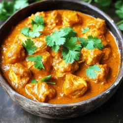 For a tasty Chicken Tikka Masala, gather these main ingredients: - 500g boneless chicken thighs, cubed - 1 cup plain yogurt - 2 tablespoons tikka masala spice blend - 1 tablespoon ginger-garlic paste - 1 tablespoon vegetable oil - 1 large onion, finely chopped - 2 tomatoes, pureed - 1/2 cup coconut milk - 1 teaspoon garam masala - Salt to taste - Fresh cilantro leaves, for garnish (optional) These basics create that rich flavor you crave. The chicken thighs stay juicy and tender, thanks to the yogurt marinade. To amp up your dish, consider these optional ingredients: - 1 tablespoon lemon juice - 1-2 green chilies, chopped - 1 bell pepper, diced - 1/2 teaspoon turmeric powder Lemon juice adds brightness. Green chilies give it a spicy kick. Bell peppers add extra texture and sweetness. If you want a dairy-free version, swap the yogurt and coconut milk for: - 1 cup almond yogurt - 1 cup vegetable broth These swaps still keep that creamy texture and flavor. You can also use chicken breast if you prefer lean meat. To start, you need to marinate the chicken. In a big bowl, mix the yogurt, tikka masala spice blend, ginger-garlic paste, and a pinch of salt. Then, add the cubed chicken thighs. Make sure the chicken gets a good coat of marinade. Cover the bowl with plastic wrap. Let it sit in the fridge for at least 30 minutes. For the best taste, try to marinate it overnight. Next, heat a large skillet over medium heat. Add the vegetable oil. When the oil gets hot, toss in the finely chopped onion. Stir the onion for about 5-7 minutes. You want it to turn golden brown and soft. This step builds a great flavor base for your dish. Once the onions are ready, pour in the pureed tomatoes. Stir well to mix with the onions. Let this cook for about 5 minutes. It should thicken and turn a richer color as it simmers. This adds depth to your Chicken Tikka Masala. Now, it’s time for the chicken. Add the marinated chicken and all its marinade to the skillet. Cook the chicken for about 10-12 minutes. Stir it every now and then. You want to see it turn white and no longer pink in the center. After the chicken is cooked, stir in the coconut milk and garam masala. Mix all the ingredients well. Let it simmer for another 5 minutes. This helps all the rich flavors blend together. Taste it, and add more salt if you think it needs it. Now, it’s time to serve! Ladle the hot Chicken Tikka Masala into bowls. If you like, you can sprinkle fresh cilantro leaves on top. This adds a nice color and taste. Enjoy it with fluffy basmati rice or warm naan bread. If you want, add lime wedges for a zesty kick. To make the chicken tender, marinate it well. Use yogurt and spices in the marinade. The yogurt helps break down proteins, making the chicken juicy. Aim to marinate for at least 30 minutes. For best results, let it sit overnight. When cooking, use medium heat to avoid drying out the chicken. Stir occasionally to ensure even cooking. Start with the tikka masala spice blend. If you want more heat, add chili powder. For a milder dish, reduce the spice blend. Taste as you cook. You can always add more spices later. If it gets too spicy, stir in a bit of coconut milk to balance it out. This will cool down the heat while keeping the flavor. Serve chicken tikka masala with fluffy basmati rice or warm naan. Both pair well and soak up the sauce nicely. Add a side of lime wedges for a fresh twist. For a colorful plate, garnish with fresh cilantro. You can also serve it with a simple salad or yogurt sauce for added freshness. Enjoy your meal! {{image_4}} You can easily swap chicken for veggies. Use chickpeas, tofu, or paneer. These options absorb flavors well. They stay tasty in the sauce. Simply follow the same steps. Marinate the chickpeas or tofu in yogurt and spices. This gives them a rich taste. You’ll enjoy a hearty vegetarian meal. Want a lighter dish? Try these swaps. Use skinless chicken breast instead of thighs. This reduces fat and calories. You can also replace coconut milk with low-fat yogurt. This keeps the creaminess but cuts calories. Use brown rice instead of white for extra fiber. Each change still keeps great taste while being healthy. Many regions have unique takes on tikka masala. For a smoky flavor, try adding a bit of smoked paprika. If you love heat, use green chilies or hot pepper. In some areas, they add nuts or dried fruits for sweetness. These twists can change the dish's flavor profile. Explore and find your favorite version! To keep your chicken tikka masala fresh, first let it cool. Place it in an airtight container. Make sure to store it in the fridge. Proper storage helps keep the flavors intact. Use it within three to four days for the best taste. If you want to keep it longer, consider freezing. When reheating, use a saucepan over low heat. This method warms the dish evenly. Stir it often to prevent sticking. You can add a splash of coconut milk for creaminess. If using a microwave, heat in short bursts. Stir in between to ensure even warmth. To freeze, let the dish cool completely first. Pour it into a freezer-safe container. Leave some space at the top for expansion. You can freeze it for up to three months. When ready to eat, thaw it in the fridge overnight. Reheat slowly for the best flavor and texture. You can store Chicken Tikka Masala in the fridge for up to four days. Use an airtight container to keep it fresh. When you reheat it, make sure it is steaming hot throughout. Yes, you can use chicken breast in place of thighs. Breast meat is leaner but may dry out faster. Keep an eye on the cooking time to avoid this. I love serving Chicken Tikka Masala with fluffy basmati rice or warm naan bread. You can also add a fresh salad or raita to balance the spice. To make it spicier, add more tikka masala spice blend or fresh chili peppers. For a milder taste, reduce the spice blend and use less ginger-garlic paste. Yes, Chicken Tikka Masala is gluten-free if you use gluten-free ingredients. Always double-check your spice blends and any extra sauces. For the complete recipe, check out the section above. It includes all the ingredients and easy steps to create this tasty dish at home! Chicken Tikka Masala is simple and tasty. We covered the main ingredients and how to marinate chicken. I shared steps for cooking, adding flavors, and serving ideas. You learned tips to make chicken tender and adjust spice levels. Finally, I hope you try this dish. It can suit many tastes with its variations. Enjoy the leftovers, too! With proper storage, your meal stays great. Now, gather your ingredients and cook up some joy in your kitchen.